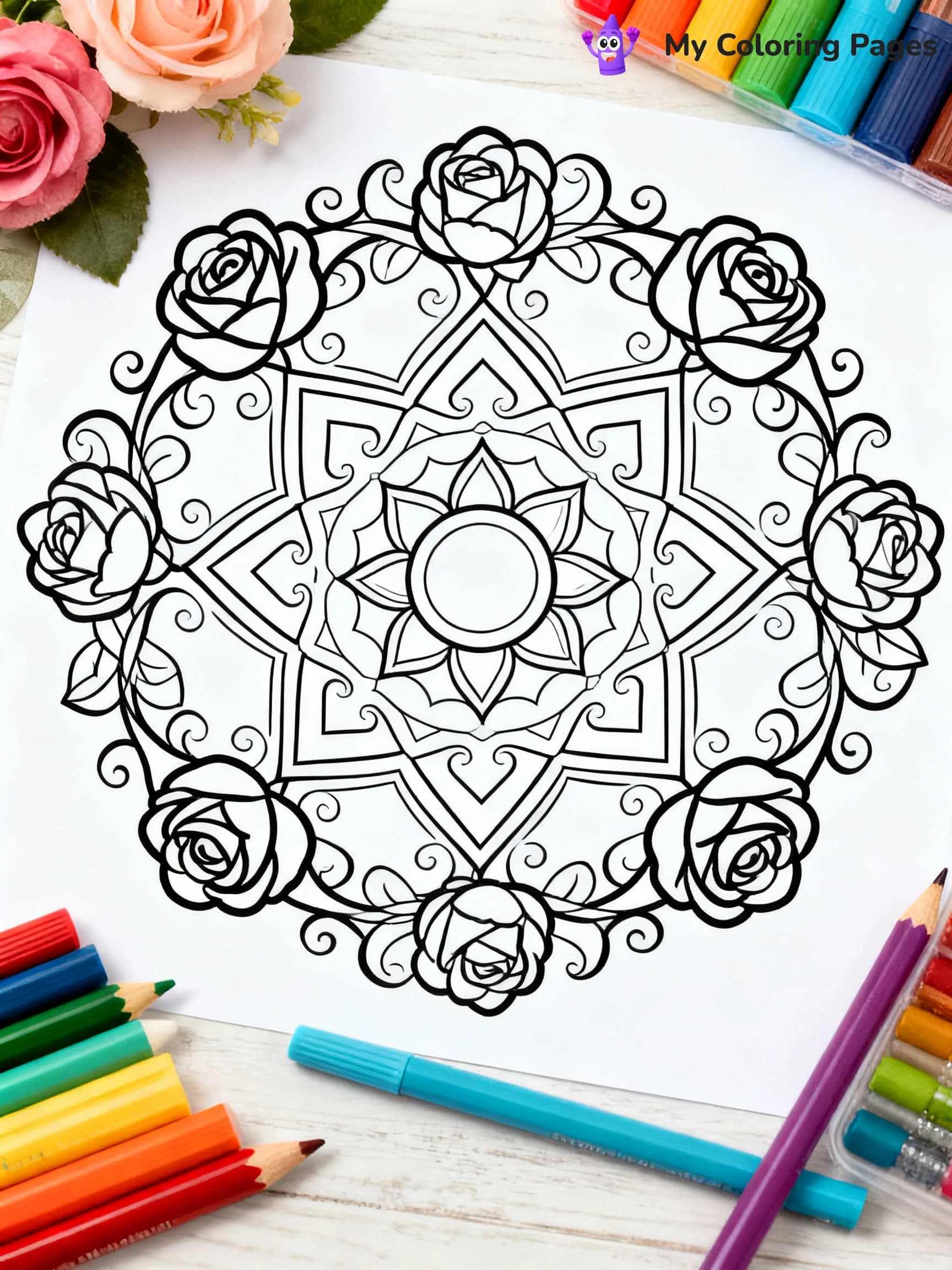 Rose Mandala Coloring Pages - 16