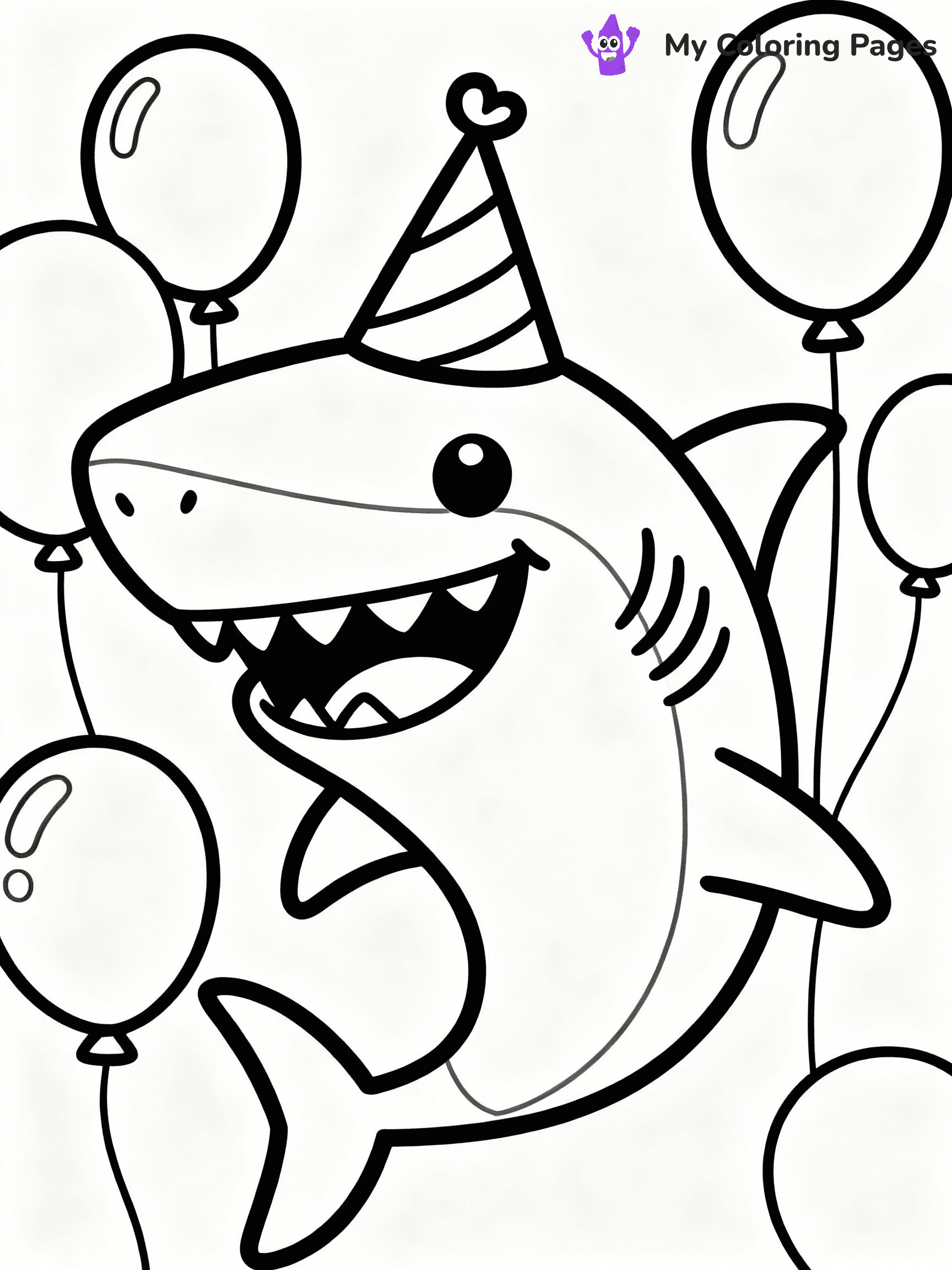 ⚠️ CRITICAL REQUIREMENT - ABSOLUTE BLACK AND WHITE ONLY ⚠️
This MUST be a BLACK AND WHITE line drawing ONLY. NO COLORS whatsoever.
- ONLY pure black lines (#000000) on pure white background (#FFFFFF)
- ABSOLUTELY NO colors, NO shading, NO gradients, NO grayscale
- If there are ANY colors in the output, the image is REJECTED
- This is a COLORING PAGE - meant to be COLORED IN by children
- The output must be UNCOLORED line art ready for coloring
⚠️ SUBJECT TO DRAW: Cartoon shark with big smile, wearing a party hat, surrounded by balloons, playful style
(REMEMBER: Output must be BLACK AND WHITE line art only, NOT colored!)
# COLORING PAGE: BLACK OUTLINES ONLY - WHITE BACKGROUND MANDATORY
Create a **coloring book page** using EXACTLY two values: black lines, white space.
## NON-NEGOTIABLE BINARY RULES
- **ONLY #000000 (black) and #FFFFFF (white)** - NO other values exist
- **EVERY PIXEL = BLACK OR WHITE** - no gray/shading/antialiasing
- **WHITE BACKGROUND MANDATORY** - entire canvas stays white
- **ALL SHAPES HOLLOW** - everything is empty outlines waiting to be colored
- **FORBIDDEN:** fills, shading, gradients, patterns, textures, colors
- **NO SOLID REGIONS** - if it's not a thin line, it's wrong
## Universal Line Standards
- Black outlines ONLY - thin, uniform weight
- Every shape completely empty inside
- Closed contours suitable for coloring
- Simple flat illustration - zero depth/3D/realism
- **Style:** Whimsical Doodle Art Alley - rounded, friendly outlines (unless specified)
## Everything = Outline Only
- Characters/animals: hollow shapes
- Objects/clothing: empty contours
- Backgrounds/scenery: line work only
- Natural elements: outlined forms
- Dark/night areas: don't exist (use outlined symbols)
- Textures/patterns: convert to simple lines
## The Test
Can a child color EVERY white space with crayons? If any area is pre-filled/shaded/gray or colored in, it FAILS. Every shape must be waiting to receive color.
**FINAL OUTPUT**: Binary coloring page. Black lines define shapes. White spaces ready for coloring. Nothing else exists. No exceptions. Print-ready.
⚠️ FINAL REMINDER: Draw the subject "Cartoon shark with big smile, wearing a party hat, surrounded by balloons, playful style" as BLACK AND WHITE line art. Zero colors in output.