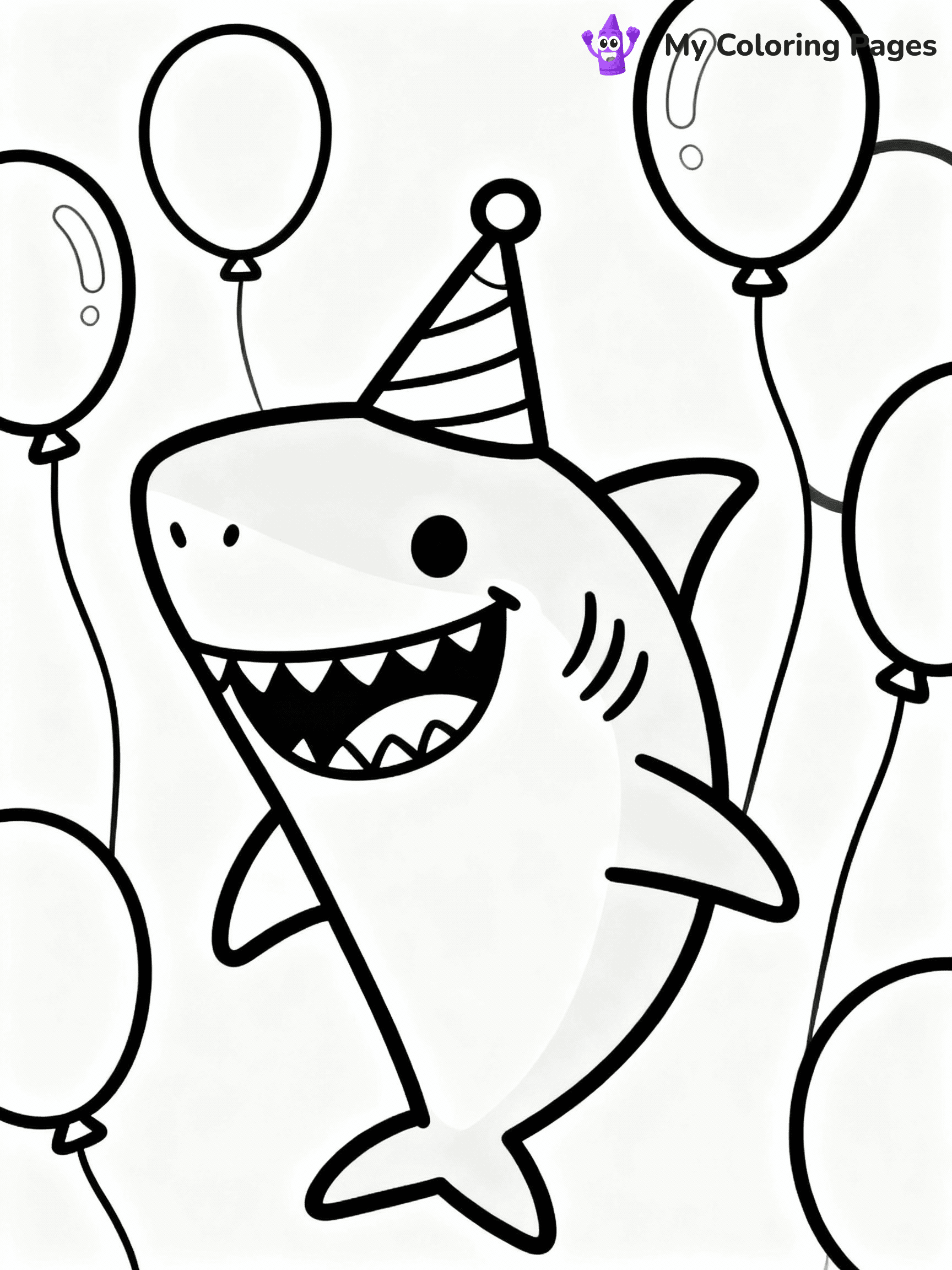 ⚠️ CRITICAL REQUIREMENT - ABSOLUTE BLACK AND WHITE ONLY ⚠️
This MUST be a BLACK AND WHITE line drawing ONLY. NO COLORS whatsoever.
- ONLY pure black lines (#000000) on pure white background (#FFFFFF)
- ABSOLUTELY NO colors, NO shading, NO gradients, NO grayscale
- If there are ANY colors in the output, the image is REJECTED
- This is a COLORING PAGE - meant to be COLORED IN by children
- The output must be UNCOLORED line art ready for coloring
⚠️ SUBJECT TO DRAW: Cartoon shark with big smile, wearing a party hat, surrounded by balloons, playful style
(REMEMBER: Output must be BLACK AND WHITE line art only, NOT colored!)
# COLORING PAGE: BLACK OUTLINES ONLY - WHITE BACKGROUND MANDATORY
Create a **coloring book page** using EXACTLY two values: black lines, white space.
## NON-NEGOTIABLE BINARY RULES
- **ONLY #000000 (black) and #FFFFFF (white)** - NO other values exist
- **EVERY PIXEL = BLACK OR WHITE** - no gray/shading/antialiasing
- **WHITE BACKGROUND MANDATORY** - entire canvas stays white
- **ALL SHAPES HOLLOW** - everything is empty outlines waiting to be colored
- **FORBIDDEN:** fills, shading, gradients, patterns, textures, colors
- **NO SOLID REGIONS** - if it's not a thin line, it's wrong
## Universal Line Standards
- Black outlines ONLY - thin, uniform weight
- Every shape completely empty inside
- Closed contours suitable for coloring
- Simple flat illustration - zero depth/3D/realism
- **Style:** Whimsical Doodle Art Alley - rounded, friendly outlines (unless specified)
## Everything = Outline Only
- Characters/animals: hollow shapes
- Objects/clothing: empty contours
- Backgrounds/scenery: line work only
- Natural elements: outlined forms
- Dark/night areas: don't exist (use outlined symbols)
- Textures/patterns: convert to simple lines
## The Test
Can a child color EVERY white space with crayons? If any area is pre-filled/shaded/gray or colored in, it FAILS. Every shape must be waiting to receive color.
**FINAL OUTPUT**: Binary coloring page. Black lines define shapes. White spaces ready for coloring. Nothing else exists. No exceptions. Print-ready.
⚠️ FINAL REMINDER: Draw the subject "Cartoon shark with big smile, wearing a party hat, surrounded by balloons, playful style" as BLACK AND WHITE line art. Zero colors in output.