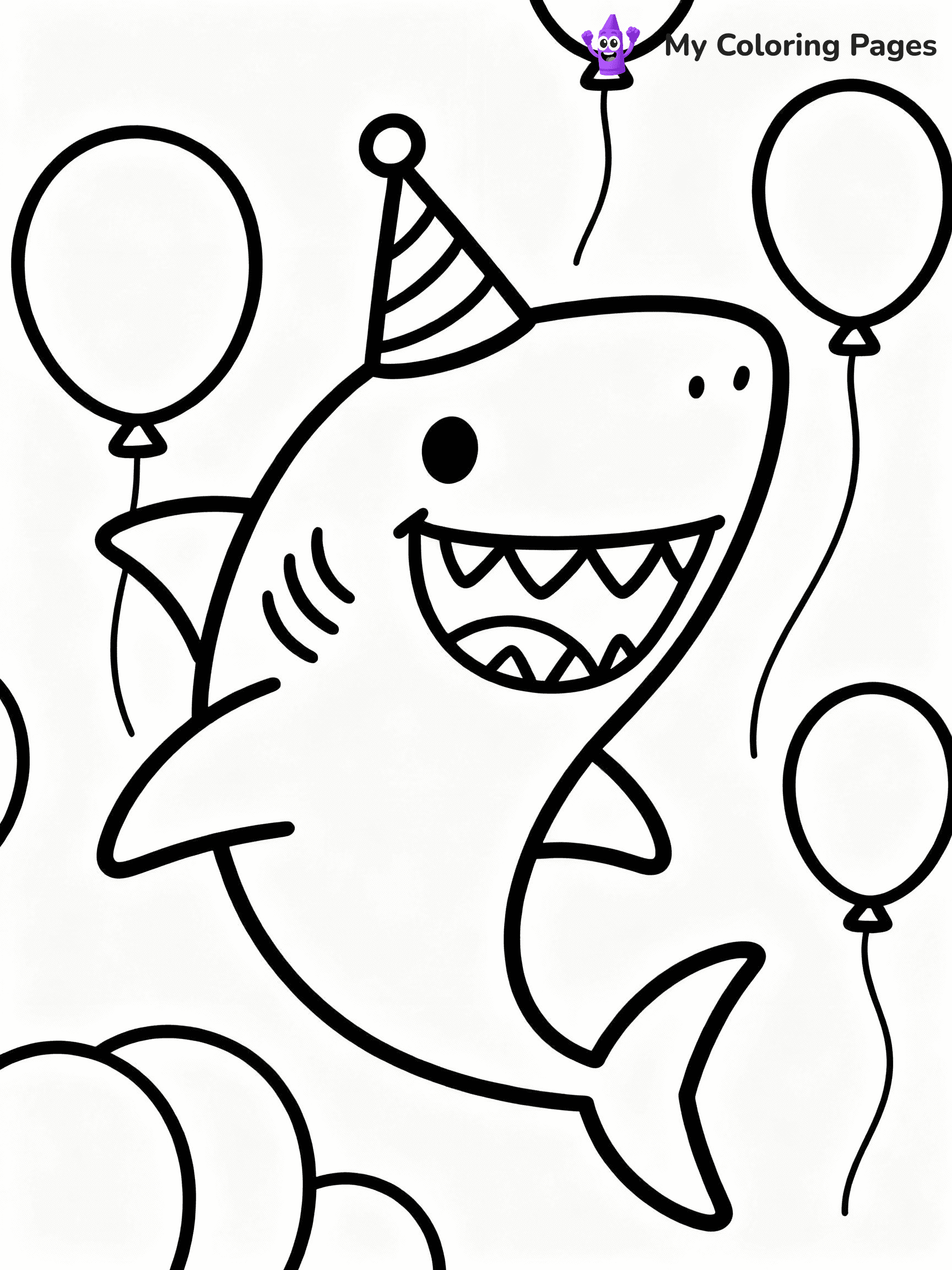 ⚠️ CRITICAL REQUIREMENT - ABSOLUTE BLACK AND WHITE ONLY ⚠️
This MUST be a BLACK AND WHITE line drawing ONLY. NO COLORS whatsoever.
- ONLY pure black lines (#000000) on pure white background (#FFFFFF)
- ABSOLUTELY NO colors, NO shading, NO gradients, NO grayscale
- If there are ANY colors in the output, the image is REJECTED
- This is a COLORING PAGE - meant to be COLORED IN by children
- The output must be UNCOLORED line art ready for coloring
⚠️ SUBJECT TO DRAW: Cartoon shark with big smile, wearing a party hat, surrounded by balloons, playful style
(REMEMBER: Output must be BLACK AND WHITE line art only, NOT colored!)
# COLORING PAGE: BLACK OUTLINES ONLY - WHITE BACKGROUND MANDATORY
Create a **coloring book page** using EXACTLY two values: black lines, white space.
## NON-NEGOTIABLE BINARY RULES
- **ONLY #000000 (black) and #FFFFFF (white)** - NO other values exist
- **EVERY PIXEL = BLACK OR WHITE** - no gray/shading/antialiasing
- **WHITE BACKGROUND MANDATORY** - entire canvas stays white
- **ALL SHAPES HOLLOW** - everything is empty outlines waiting to be colored
- **FORBIDDEN:** fills, shading, gradients, patterns, textures, colors
- **NO SOLID REGIONS** - if it's not a thin line, it's wrong
## Universal Line Standards
- Black outlines ONLY - thin, uniform weight
- Every shape completely empty inside
- Closed contours suitable for coloring
- Simple flat illustration - zero depth/3D/realism
- **Style:** Whimsical Doodle Art Alley - rounded, friendly outlines (unless specified)
## Everything = Outline Only
- Characters/animals: hollow shapes
- Objects/clothing: empty contours
- Backgrounds/scenery: line work only
- Natural elements: outlined forms
- Dark/night areas: don't exist (use outlined symbols)
- Textures/patterns: convert to simple lines
## The Test
Can a child color EVERY white space with crayons? If any area is pre-filled/shaded/gray or colored in, it FAILS. Every shape must be waiting to receive color.
**FINAL OUTPUT**: Binary coloring page. Black lines define shapes. White spaces ready for coloring. Nothing else exists. No exceptions. Print-ready.
⚠️ FINAL REMINDER: Draw the subject "Cartoon shark with big smile, wearing a party hat, surrounded by balloons, playful style" as BLACK AND WHITE line art. Zero colors in output.