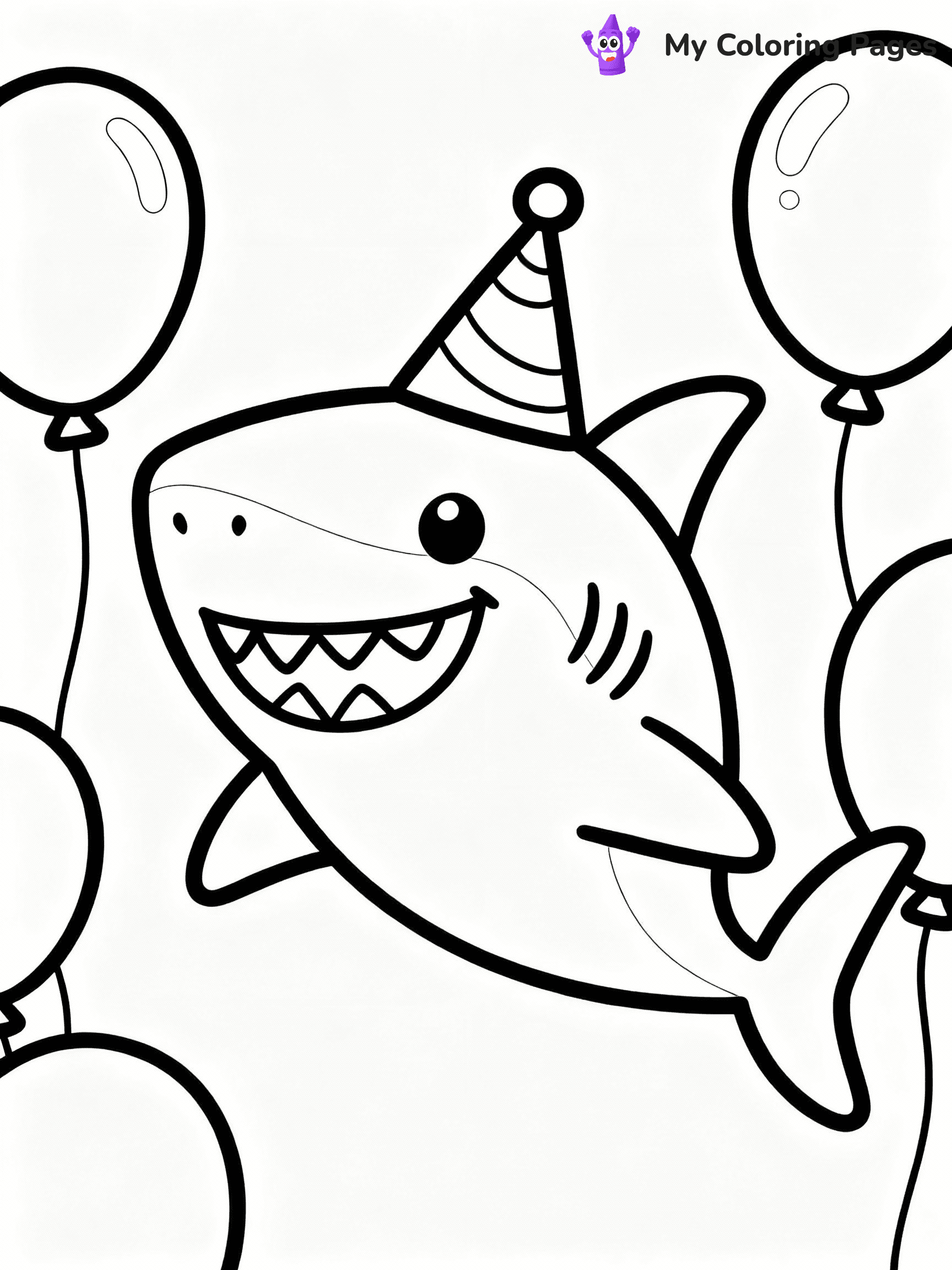 ⚠️ CRITICAL REQUIREMENT - ABSOLUTE BLACK AND WHITE ONLY ⚠️
This MUST be a BLACK AND WHITE line drawing ONLY. NO COLORS whatsoever.
- ONLY pure black lines (#000000) on pure white background (#FFFFFF)
- ABSOLUTELY NO colors, NO shading, NO gradients, NO grayscale
- If there are ANY colors in the output, the image is REJECTED
- This is a COLORING PAGE - meant to be COLORED IN by children
- The output must be UNCOLORED line art ready for coloring
⚠️ SUBJECT TO DRAW: Cartoon shark with big smile, wearing a party hat, surrounded by balloons, playful style
(REMEMBER: Output must be BLACK AND WHITE line art only, NOT colored!)
# COLORING PAGE: BLACK OUTLINES ONLY - WHITE BACKGROUND MANDATORY
Create a **coloring book page** using EXACTLY two values: black lines, white space.
## NON-NEGOTIABLE BINARY RULES
- **ONLY #000000 (black) and #FFFFFF (white)** - NO other values exist
- **EVERY PIXEL = BLACK OR WHITE** - no gray/shading/antialiasing
- **WHITE BACKGROUND MANDATORY** - entire canvas stays white
- **ALL SHAPES HOLLOW** - everything is empty outlines waiting to be colored
- **FORBIDDEN:** fills, shading, gradients, patterns, textures, colors
- **NO SOLID REGIONS** - if it's not a thin line, it's wrong
## Universal Line Standards
- Black outlines ONLY - thin, uniform weight
- Every shape completely empty inside
- Closed contours suitable for coloring
- Simple flat illustration - zero depth/3D/realism
- **Style:** Whimsical Doodle Art Alley - rounded, friendly outlines (unless specified)
## Everything = Outline Only
- Characters/animals: hollow shapes
- Objects/clothing: empty contours
- Backgrounds/scenery: line work only
- Natural elements: outlined forms
- Dark/night areas: don't exist (use outlined symbols)
- Textures/patterns: convert to simple lines
## The Test
Can a child color EVERY white space with crayons? If any area is pre-filled/shaded/gray or colored in, it FAILS. Every shape must be waiting to receive color.
**FINAL OUTPUT**: Binary coloring page. Black lines define shapes. White spaces ready for coloring. Nothing else exists. No exceptions. Print-ready.
⚠️ FINAL REMINDER: Draw the subject "Cartoon shark with big smile, wearing a party hat, surrounded by balloons, playful style" as BLACK AND WHITE line art. Zero colors in output.