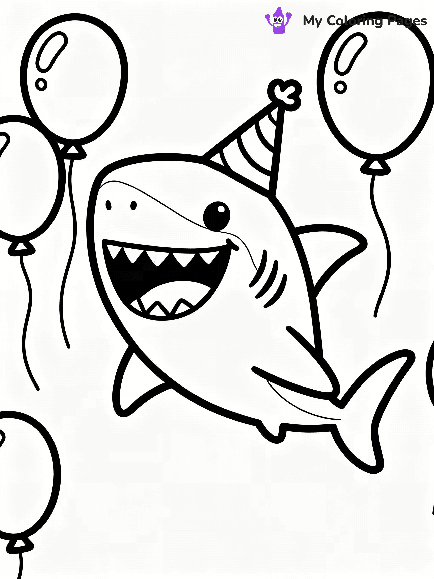 ⚠️ CRITICAL REQUIREMENT - ABSOLUTE BLACK AND WHITE ONLY ⚠️
This MUST be a BLACK AND WHITE line drawing ONLY. NO COLORS whatsoever.
- ONLY pure black lines (#000000) on pure white background (#FFFFFF)
- ABSOLUTELY NO colors, NO shading, NO gradients, NO grayscale
- If there are ANY colors in the output, the image is REJECTED
- This is a COLORING PAGE - meant to be COLORED IN by children
- The output must be UNCOLORED line art ready for coloring
⚠️ SUBJECT TO DRAW: Cartoon shark with big smile, wearing a party hat, surrounded by balloons, playful style
(REMEMBER: Output must be BLACK AND WHITE line art only, NOT colored!)
# COLORING PAGE: BLACK OUTLINES ONLY - WHITE BACKGROUND MANDATORY
Create a **coloring book page** using EXACTLY two values: black lines, white space.
## NON-NEGOTIABLE BINARY RULES
- **ONLY #000000 (black) and #FFFFFF (white)** - NO other values exist
- **EVERY PIXEL = BLACK OR WHITE** - no gray/shading/antialiasing
- **WHITE BACKGROUND MANDATORY** - entire canvas stays white
- **ALL SHAPES HOLLOW** - everything is empty outlines waiting to be colored
- **FORBIDDEN:** fills, shading, gradients, patterns, textures, colors
- **NO SOLID REGIONS** - if it's not a thin line, it's wrong
## Universal Line Standards
- Black outlines ONLY - thin, uniform weight
- Every shape completely empty inside
- Closed contours suitable for coloring
- Simple flat illustration - zero depth/3D/realism
- **Style:** Whimsical Doodle Art Alley - rounded, friendly outlines (unless specified)
## Everything = Outline Only
- Characters/animals: hollow shapes
- Objects/clothing: empty contours
- Backgrounds/scenery: line work only
- Natural elements: outlined forms
- Dark/night areas: don't exist (use outlined symbols)
- Textures/patterns: convert to simple lines
## The Test
Can a child color EVERY white space with crayons? If any area is pre-filled/shaded/gray or colored in, it FAILS. Every shape must be waiting to receive color.
**FINAL OUTPUT**: Binary coloring page. Black lines define shapes. White spaces ready for coloring. Nothing else exists. No exceptions. Print-ready.
⚠️ FINAL REMINDER: Draw the subject "Cartoon shark with big smile, wearing a party hat, surrounded by balloons, playful style" as BLACK AND WHITE line art. Zero colors in output.