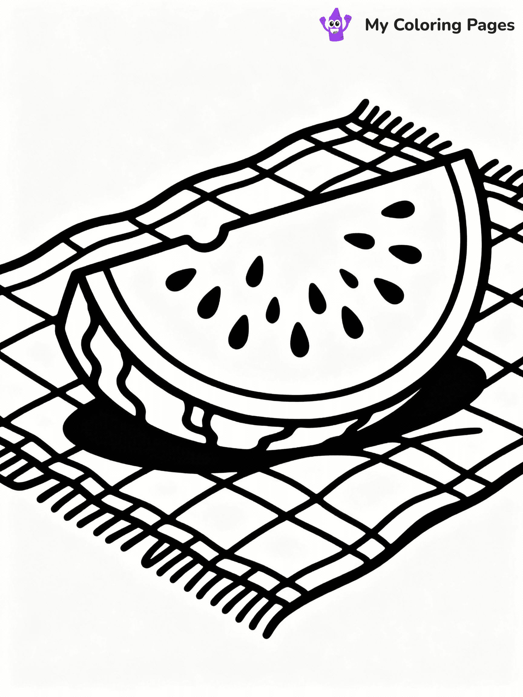 ⚠️ CRITICAL REQUIREMENT - ABSOLUTE BLACK AND WHITE ONLY ⚠️
This MUST be a BLACK AND WHITE line drawing ONLY. NO COLORS whatsoever.
- ONLY pure black lines (#000000) on pure white background (#FFFFFF)
- ABSOLUTELY NO colors, NO shading, NO gradients, NO grayscale
- If there are ANY colors in the output, the image is REJECTED
- This is a COLORING PAGE - meant to be COLORED IN by children
- The output must be UNCOLORED line art ready for coloring
⚠️ SUBJECT TO DRAW: Watermelon slice with detailed seeds and rind, realistic style, placed on picnic blanket
(REMEMBER: Output must be BLACK AND WHITE line art only, NOT colored!)
# COLORING PAGE: BLACK OUTLINES ONLY - WHITE BACKGROUND MANDATORY
Create a **coloring book page** using EXACTLY two values: black lines, white space.
## NON-NEGOTIABLE BINARY RULES
- **ONLY #000000 (black) and #FFFFFF (white)** - NO other values exist
- **EVERY PIXEL = BLACK OR WHITE** - no gray/shading/antialiasing
- **WHITE BACKGROUND MANDATORY** - entire canvas stays white
- **ALL SHAPES HOLLOW** - everything is empty outlines waiting to be colored
- **FORBIDDEN:** fills, shading, gradients, patterns, textures, colors
- **NO SOLID REGIONS** - if it's not a thin line, it's wrong
## Universal Line Standards
- Black outlines ONLY - thin, uniform weight
- Every shape completely empty inside
- Closed contours suitable for coloring
- Simple flat illustration - zero depth/3D/realism
- **Style:** Whimsical Doodle Art Alley - rounded, friendly outlines (unless specified)
## Everything = Outline Only
- Characters/animals: hollow shapes
- Objects/clothing: empty contours
- Backgrounds/scenery: line work only
- Natural elements: outlined forms
- Dark/night areas: don't exist (use outlined symbols)
- Textures/patterns: convert to simple lines
## The Test
Can a child color EVERY white space with crayons? If any area is pre-filled/shaded/gray or colored in, it FAILS. Every shape must be waiting to receive color.
**FINAL OUTPUT**: Binary coloring page. Black lines define shapes. White spaces ready for coloring. Nothing else exists. No exceptions. Print-ready.
⚠️ FINAL REMINDER: Draw the subject "Watermelon slice with detailed seeds and rind, realistic style, placed on picnic blanket" as BLACK AND WHITE line art. Zero colors in output.