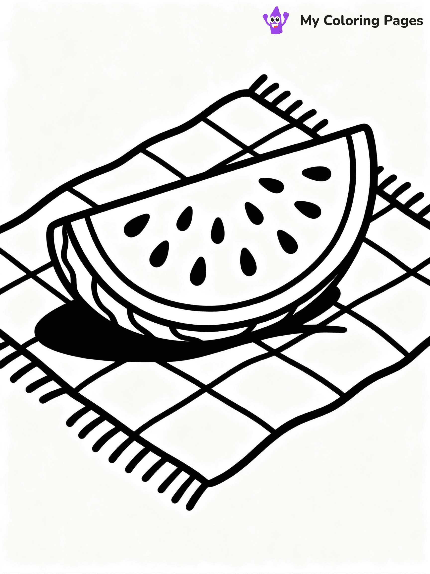 ⚠️ CRITICAL REQUIREMENT - ABSOLUTE BLACK AND WHITE ONLY ⚠️
This MUST be a BLACK AND WHITE line drawing ONLY. NO COLORS whatsoever.
- ONLY pure black lines (#000000) on pure white background (#FFFFFF)
- ABSOLUTELY NO colors, NO shading, NO gradients, NO grayscale
- If there are ANY colors in the output, the image is REJECTED
- This is a COLORING PAGE - meant to be COLORED IN by children
- The output must be UNCOLORED line art ready for coloring
⚠️ SUBJECT TO DRAW: Watermelon slice with detailed seeds and rind, realistic style, placed on picnic blanket
(REMEMBER: Output must be BLACK AND WHITE line art only, NOT colored!)
# COLORING PAGE: BLACK OUTLINES ONLY - WHITE BACKGROUND MANDATORY
Create a **coloring book page** using EXACTLY two values: black lines, white space.
## NON-NEGOTIABLE BINARY RULES
- **ONLY #000000 (black) and #FFFFFF (white)** - NO other values exist
- **EVERY PIXEL = BLACK OR WHITE** - no gray/shading/antialiasing
- **WHITE BACKGROUND MANDATORY** - entire canvas stays white
- **ALL SHAPES HOLLOW** - everything is empty outlines waiting to be colored
- **FORBIDDEN:** fills, shading, gradients, patterns, textures, colors
- **NO SOLID REGIONS** - if it's not a thin line, it's wrong
## Universal Line Standards
- Black outlines ONLY - thin, uniform weight
- Every shape completely empty inside
- Closed contours suitable for coloring
- Simple flat illustration - zero depth/3D/realism
- **Style:** Whimsical Doodle Art Alley - rounded, friendly outlines (unless specified)
## Everything = Outline Only
- Characters/animals: hollow shapes
- Objects/clothing: empty contours
- Backgrounds/scenery: line work only
- Natural elements: outlined forms
- Dark/night areas: don't exist (use outlined symbols)
- Textures/patterns: convert to simple lines
## The Test
Can a child color EVERY white space with crayons? If any area is pre-filled/shaded/gray or colored in, it FAILS. Every shape must be waiting to receive color.
**FINAL OUTPUT**: Binary coloring page. Black lines define shapes. White spaces ready for coloring. Nothing else exists. No exceptions. Print-ready.
⚠️ FINAL REMINDER: Draw the subject "Watermelon slice with detailed seeds and rind, realistic style, placed on picnic blanket" as BLACK AND WHITE line art. Zero colors in output.