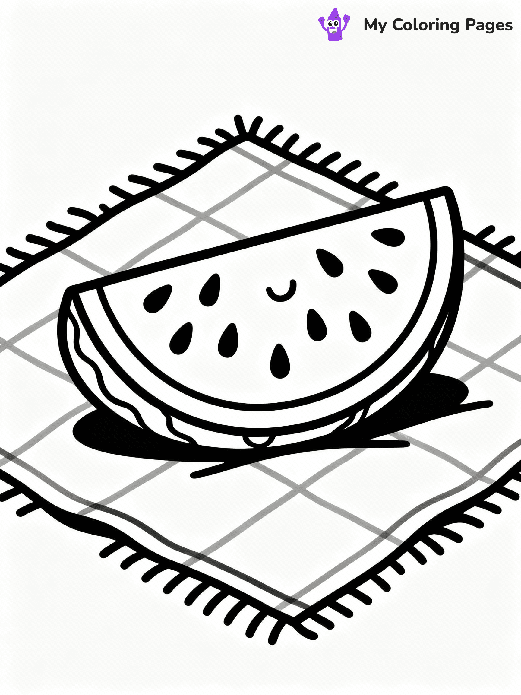 ⚠️ CRITICAL REQUIREMENT - ABSOLUTE BLACK AND WHITE ONLY ⚠️
This MUST be a BLACK AND WHITE line drawing ONLY. NO COLORS whatsoever.
- ONLY pure black lines (#000000) on pure white background (#FFFFFF)
- ABSOLUTELY NO colors, NO shading, NO gradients, NO grayscale
- If there are ANY colors in the output, the image is REJECTED
- This is a COLORING PAGE - meant to be COLORED IN by children
- The output must be UNCOLORED line art ready for coloring
⚠️ SUBJECT TO DRAW: Watermelon slice with detailed seeds and rind, realistic style, placed on picnic blanket
(REMEMBER: Output must be BLACK AND WHITE line art only, NOT colored!)
# COLORING PAGE: BLACK OUTLINES ONLY - WHITE BACKGROUND MANDATORY
Create a **coloring book page** using EXACTLY two values: black lines, white space.
## NON-NEGOTIABLE BINARY RULES
- **ONLY #000000 (black) and #FFFFFF (white)** - NO other values exist
- **EVERY PIXEL = BLACK OR WHITE** - no gray/shading/antialiasing
- **WHITE BACKGROUND MANDATORY** - entire canvas stays white
- **ALL SHAPES HOLLOW** - everything is empty outlines waiting to be colored
- **FORBIDDEN:** fills, shading, gradients, patterns, textures, colors
- **NO SOLID REGIONS** - if it's not a thin line, it's wrong
## Universal Line Standards
- Black outlines ONLY - thin, uniform weight
- Every shape completely empty inside
- Closed contours suitable for coloring
- Simple flat illustration - zero depth/3D/realism
- **Style:** Whimsical Doodle Art Alley - rounded, friendly outlines (unless specified)
## Everything = Outline Only
- Characters/animals: hollow shapes
- Objects/clothing: empty contours
- Backgrounds/scenery: line work only
- Natural elements: outlined forms
- Dark/night areas: don't exist (use outlined symbols)
- Textures/patterns: convert to simple lines
## The Test
Can a child color EVERY white space with crayons? If any area is pre-filled/shaded/gray or colored in, it FAILS. Every shape must be waiting to receive color.
**FINAL OUTPUT**: Binary coloring page. Black lines define shapes. White spaces ready for coloring. Nothing else exists. No exceptions. Print-ready.
⚠️ FINAL REMINDER: Draw the subject "Watermelon slice with detailed seeds and rind, realistic style, placed on picnic blanket" as BLACK AND WHITE line art. Zero colors in output.