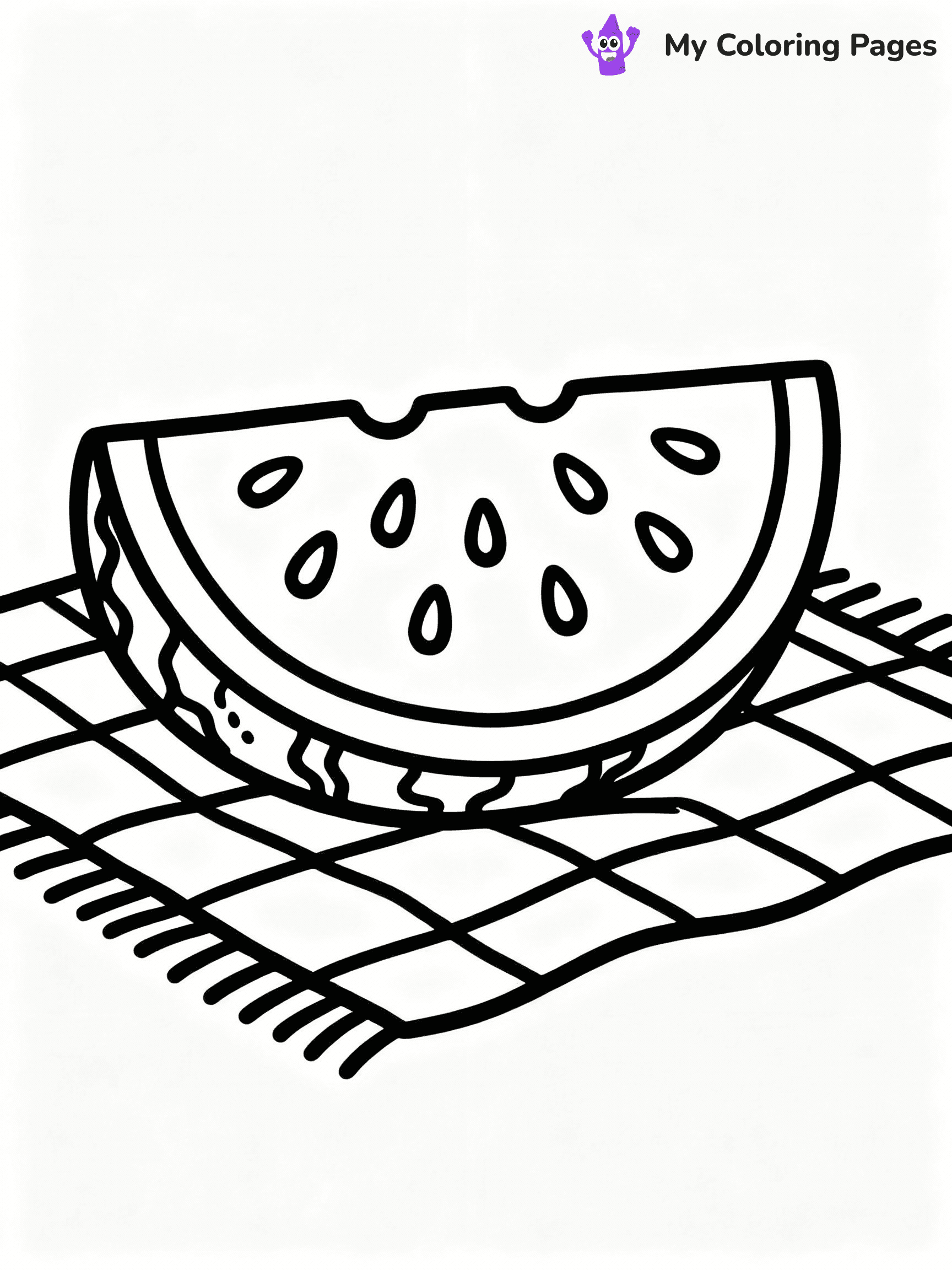 ⚠️ CRITICAL REQUIREMENT - ABSOLUTE BLACK AND WHITE ONLY ⚠️
This MUST be a BLACK AND WHITE line drawing ONLY. NO COLORS whatsoever.
- ONLY pure black lines (#000000) on pure white background (#FFFFFF)
- ABSOLUTELY NO colors, NO shading, NO gradients, NO grayscale
- If there are ANY colors in the output, the image is REJECTED
- This is a COLORING PAGE - meant to be COLORED IN by children
- The output must be UNCOLORED line art ready for coloring
⚠️ SUBJECT TO DRAW: Watermelon slice with detailed seeds and rind, realistic style, placed on picnic blanket
(REMEMBER: Output must be BLACK AND WHITE line art only, NOT colored!)
# COLORING PAGE: BLACK OUTLINES ONLY - WHITE BACKGROUND MANDATORY
Create a **coloring book page** using EXACTLY two values: black lines, white space.
## NON-NEGOTIABLE BINARY RULES
- **ONLY #000000 (black) and #FFFFFF (white)** - NO other values exist
- **EVERY PIXEL = BLACK OR WHITE** - no gray/shading/antialiasing
- **WHITE BACKGROUND MANDATORY** - entire canvas stays white
- **ALL SHAPES HOLLOW** - everything is empty outlines waiting to be colored
- **FORBIDDEN:** fills, shading, gradients, patterns, textures, colors
- **NO SOLID REGIONS** - if it's not a thin line, it's wrong
## Universal Line Standards
- Black outlines ONLY - thin, uniform weight
- Every shape completely empty inside
- Closed contours suitable for coloring
- Simple flat illustration - zero depth/3D/realism
- **Style:** Whimsical Doodle Art Alley - rounded, friendly outlines (unless specified)
## Everything = Outline Only
- Characters/animals: hollow shapes
- Objects/clothing: empty contours
- Backgrounds/scenery: line work only
- Natural elements: outlined forms
- Dark/night areas: don't exist (use outlined symbols)
- Textures/patterns: convert to simple lines
## The Test
Can a child color EVERY white space with crayons? If any area is pre-filled/shaded/gray or colored in, it FAILS. Every shape must be waiting to receive color.
**FINAL OUTPUT**: Binary coloring page. Black lines define shapes. White spaces ready for coloring. Nothing else exists. No exceptions. Print-ready.
⚠️ FINAL REMINDER: Draw the subject "Watermelon slice with detailed seeds and rind, realistic style, placed on picnic blanket" as BLACK AND WHITE line art. Zero colors in output.