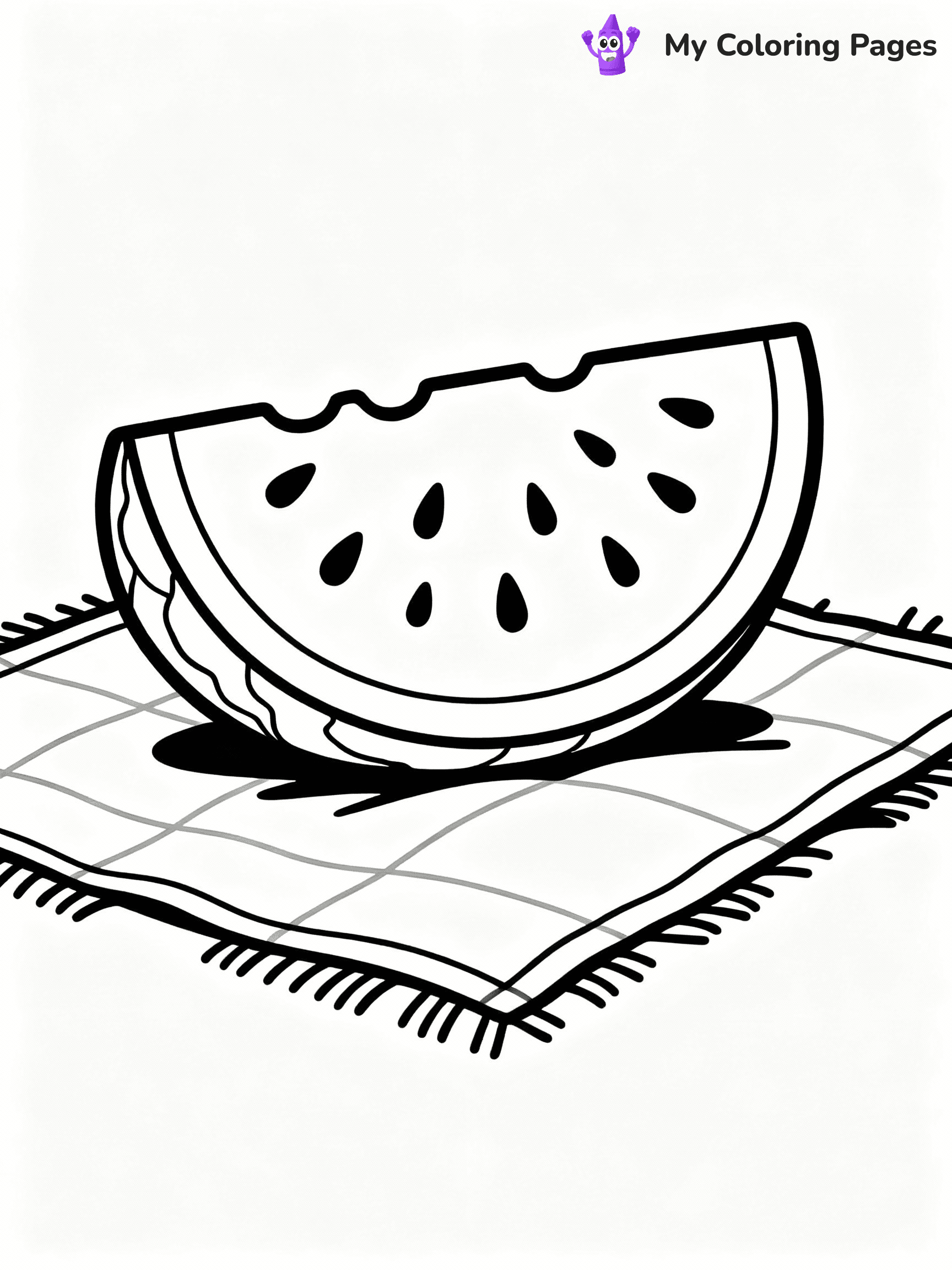 ⚠️ CRITICAL REQUIREMENT - ABSOLUTE BLACK AND WHITE ONLY ⚠️
This MUST be a BLACK AND WHITE line drawing ONLY. NO COLORS whatsoever.
- ONLY pure black lines (#000000) on pure white background (#FFFFFF)
- ABSOLUTELY NO colors, NO shading, NO gradients, NO grayscale
- If there are ANY colors in the output, the image is REJECTED
- This is a COLORING PAGE - meant to be COLORED IN by children
- The output must be UNCOLORED line art ready for coloring
⚠️ SUBJECT TO DRAW: Watermelon slice with detailed seeds and rind, realistic style, placed on picnic blanket
(REMEMBER: Output must be BLACK AND WHITE line art only, NOT colored!)
# COLORING PAGE: BLACK OUTLINES ONLY - WHITE BACKGROUND MANDATORY
Create a **coloring book page** using EXACTLY two values: black lines, white space.
## NON-NEGOTIABLE BINARY RULES
- **ONLY #000000 (black) and #FFFFFF (white)** - NO other values exist
- **EVERY PIXEL = BLACK OR WHITE** - no gray/shading/antialiasing
- **WHITE BACKGROUND MANDATORY** - entire canvas stays white
- **ALL SHAPES HOLLOW** - everything is empty outlines waiting to be colored
- **FORBIDDEN:** fills, shading, gradients, patterns, textures, colors
- **NO SOLID REGIONS** - if it's not a thin line, it's wrong
## Universal Line Standards
- Black outlines ONLY - thin, uniform weight
- Every shape completely empty inside
- Closed contours suitable for coloring
- Simple flat illustration - zero depth/3D/realism
- **Style:** Whimsical Doodle Art Alley - rounded, friendly outlines (unless specified)
## Everything = Outline Only
- Characters/animals: hollow shapes
- Objects/clothing: empty contours
- Backgrounds/scenery: line work only
- Natural elements: outlined forms
- Dark/night areas: don't exist (use outlined symbols)
- Textures/patterns: convert to simple lines
## The Test
Can a child color EVERY white space with crayons? If any area is pre-filled/shaded/gray or colored in, it FAILS. Every shape must be waiting to receive color.
**FINAL OUTPUT**: Binary coloring page. Black lines define shapes. White spaces ready for coloring. Nothing else exists. No exceptions. Print-ready.
⚠️ FINAL REMINDER: Draw the subject "Watermelon slice with detailed seeds and rind, realistic style, placed on picnic blanket" as BLACK AND WHITE line art. Zero colors in output.