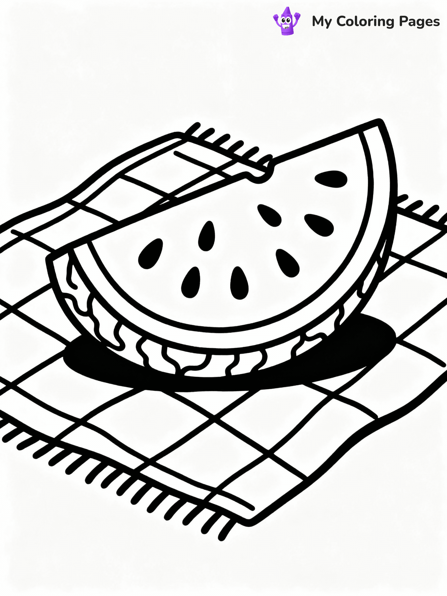 ⚠️ CRITICAL REQUIREMENT - ABSOLUTE BLACK AND WHITE ONLY ⚠️
This MUST be a BLACK AND WHITE line drawing ONLY. NO COLORS whatsoever.
- ONLY pure black lines (#000000) on pure white background (#FFFFFF)
- ABSOLUTELY NO colors, NO shading, NO gradients, NO grayscale
- If there are ANY colors in the output, the image is REJECTED
- This is a COLORING PAGE - meant to be COLORED IN by children
- The output must be UNCOLORED line art ready for coloring
⚠️ SUBJECT TO DRAW: Watermelon slice with detailed seeds and rind, realistic style, placed on picnic blanket
(REMEMBER: Output must be BLACK AND WHITE line art only, NOT colored!)
# COLORING PAGE: BLACK OUTLINES ONLY - WHITE BACKGROUND MANDATORY
Create a **coloring book page** using EXACTLY two values: black lines, white space.
## NON-NEGOTIABLE BINARY RULES
- **ONLY #000000 (black) and #FFFFFF (white)** - NO other values exist
- **EVERY PIXEL = BLACK OR WHITE** - no gray/shading/antialiasing
- **WHITE BACKGROUND MANDATORY** - entire canvas stays white
- **ALL SHAPES HOLLOW** - everything is empty outlines waiting to be colored
- **FORBIDDEN:** fills, shading, gradients, patterns, textures, colors
- **NO SOLID REGIONS** - if it's not a thin line, it's wrong
## Universal Line Standards
- Black outlines ONLY - thin, uniform weight
- Every shape completely empty inside
- Closed contours suitable for coloring
- Simple flat illustration - zero depth/3D/realism
- **Style:** Whimsical Doodle Art Alley - rounded, friendly outlines (unless specified)
## Everything = Outline Only
- Characters/animals: hollow shapes
- Objects/clothing: empty contours
- Backgrounds/scenery: line work only
- Natural elements: outlined forms
- Dark/night areas: don't exist (use outlined symbols)
- Textures/patterns: convert to simple lines
## The Test
Can a child color EVERY white space with crayons? If any area is pre-filled/shaded/gray or colored in, it FAILS. Every shape must be waiting to receive color.
**FINAL OUTPUT**: Binary coloring page. Black lines define shapes. White spaces ready for coloring. Nothing else exists. No exceptions. Print-ready.
⚠️ FINAL REMINDER: Draw the subject "Watermelon slice with detailed seeds and rind, realistic style, placed on picnic blanket" as BLACK AND WHITE line art. Zero colors in output.