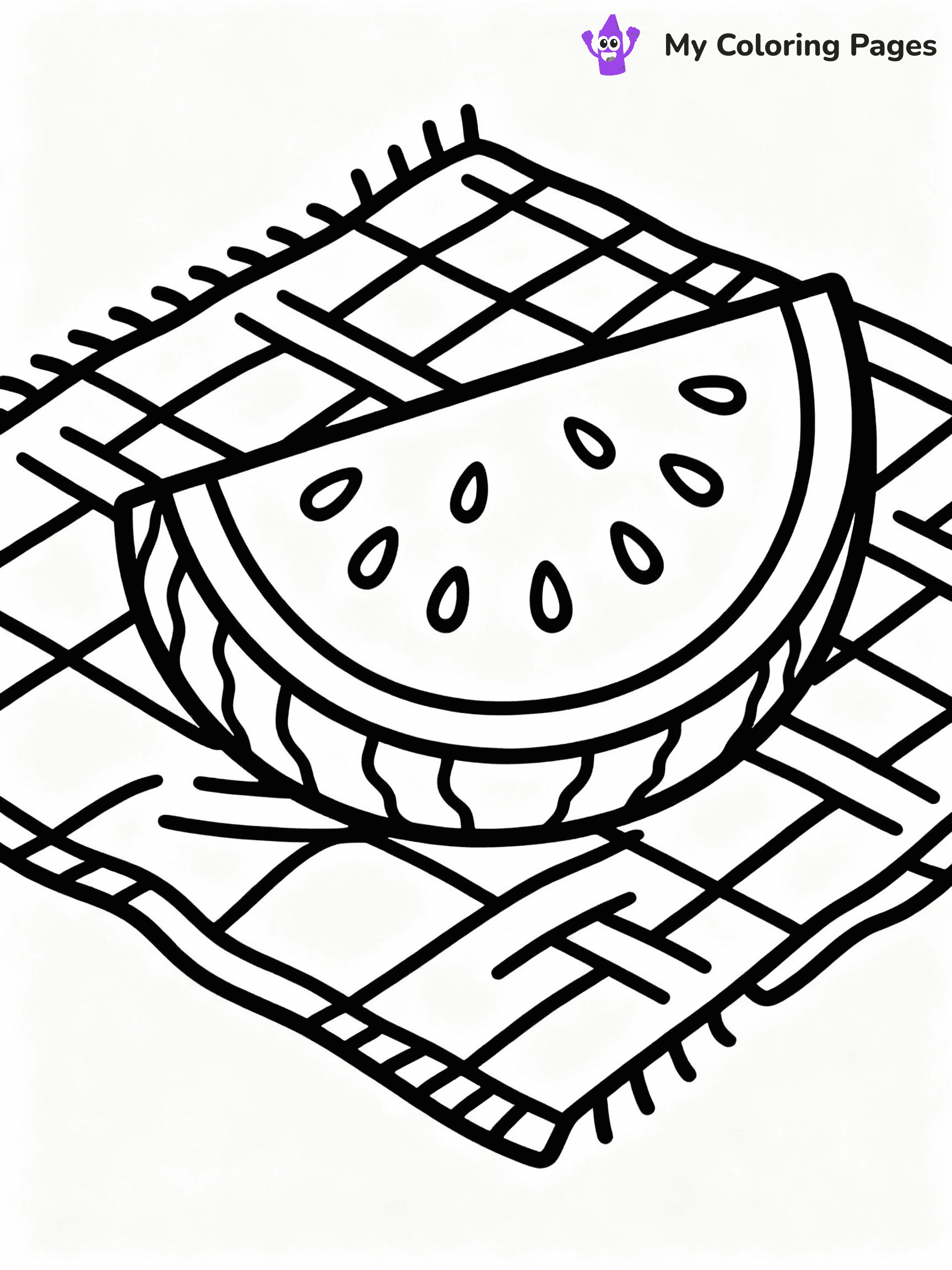 ⚠️ CRITICAL REQUIREMENT - ABSOLUTE BLACK AND WHITE ONLY ⚠️
This MUST be a BLACK AND WHITE line drawing ONLY. NO COLORS whatsoever.
- ONLY pure black lines (#000000) on pure white background (#FFFFFF)
- ABSOLUTELY NO colors, NO shading, NO gradients, NO grayscale
- If there are ANY colors in the output, the image is REJECTED
- This is a COLORING PAGE - meant to be COLORED IN by children
- The output must be UNCOLORED line art ready for coloring
⚠️ SUBJECT TO DRAW: Watermelon slice with detailed seeds and rind, realistic style, placed on picnic blanket
(REMEMBER: Output must be BLACK AND WHITE line art only, NOT colored!)
# COLORING PAGE: BLACK OUTLINES ONLY - WHITE BACKGROUND MANDATORY
Create a **coloring book page** using EXACTLY two values: black lines, white space.
## NON-NEGOTIABLE BINARY RULES
- **ONLY #000000 (black) and #FFFFFF (white)** - NO other values exist
- **EVERY PIXEL = BLACK OR WHITE** - no gray/shading/antialiasing
- **WHITE BACKGROUND MANDATORY** - entire canvas stays white
- **ALL SHAPES HOLLOW** - everything is empty outlines waiting to be colored
- **FORBIDDEN:** fills, shading, gradients, patterns, textures, colors
- **NO SOLID REGIONS** - if it's not a thin line, it's wrong
## Universal Line Standards
- Black outlines ONLY - thin, uniform weight
- Every shape completely empty inside
- Closed contours suitable for coloring
- Simple flat illustration - zero depth/3D/realism
- **Style:** Whimsical Doodle Art Alley - rounded, friendly outlines (unless specified)
## Everything = Outline Only
- Characters/animals: hollow shapes
- Objects/clothing: empty contours
- Backgrounds/scenery: line work only
- Natural elements: outlined forms
- Dark/night areas: don't exist (use outlined symbols)
- Textures/patterns: convert to simple lines
## The Test
Can a child color EVERY white space with crayons? If any area is pre-filled/shaded/gray or colored in, it FAILS. Every shape must be waiting to receive color.
**FINAL OUTPUT**: Binary coloring page. Black lines define shapes. White spaces ready for coloring. Nothing else exists. No exceptions. Print-ready.
⚠️ FINAL REMINDER: Draw the subject "Watermelon slice with detailed seeds and rind, realistic style, placed on picnic blanket" as BLACK AND WHITE line art. Zero colors in output.