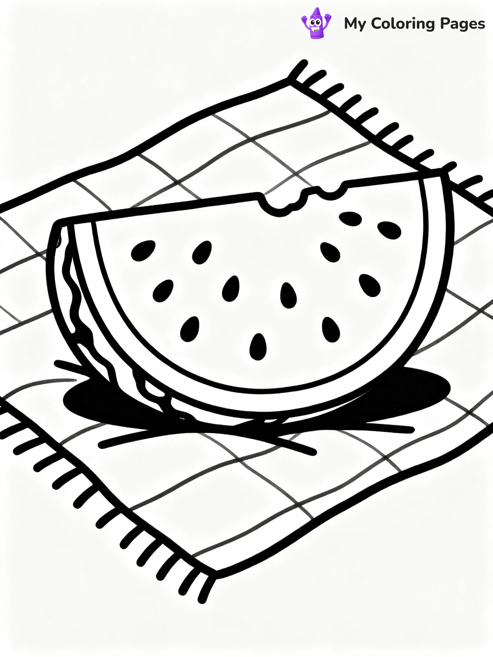⚠️ CRITICAL REQUIREMENT - ABSOLUTE BLACK AND WHITE ONLY ⚠️
This MUST be a BLACK AND WHITE line drawing ONLY. NO COLORS whatsoever.
- ONLY pure black lines (#000000) on pure white background (#FFFFFF)
- ABSOLUTELY NO colors, NO shading, NO gradients, NO grayscale
- If there are ANY colors in the output, the image is REJECTED
- This is a COLORING PAGE - meant to be COLORED IN by children
- The output must be UNCOLORED line art ready for coloring
⚠️ SUBJECT TO DRAW: Watermelon slice with detailed seeds and rind, realistic style, placed on picnic blanket
(REMEMBER: Output must be BLACK AND WHITE line art only, NOT colored!)
# COLORING PAGE: BLACK OUTLINES ONLY - WHITE BACKGROUND MANDATORY
Create a **coloring book page** using EXACTLY two values: black lines, white space.
## NON-NEGOTIABLE BINARY RULES
- **ONLY #000000 (black) and #FFFFFF (white)** - NO other values exist
- **EVERY PIXEL = BLACK OR WHITE** - no gray/shading/antialiasing
- **WHITE BACKGROUND MANDATORY** - entire canvas stays white
- **ALL SHAPES HOLLOW** - everything is empty outlines waiting to be colored
- **FORBIDDEN:** fills, shading, gradients, patterns, textures, colors
- **NO SOLID REGIONS** - if it's not a thin line, it's wrong
## Universal Line Standards
- Black outlines ONLY - thin, uniform weight
- Every shape completely empty inside
- Closed contours suitable for coloring
- Simple flat illustration - zero depth/3D/realism
- **Style:** Whimsical Doodle Art Alley - rounded, friendly outlines (unless specified)
## Everything = Outline Only
- Characters/animals: hollow shapes
- Objects/clothing: empty contours
- Backgrounds/scenery: line work only
- Natural elements: outlined forms
- Dark/night areas: don't exist (use outlined symbols)
- Textures/patterns: convert to simple lines
## The Test
Can a child color EVERY white space with crayons? If any area is pre-filled/shaded/gray or colored in, it FAILS. Every shape must be waiting to receive color.
**FINAL OUTPUT**: Binary coloring page. Black lines define shapes. White spaces ready for coloring. Nothing else exists. No exceptions. Print-ready.
⚠️ FINAL REMINDER: Draw the subject "Watermelon slice with detailed seeds and rind, realistic style, placed on picnic blanket" as BLACK AND WHITE line art. Zero colors in output.