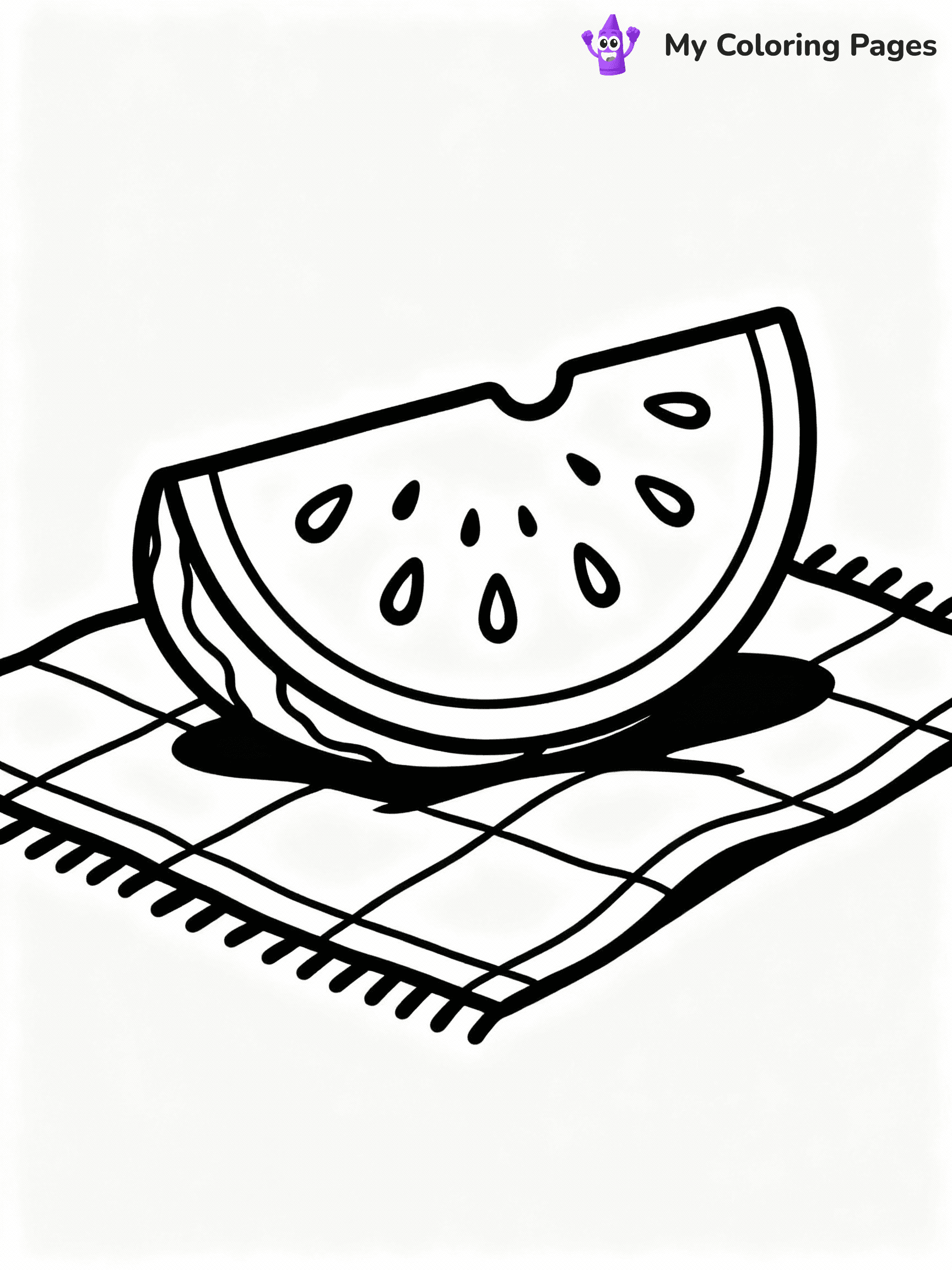 ⚠️ CRITICAL REQUIREMENT - ABSOLUTE BLACK AND WHITE ONLY ⚠️
This MUST be a BLACK AND WHITE line drawing ONLY. NO COLORS whatsoever.
- ONLY pure black lines (#000000) on pure white background (#FFFFFF)
- ABSOLUTELY NO colors, NO shading, NO gradients, NO grayscale
- If there are ANY colors in the output, the image is REJECTED
- This is a COLORING PAGE - meant to be COLORED IN by children
- The output must be UNCOLORED line art ready for coloring
⚠️ SUBJECT TO DRAW: Watermelon slice with detailed seeds and rind, realistic style, placed on picnic blanket
(REMEMBER: Output must be BLACK AND WHITE line art only, NOT colored!)
# COLORING PAGE: BLACK OUTLINES ONLY - WHITE BACKGROUND MANDATORY
Create a **coloring book page** using EXACTLY two values: black lines, white space.
## NON-NEGOTIABLE BINARY RULES
- **ONLY #000000 (black) and #FFFFFF (white)** - NO other values exist
- **EVERY PIXEL = BLACK OR WHITE** - no gray/shading/antialiasing
- **WHITE BACKGROUND MANDATORY** - entire canvas stays white
- **ALL SHAPES HOLLOW** - everything is empty outlines waiting to be colored
- **FORBIDDEN:** fills, shading, gradients, patterns, textures, colors
- **NO SOLID REGIONS** - if it's not a thin line, it's wrong
## Universal Line Standards
- Black outlines ONLY - thin, uniform weight
- Every shape completely empty inside
- Closed contours suitable for coloring
- Simple flat illustration - zero depth/3D/realism
- **Style:** Whimsical Doodle Art Alley - rounded, friendly outlines (unless specified)
## Everything = Outline Only
- Characters/animals: hollow shapes
- Objects/clothing: empty contours
- Backgrounds/scenery: line work only
- Natural elements: outlined forms
- Dark/night areas: don't exist (use outlined symbols)
- Textures/patterns: convert to simple lines
## The Test
Can a child color EVERY white space with crayons? If any area is pre-filled/shaded/gray or colored in, it FAILS. Every shape must be waiting to receive color.
**FINAL OUTPUT**: Binary coloring page. Black lines define shapes. White spaces ready for coloring. Nothing else exists. No exceptions. Print-ready.
⚠️ FINAL REMINDER: Draw the subject "Watermelon slice with detailed seeds and rind, realistic style, placed on picnic blanket" as BLACK AND WHITE line art. Zero colors in output.