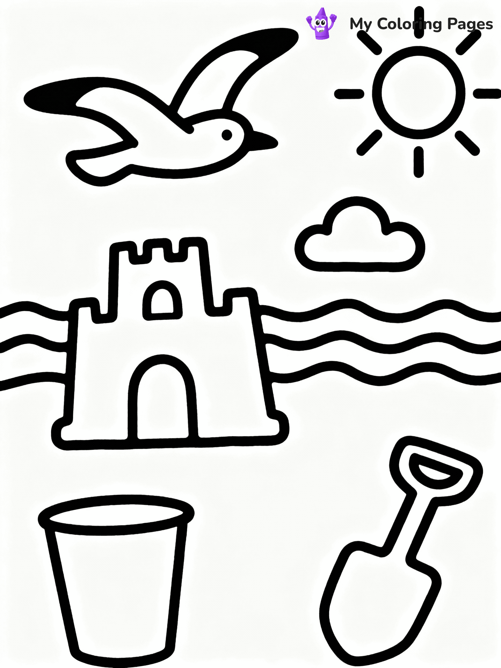 ⚠️ CRITICAL REQUIREMENT - ABSOLUTE BLACK AND WHITE ONLY ⚠️
This MUST be a BLACK AND WHITE line drawing ONLY. NO COLORS whatsoever.
- ONLY pure black lines (#000000) on pure white background (#FFFFFF)
- ABSOLUTELY NO colors, NO shading, NO gradients, NO grayscale
- If there are ANY colors in the output, the image is REJECTED
- This is a COLORING PAGE - meant to be COLORED IN by children
- The output must be UNCOLORED line art ready for coloring
⚠️ SUBJECT TO DRAW: Beach scene with sandcastle, bucket and spade, seagull flying above, cheerful summer vibe
(REMEMBER: Output must be BLACK AND WHITE line art only, NOT colored!)
# COLORING PAGE: BLACK OUTLINES ONLY - WHITE BACKGROUND MANDATORY
Create a **coloring book page** using EXACTLY two values: black lines, white space.
## NON-NEGOTIABLE BINARY RULES
- **ONLY #000000 (black) and #FFFFFF (white)** - NO other values exist
- **EVERY PIXEL = BLACK OR WHITE** - no gray/shading/antialiasing
- **WHITE BACKGROUND MANDATORY** - entire canvas stays white
- **ALL SHAPES HOLLOW** - everything is empty outlines waiting to be colored
- **FORBIDDEN:** fills, shading, gradients, patterns, textures, colors
- **NO SOLID REGIONS** - if it's not a thin line, it's wrong
## Universal Line Standards
- Black outlines ONLY - thin, uniform weight
- Every shape completely empty inside
- Closed contours suitable for coloring
- Simple flat illustration - zero depth/3D/realism
- **Style:** Whimsical Doodle Art Alley - rounded, friendly outlines (unless specified)
## Everything = Outline Only
- Characters/animals: hollow shapes
- Objects/clothing: empty contours
- Backgrounds/scenery: line work only
- Natural elements: outlined forms
- Dark/night areas: don't exist (use outlined symbols)
- Textures/patterns: convert to simple lines
## The Test
Can a child color EVERY white space with crayons? If any area is pre-filled/shaded/gray or colored in, it FAILS. Every shape must be waiting to receive color.
**FINAL OUTPUT**: Binary coloring page. Black lines define shapes. White spaces ready for coloring. Nothing else exists. No exceptions. Print-ready.
⚠️ FINAL REMINDER: Draw the subject "Beach scene with sandcastle, bucket and spade, seagull flying above, cheerful summer vibe" as BLACK AND WHITE line art. Zero colors in output.