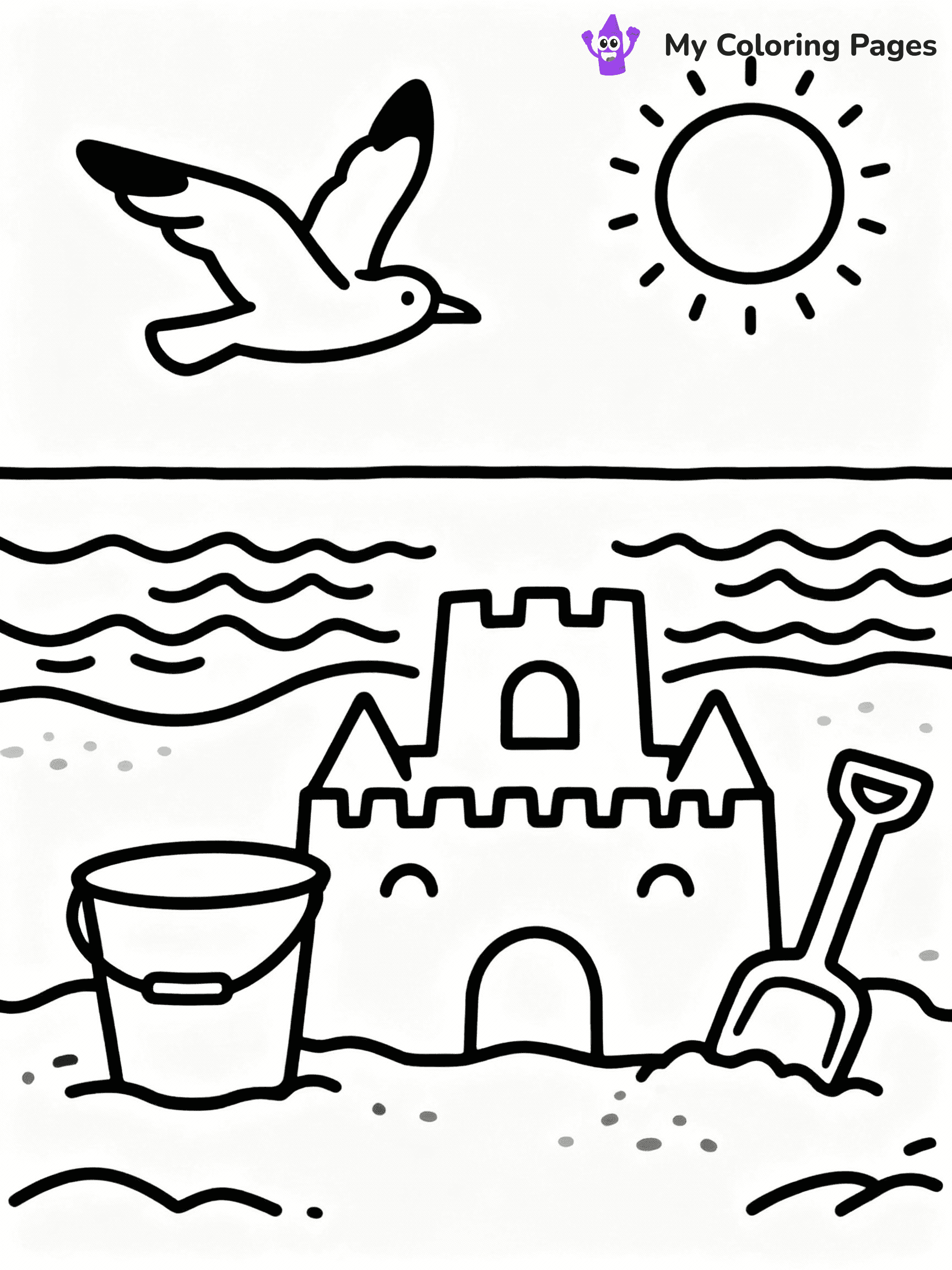 ⚠️ CRITICAL REQUIREMENT - ABSOLUTE BLACK AND WHITE ONLY ⚠️
This MUST be a BLACK AND WHITE line drawing ONLY. NO COLORS whatsoever.
- ONLY pure black lines (#000000) on pure white background (#FFFFFF)
- ABSOLUTELY NO colors, NO shading, NO gradients, NO grayscale
- If there are ANY colors in the output, the image is REJECTED
- This is a COLORING PAGE - meant to be COLORED IN by children
- The output must be UNCOLORED line art ready for coloring
⚠️ SUBJECT TO DRAW: Beach scene with sandcastle, bucket and spade, seagull flying above, cheerful summer vibe
(REMEMBER: Output must be BLACK AND WHITE line art only, NOT colored!)
# COLORING PAGE: BLACK OUTLINES ONLY - WHITE BACKGROUND MANDATORY
Create a **coloring book page** using EXACTLY two values: black lines, white space.
## NON-NEGOTIABLE BINARY RULES
- **ONLY #000000 (black) and #FFFFFF (white)** - NO other values exist
- **EVERY PIXEL = BLACK OR WHITE** - no gray/shading/antialiasing
- **WHITE BACKGROUND MANDATORY** - entire canvas stays white
- **ALL SHAPES HOLLOW** - everything is empty outlines waiting to be colored
- **FORBIDDEN:** fills, shading, gradients, patterns, textures, colors
- **NO SOLID REGIONS** - if it's not a thin line, it's wrong
## Universal Line Standards
- Black outlines ONLY - thin, uniform weight
- Every shape completely empty inside
- Closed contours suitable for coloring
- Simple flat illustration - zero depth/3D/realism
- **Style:** Whimsical Doodle Art Alley - rounded, friendly outlines (unless specified)
## Everything = Outline Only
- Characters/animals: hollow shapes
- Objects/clothing: empty contours
- Backgrounds/scenery: line work only
- Natural elements: outlined forms
- Dark/night areas: don't exist (use outlined symbols)
- Textures/patterns: convert to simple lines
## The Test
Can a child color EVERY white space with crayons? If any area is pre-filled/shaded/gray or colored in, it FAILS. Every shape must be waiting to receive color.
**FINAL OUTPUT**: Binary coloring page. Black lines define shapes. White spaces ready for coloring. Nothing else exists. No exceptions. Print-ready.
⚠️ FINAL REMINDER: Draw the subject "Beach scene with sandcastle, bucket and spade, seagull flying above, cheerful summer vibe" as BLACK AND WHITE line art. Zero colors in output.