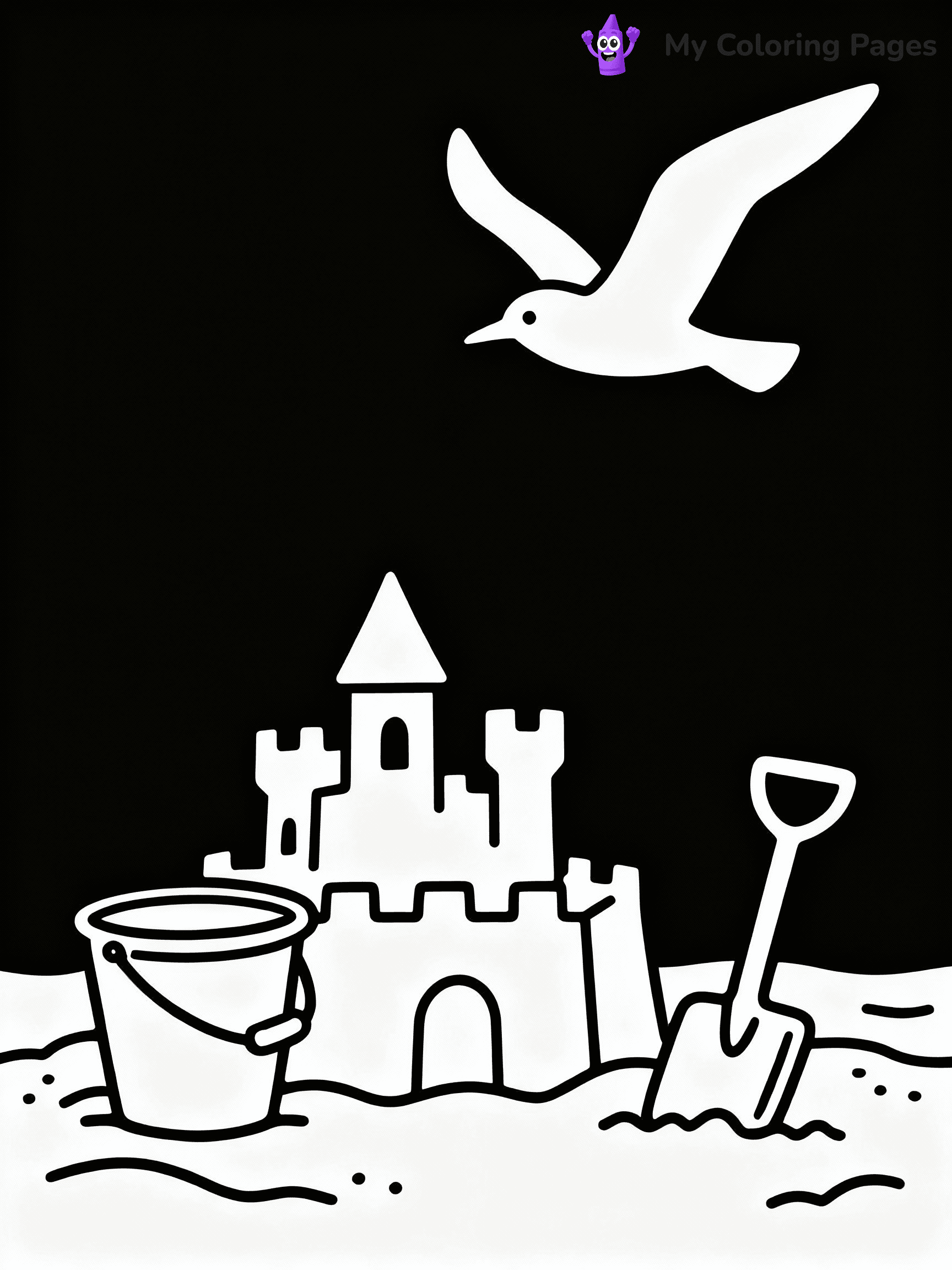 ⚠️ CRITICAL REQUIREMENT - ABSOLUTE BLACK AND WHITE ONLY ⚠️
This MUST be a BLACK AND WHITE line drawing ONLY. NO COLORS whatsoever.
- ONLY pure black lines (#000000) on pure white background (#FFFFFF)
- ABSOLUTELY NO colors, NO shading, NO gradients, NO grayscale
- If there are ANY colors in the output, the image is REJECTED
- This is a COLORING PAGE - meant to be COLORED IN by children
- The output must be UNCOLORED line art ready for coloring
⚠️ SUBJECT TO DRAW: Beach scene with sandcastle, bucket and spade, seagull flying above, cheerful summer vibe
(REMEMBER: Output must be BLACK AND WHITE line art only, NOT colored!)
# COLORING PAGE: BLACK OUTLINES ONLY - WHITE BACKGROUND MANDATORY
Create a **coloring book page** using EXACTLY two values: black lines, white space.
## NON-NEGOTIABLE BINARY RULES
- **ONLY #000000 (black) and #FFFFFF (white)** - NO other values exist
- **EVERY PIXEL = BLACK OR WHITE** - no gray/shading/antialiasing
- **WHITE BACKGROUND MANDATORY** - entire canvas stays white
- **ALL SHAPES HOLLOW** - everything is empty outlines waiting to be colored
- **FORBIDDEN:** fills, shading, gradients, patterns, textures, colors
- **NO SOLID REGIONS** - if it's not a thin line, it's wrong
## Universal Line Standards
- Black outlines ONLY - thin, uniform weight
- Every shape completely empty inside
- Closed contours suitable for coloring
- Simple flat illustration - zero depth/3D/realism
- **Style:** Whimsical Doodle Art Alley - rounded, friendly outlines (unless specified)
## Everything = Outline Only
- Characters/animals: hollow shapes
- Objects/clothing: empty contours
- Backgrounds/scenery: line work only
- Natural elements: outlined forms
- Dark/night areas: don't exist (use outlined symbols)
- Textures/patterns: convert to simple lines
## The Test
Can a child color EVERY white space with crayons? If any area is pre-filled/shaded/gray or colored in, it FAILS. Every shape must be waiting to receive color.
**FINAL OUTPUT**: Binary coloring page. Black lines define shapes. White spaces ready for coloring. Nothing else exists. No exceptions. Print-ready.
⚠️ FINAL REMINDER: Draw the subject "Beach scene with sandcastle, bucket and spade, seagull flying above, cheerful summer vibe" as BLACK AND WHITE line art. Zero colors in output.