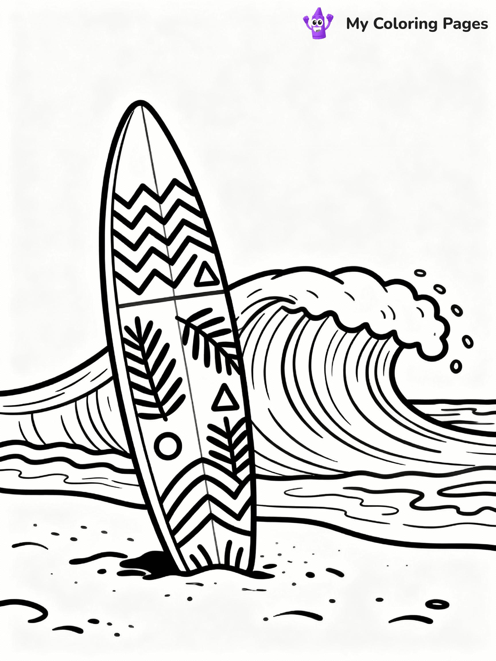 ⚠️ CRITICAL REQUIREMENT - ABSOLUTE BLACK AND WHITE ONLY ⚠️
This MUST be a BLACK AND WHITE line drawing ONLY. NO COLORS whatsoever.
- ONLY pure black lines (#000000) on pure white background (#FFFFFF)
- ABSOLUTELY NO colors, NO shading, NO gradients, NO grayscale
- If there are ANY colors in the output, the image is REJECTED
- This is a COLORING PAGE - meant to be COLORED IN by children
- The output must be UNCOLORED line art ready for coloring
⚠️ SUBJECT TO DRAW: Surfboard with tropical patterns, standing in sand, waves crashing in background, dynamic style
(REMEMBER: Output must be BLACK AND WHITE line art only, NOT colored!)
# COLORING PAGE: BLACK OUTLINES ONLY - WHITE BACKGROUND MANDATORY
Create a **coloring book page** using EXACTLY two values: black lines, white space.
## NON-NEGOTIABLE BINARY RULES
- **ONLY #000000 (black) and #FFFFFF (white)** - NO other values exist
- **EVERY PIXEL = BLACK OR WHITE** - no gray/shading/antialiasing
- **WHITE BACKGROUND MANDATORY** - entire canvas stays white
- **ALL SHAPES HOLLOW** - everything is empty outlines waiting to be colored
- **FORBIDDEN:** fills, shading, gradients, patterns, textures, colors
- **NO SOLID REGIONS** - if it's not a thin line, it's wrong
## Universal Line Standards
- Black outlines ONLY - thin, uniform weight
- Every shape completely empty inside
- Closed contours suitable for coloring
- Simple flat illustration - zero depth/3D/realism
- **Style:** Whimsical Doodle Art Alley - rounded, friendly outlines (unless specified)
## Everything = Outline Only
- Characters/animals: hollow shapes
- Objects/clothing: empty contours
- Backgrounds/scenery: line work only
- Natural elements: outlined forms
- Dark/night areas: don't exist (use outlined symbols)
- Textures/patterns: convert to simple lines
## The Test
Can a child color EVERY white space with crayons? If any area is pre-filled/shaded/gray or colored in, it FAILS. Every shape must be waiting to receive color.
**FINAL OUTPUT**: Binary coloring page. Black lines define shapes. White spaces ready for coloring. Nothing else exists. No exceptions. Print-ready.
⚠️ FINAL REMINDER: Draw the subject "Surfboard with tropical patterns, standing in sand, waves crashing in background, dynamic style" as BLACK AND WHITE line art. Zero colors in output.