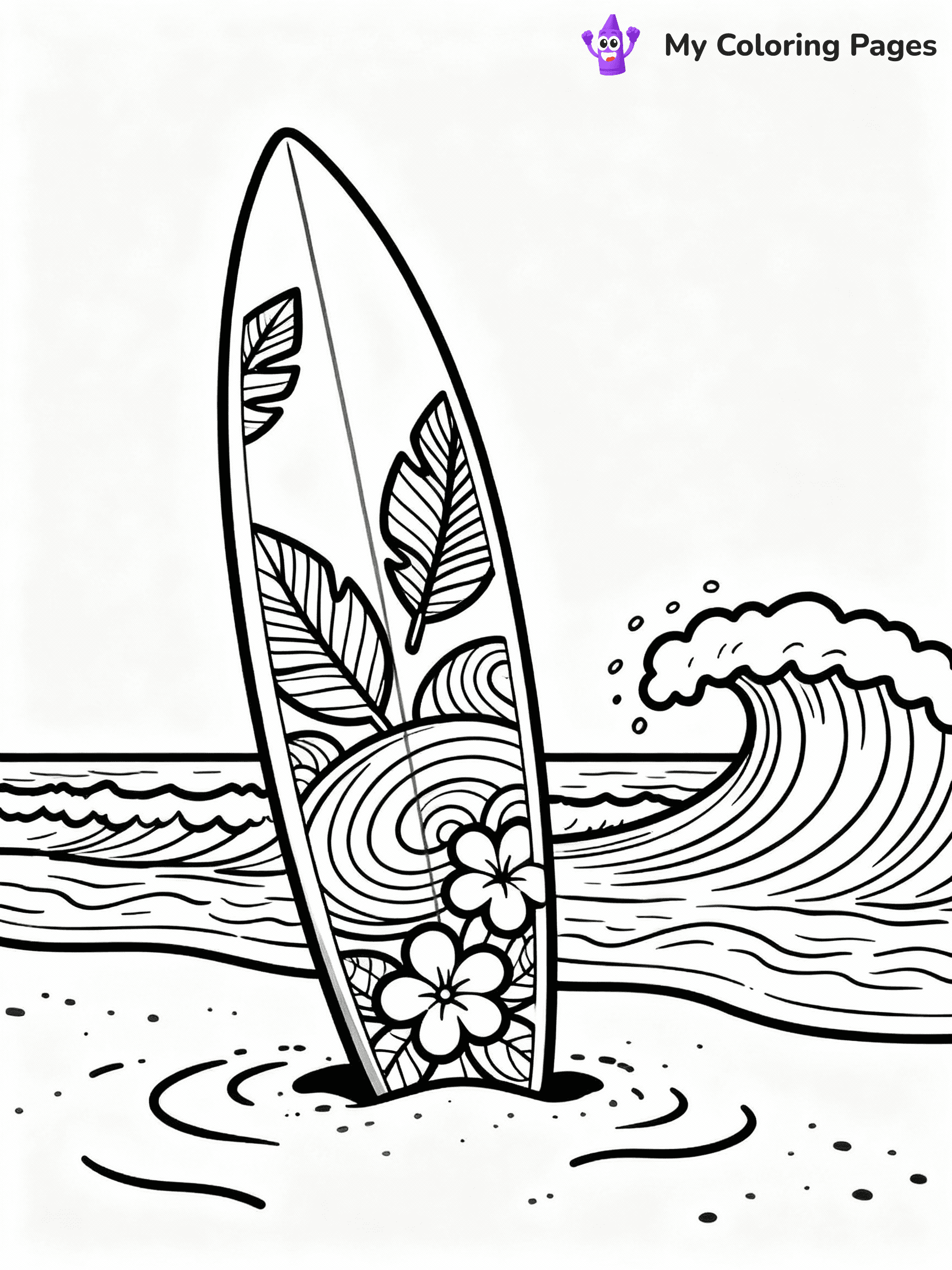 ⚠️ CRITICAL REQUIREMENT - ABSOLUTE BLACK AND WHITE ONLY ⚠️
This MUST be a BLACK AND WHITE line drawing ONLY. NO COLORS whatsoever.
- ONLY pure black lines (#000000) on pure white background (#FFFFFF)
- ABSOLUTELY NO colors, NO shading, NO gradients, NO grayscale
- If there are ANY colors in the output, the image is REJECTED
- This is a COLORING PAGE - meant to be COLORED IN by children
- The output must be UNCOLORED line art ready for coloring
⚠️ SUBJECT TO DRAW: Surfboard with tropical patterns, standing in sand, waves crashing in background, dynamic style
(REMEMBER: Output must be BLACK AND WHITE line art only, NOT colored!)
# COLORING PAGE: BLACK OUTLINES ONLY - WHITE BACKGROUND MANDATORY
Create a **coloring book page** using EXACTLY two values: black lines, white space.
## NON-NEGOTIABLE BINARY RULES
- **ONLY #000000 (black) and #FFFFFF (white)** - NO other values exist
- **EVERY PIXEL = BLACK OR WHITE** - no gray/shading/antialiasing
- **WHITE BACKGROUND MANDATORY** - entire canvas stays white
- **ALL SHAPES HOLLOW** - everything is empty outlines waiting to be colored
- **FORBIDDEN:** fills, shading, gradients, patterns, textures, colors
- **NO SOLID REGIONS** - if it's not a thin line, it's wrong
## Universal Line Standards
- Black outlines ONLY - thin, uniform weight
- Every shape completely empty inside
- Closed contours suitable for coloring
- Simple flat illustration - zero depth/3D/realism
- **Style:** Whimsical Doodle Art Alley - rounded, friendly outlines (unless specified)
## Everything = Outline Only
- Characters/animals: hollow shapes
- Objects/clothing: empty contours
- Backgrounds/scenery: line work only
- Natural elements: outlined forms
- Dark/night areas: don't exist (use outlined symbols)
- Textures/patterns: convert to simple lines
## The Test
Can a child color EVERY white space with crayons? If any area is pre-filled/shaded/gray or colored in, it FAILS. Every shape must be waiting to receive color.
**FINAL OUTPUT**: Binary coloring page. Black lines define shapes. White spaces ready for coloring. Nothing else exists. No exceptions. Print-ready.
⚠️ FINAL REMINDER: Draw the subject "Surfboard with tropical patterns, standing in sand, waves crashing in background, dynamic style" as BLACK AND WHITE line art. Zero colors in output.