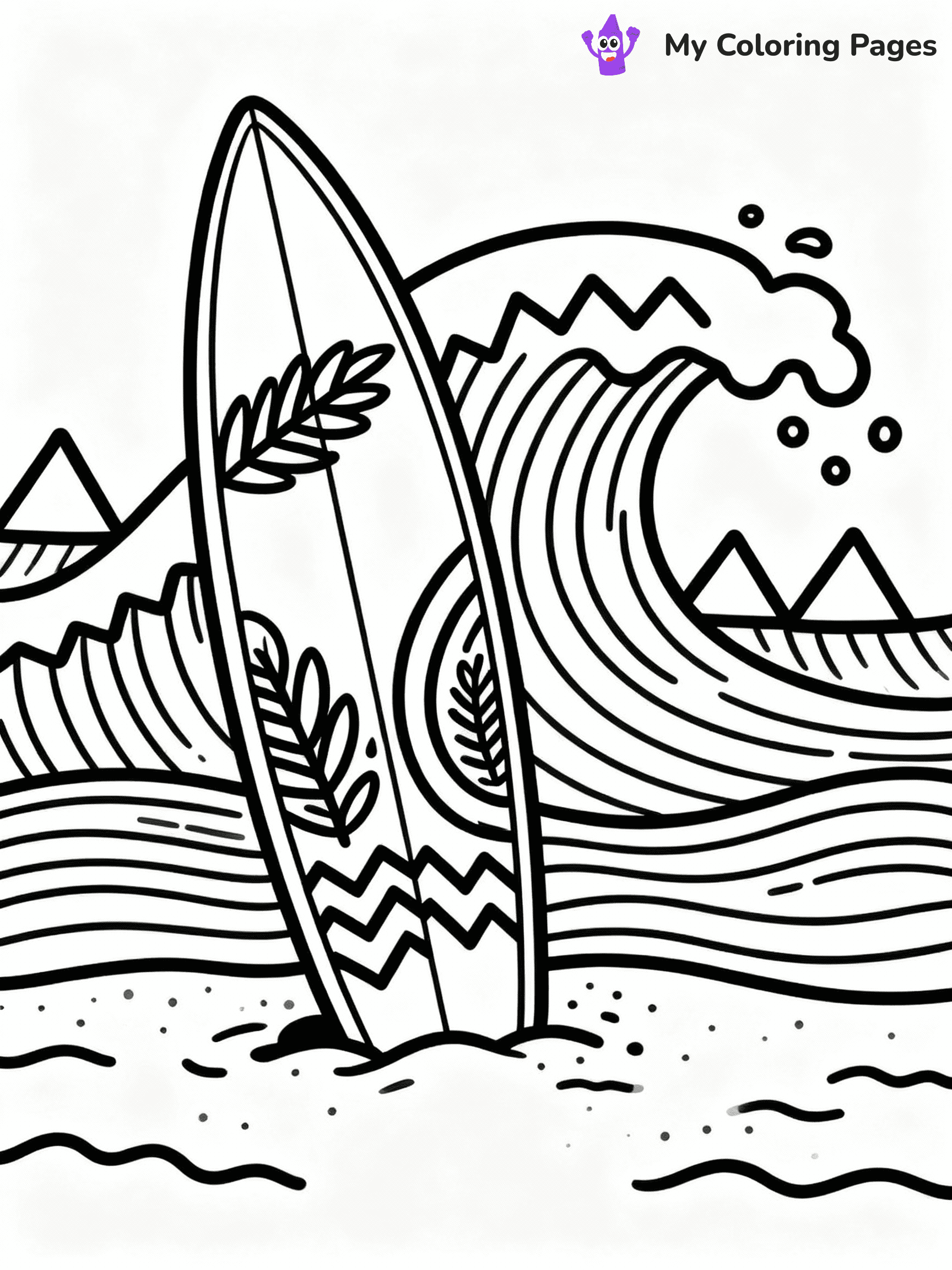 ⚠️ CRITICAL REQUIREMENT - ABSOLUTE BLACK AND WHITE ONLY ⚠️
This MUST be a BLACK AND WHITE line drawing ONLY. NO COLORS whatsoever.
- ONLY pure black lines (#000000) on pure white background (#FFFFFF)
- ABSOLUTELY NO colors, NO shading, NO gradients, NO grayscale
- If there are ANY colors in the output, the image is REJECTED
- This is a COLORING PAGE - meant to be COLORED IN by children
- The output must be UNCOLORED line art ready for coloring
⚠️ SUBJECT TO DRAW: Surfboard with tropical patterns, standing in sand, waves crashing in background, dynamic style
(REMEMBER: Output must be BLACK AND WHITE line art only, NOT colored!)
# COLORING PAGE: BLACK OUTLINES ONLY - WHITE BACKGROUND MANDATORY
Create a **coloring book page** using EXACTLY two values: black lines, white space.
## NON-NEGOTIABLE BINARY RULES
- **ONLY #000000 (black) and #FFFFFF (white)** - NO other values exist
- **EVERY PIXEL = BLACK OR WHITE** - no gray/shading/antialiasing
- **WHITE BACKGROUND MANDATORY** - entire canvas stays white
- **ALL SHAPES HOLLOW** - everything is empty outlines waiting to be colored
- **FORBIDDEN:** fills, shading, gradients, patterns, textures, colors
- **NO SOLID REGIONS** - if it's not a thin line, it's wrong
## Universal Line Standards
- Black outlines ONLY - thin, uniform weight
- Every shape completely empty inside
- Closed contours suitable for coloring
- Simple flat illustration - zero depth/3D/realism
- **Style:** Whimsical Doodle Art Alley - rounded, friendly outlines (unless specified)
## Everything = Outline Only
- Characters/animals: hollow shapes
- Objects/clothing: empty contours
- Backgrounds/scenery: line work only
- Natural elements: outlined forms
- Dark/night areas: don't exist (use outlined symbols)
- Textures/patterns: convert to simple lines
## The Test
Can a child color EVERY white space with crayons? If any area is pre-filled/shaded/gray or colored in, it FAILS. Every shape must be waiting to receive color.
**FINAL OUTPUT**: Binary coloring page. Black lines define shapes. White spaces ready for coloring. Nothing else exists. No exceptions. Print-ready.
⚠️ FINAL REMINDER: Draw the subject "Surfboard with tropical patterns, standing in sand, waves crashing in background, dynamic style" as BLACK AND WHITE line art. Zero colors in output.