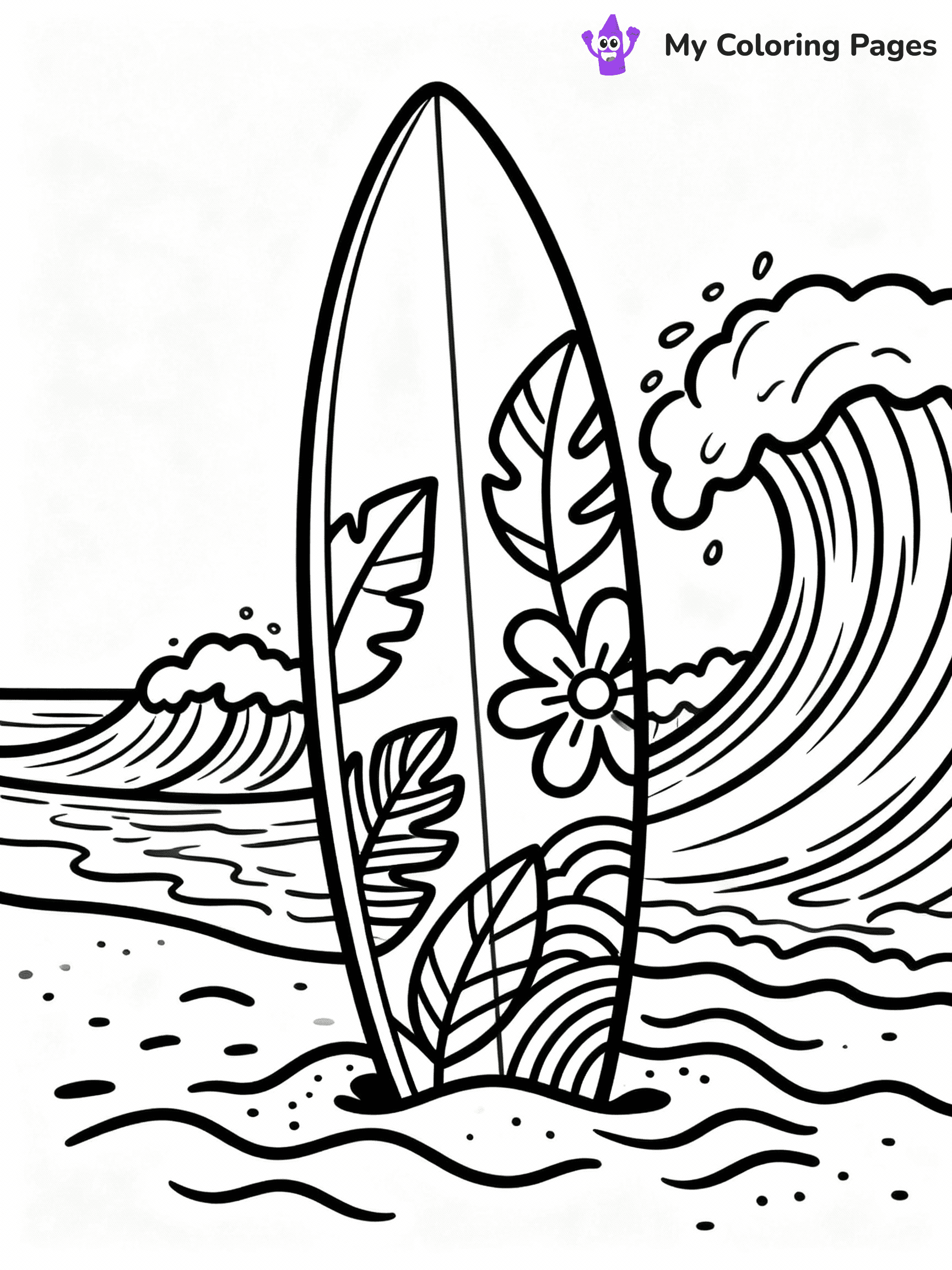 ⚠️ CRITICAL REQUIREMENT - ABSOLUTE BLACK AND WHITE ONLY ⚠️
This MUST be a BLACK AND WHITE line drawing ONLY. NO COLORS whatsoever.
- ONLY pure black lines (#000000) on pure white background (#FFFFFF)
- ABSOLUTELY NO colors, NO shading, NO gradients, NO grayscale
- If there are ANY colors in the output, the image is REJECTED
- This is a COLORING PAGE - meant to be COLORED IN by children
- The output must be UNCOLORED line art ready for coloring
⚠️ SUBJECT TO DRAW: Surfboard with tropical patterns, standing in sand, waves crashing in background, dynamic style
(REMEMBER: Output must be BLACK AND WHITE line art only, NOT colored!)
# COLORING PAGE: BLACK OUTLINES ONLY - WHITE BACKGROUND MANDATORY
Create a **coloring book page** using EXACTLY two values: black lines, white space.
## NON-NEGOTIABLE BINARY RULES
- **ONLY #000000 (black) and #FFFFFF (white)** - NO other values exist
- **EVERY PIXEL = BLACK OR WHITE** - no gray/shading/antialiasing
- **WHITE BACKGROUND MANDATORY** - entire canvas stays white
- **ALL SHAPES HOLLOW** - everything is empty outlines waiting to be colored
- **FORBIDDEN:** fills, shading, gradients, patterns, textures, colors
- **NO SOLID REGIONS** - if it's not a thin line, it's wrong
## Universal Line Standards
- Black outlines ONLY - thin, uniform weight
- Every shape completely empty inside
- Closed contours suitable for coloring
- Simple flat illustration - zero depth/3D/realism
- **Style:** Whimsical Doodle Art Alley - rounded, friendly outlines (unless specified)
## Everything = Outline Only
- Characters/animals: hollow shapes
- Objects/clothing: empty contours
- Backgrounds/scenery: line work only
- Natural elements: outlined forms
- Dark/night areas: don't exist (use outlined symbols)
- Textures/patterns: convert to simple lines
## The Test
Can a child color EVERY white space with crayons? If any area is pre-filled/shaded/gray or colored in, it FAILS. Every shape must be waiting to receive color.
**FINAL OUTPUT**: Binary coloring page. Black lines define shapes. White spaces ready for coloring. Nothing else exists. No exceptions. Print-ready.
⚠️ FINAL REMINDER: Draw the subject "Surfboard with tropical patterns, standing in sand, waves crashing in background, dynamic style" as BLACK AND WHITE line art. Zero colors in output.