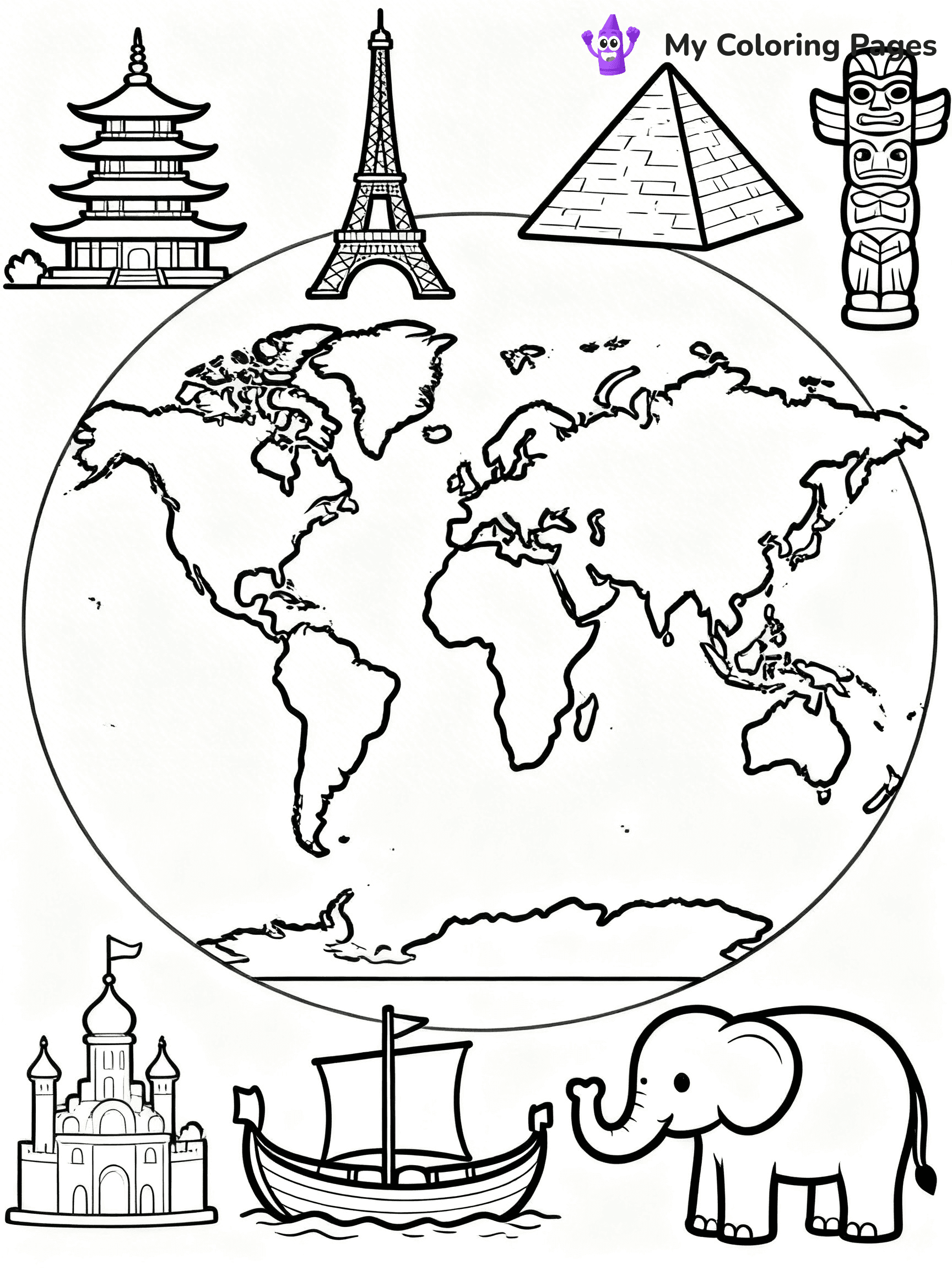 World Map Coloring Pages - 1