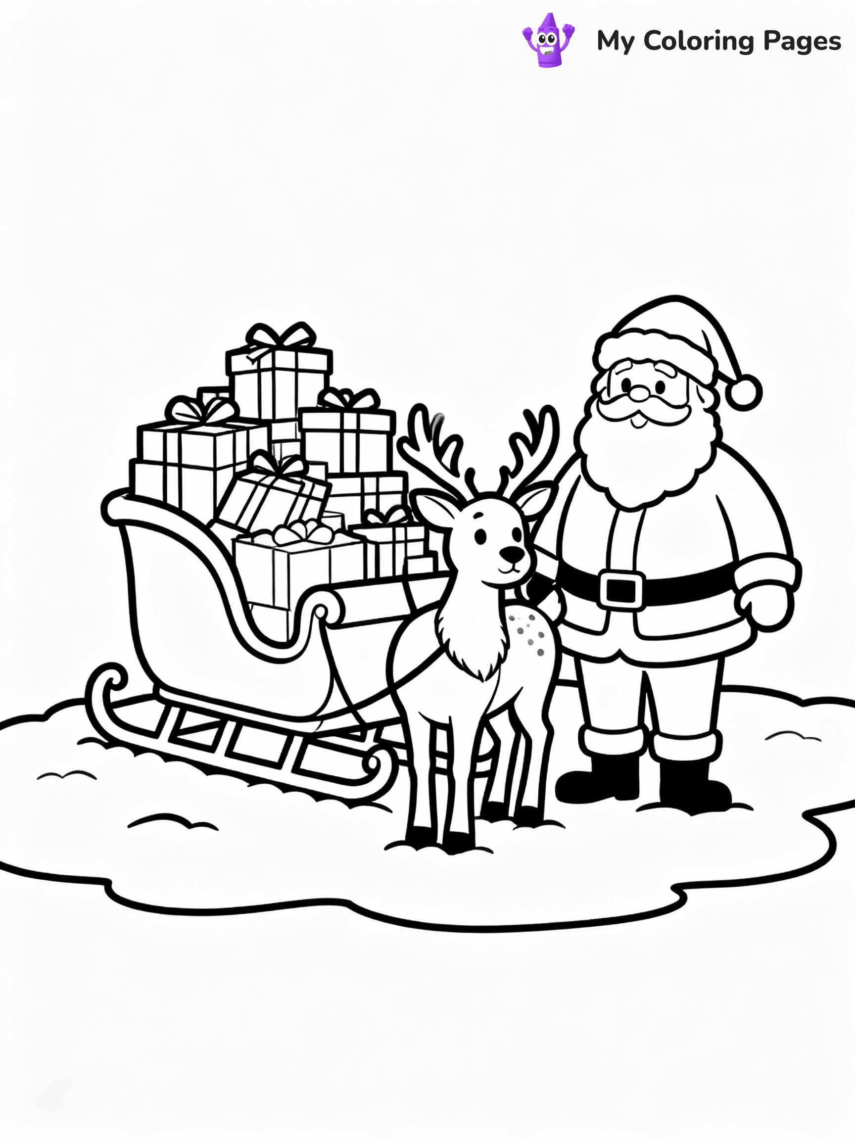 ⚠️ CRITICAL REQUIREMENT - ABSOLUTE BLACK AND WHITE ONLY ⚠️
This MUST be a BLACK AND WHITE line drawing ONLY. NO COLORS whatsoever.
- ONLY pure black lines (#000000) on pure white background (#FFFFFF)
- ABSOLUTELY NO colors, NO shading, NO gradients, NO grayscale
- If there are ANY colors in the output, the image is REJECTED
- This is a COLORING PAGE - meant to be COLORED IN by children
- The output must be UNCOLORED line art ready for coloring
⚠️ SUBJECT TO DRAW: Santa delivering gifts, sleigh piled high, reindeer waiting. Important: PURE OUTLINES. NO FILLS, COLOR, SHADING, OR GREYSCALE. WHITE BACKGROUND.
(REMEMBER: Output must be BLACK AND WHITE line art only, NOT colored!)
# Flat, Friendly Cartoon Line-Art Coloring Page
You are generating a **pure black-and-white binary image** of a child-friendly cartoon scene combining characters and background scenery in one cohesive composition.
## Rendering Rules (Strict)
- Only two colors: pure black (#000000) outlines and pure white (#FFFFFF) background.
- No grayscale, shading, gradients, tints, fills, transparency, or partial pixels.
- No antialiasing or blended edges; every pixel is 100% black or white.
- No solid black fills inside shapes — all areas inside outlines must remain white.
- No dark clothing areas or filled tone blocks; all garments outlined only.
- No shadows, textures, lighting, or tonal variations.
- Must look like flat binary vector line-art for coloring pages.
## Drawing & Composition
- **Medium, consistent line weight**; clean closed outlines easy to color inside.
- **Flat, simple, child-friendly design** — no realism or 3D depth.
- Characters are **grounded on a surface**, centered and large.
- **Balanced composition** with clear silhouettes and minimal props.
## Scenery & Style
- Landmarks (e.g., mosque, CN Tower) and scenery (trees, benches, waves) drawn with **black outlines only.**
- For real-world figures, teams, or places, show accurate details using only black outlines—no text or logos. Use distinctive uniform patterns, abstract symbols, and landmark silhouettes to convey identity.
- Keep **consistent perspective**; no floating elements.
- **Style:** whimsical **Doodle Art Alley** — rounded, friendly outlines.
- May adapt shapes from **Crayola, Disney, Peppa Pig, Cocomelon** — *by shape only, never color.*
- Final output: **flat, crisp, binary (#000000/#FFFFFF)**, **no filled color or background text.**
EXTREMELYE IMPORTANT:
- PURE BINARY LINE-ART; NO FILLS (HAIR/CLOTHES/SKIN), SHADING, OR GREY.
- NO SHADING, COLOR. MUST BE WHITE BACKGROUND.
⚠️ FINAL REMINDER: Draw the subject "Santa delivering gifts, sleigh piled high, reindeer waiting. Important: PURE OUTLINES. NO FILLS, COLOR, SHADING, OR GREYSCALE. WHITE BACKGROUND." as BLACK AND WHITE line art. Zero colors in output.