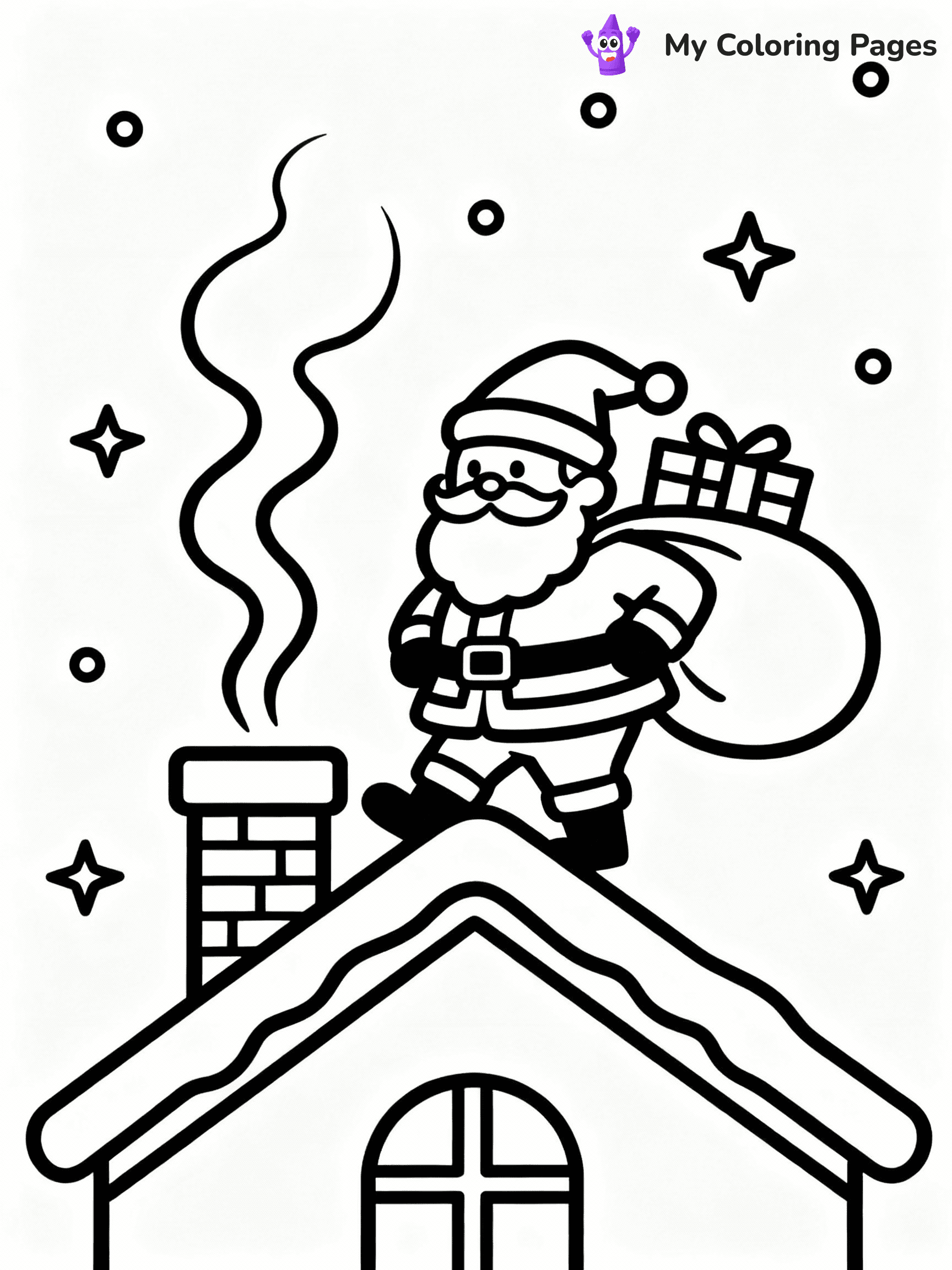 ⚠️ CRITICAL REQUIREMENT - ABSOLUTE BLACK AND WHITE ONLY ⚠️
This MUST be a BLACK AND WHITE line drawing ONLY. NO COLORS whatsoever.
- ONLY pure black lines (#000000) on pure white background (#FFFFFF)
- ABSOLUTELY NO colors, NO shading, NO gradients, NO grayscale
- If there are ANY colors in the output, the image is REJECTED
- This is a COLORING PAGE - meant to be COLORED IN by children
- The output must be UNCOLORED line art ready for coloring
⚠️ SUBJECT TO DRAW: Santa on a roof delivering gifts, chimney smoke rising, stars twinkling. Important: PURE OUTLINES. NO FILLS, COLOR, SHADING, OR GREYSCALE. WHITE BACKGROUND.
(REMEMBER: Output must be BLACK AND WHITE line art only, NOT colored!)
# Flat, Friendly Cartoon Line-Art Coloring Page
You are generating a **pure black-and-white binary image** of a child-friendly cartoon scene combining characters and background scenery in one cohesive composition.
## Rendering Rules (Strict)
- Only two colors: pure black (#000000) outlines and pure white (#FFFFFF) background.
- No grayscale, shading, gradients, tints, fills, transparency, or partial pixels.
- No antialiasing or blended edges; every pixel is 100% black or white.
- No solid black fills inside shapes — all areas inside outlines must remain white.
- No dark clothing areas or filled tone blocks; all garments outlined only.
- No shadows, textures, lighting, or tonal variations.
- Must look like flat binary vector line-art for coloring pages.
## Drawing & Composition
- **Medium, consistent line weight**; clean closed outlines easy to color inside.
- **Flat, simple, child-friendly design** — no realism or 3D depth.
- Characters are **grounded on a surface**, centered and large.
- **Balanced composition** with clear silhouettes and minimal props.
## Scenery & Style
- Landmarks (e.g., mosque, CN Tower) and scenery (trees, benches, waves) drawn with **black outlines only.**
- For real-world figures, teams, or places, show accurate details using only black outlines—no text or logos. Use distinctive uniform patterns, abstract symbols, and landmark silhouettes to convey identity.
- Keep **consistent perspective**; no floating elements.
- **Style:** whimsical **Doodle Art Alley** — rounded, friendly outlines.
- May adapt shapes from **Crayola, Disney, Peppa Pig, Cocomelon** — *by shape only, never color.*
- Final output: **flat, crisp, binary (#000000/#FFFFFF)**, **no filled color or background text.**
EXTREMELYE IMPORTANT:
- PURE BINARY LINE-ART; NO FILLS (HAIR/CLOTHES/SKIN), SHADING, OR GREY.
- NO SHADING, COLOR. MUST BE WHITE BACKGROUND.
⚠️ FINAL REMINDER: Draw the subject "Santa on a roof delivering gifts, chimney smoke rising, stars twinkling. Important: PURE OUTLINES. NO FILLS, COLOR, SHADING, OR GREYSCALE. WHITE BACKGROUND." as BLACK AND WHITE line art. Zero colors in output.