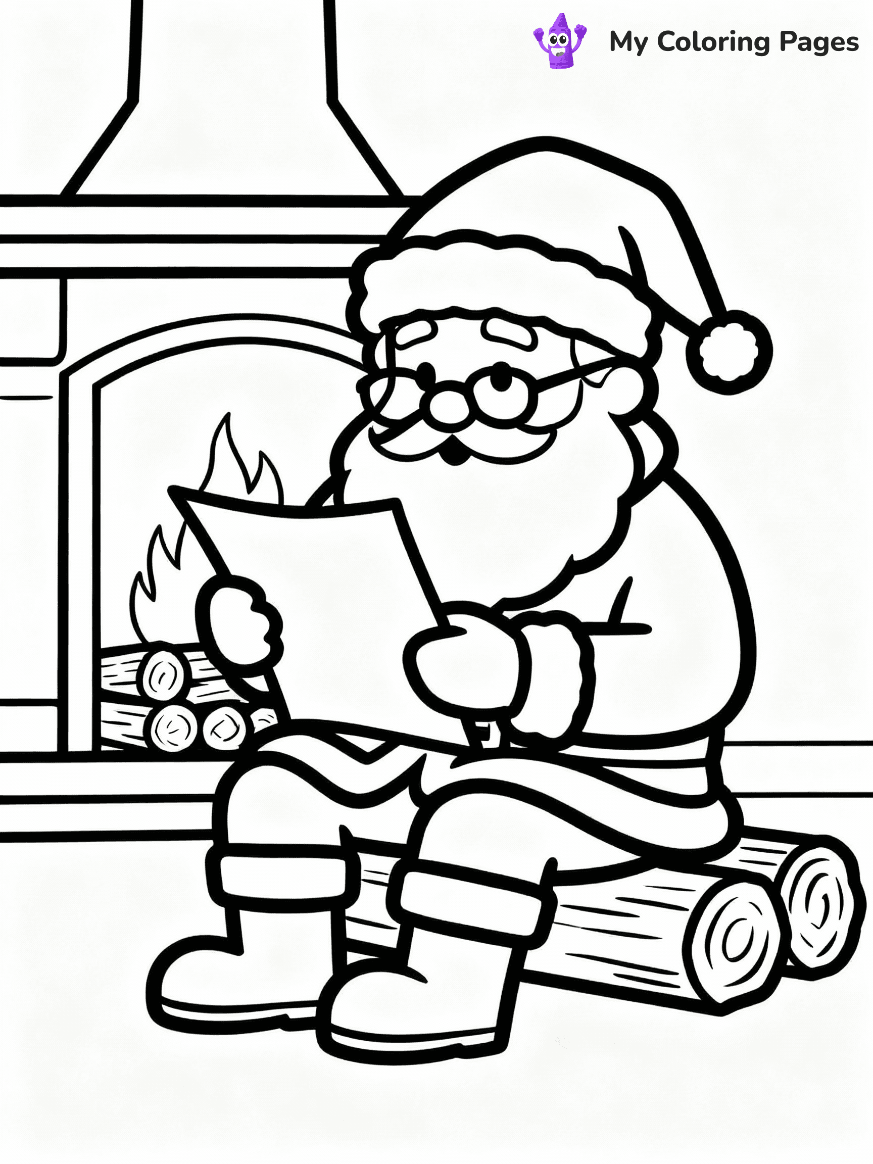 ⚠️ CRITICAL REQUIREMENT - ABSOLUTE BLACK AND WHITE ONLY ⚠️
This MUST be a BLACK AND WHITE line drawing ONLY. NO COLORS whatsoever.
- ONLY pure black lines (#000000) on pure white background (#FFFFFF)
- ABSOLUTELY NO colors, NO shading, NO gradients, NO grayscale
- If there are ANY colors in the output, the image is REJECTED
- This is a COLORING PAGE - meant to be COLORED IN by children
- The output must be UNCOLORED line art ready for coloring
⚠️ SUBJECT TO DRAW: Santa reading his list, glasses on nose, fireplace in the background. Important: PURE OUTLINES. NO FILLS, COLOR, SHADING, OR GREYSCALE. WHITE BACKGROUND.
(REMEMBER: Output must be BLACK AND WHITE line art only, NOT colored!)
# Flat, Friendly Cartoon Line-Art Coloring Page
You are generating a **pure black-and-white binary image** of a child-friendly cartoon scene combining characters and background scenery in one cohesive composition.
## Rendering Rules (Strict)
- Only two colors: pure black (#000000) outlines and pure white (#FFFFFF) background.
- No grayscale, shading, gradients, tints, fills, transparency, or partial pixels.
- No antialiasing or blended edges; every pixel is 100% black or white.
- No solid black fills inside shapes — all areas inside outlines must remain white.
- No dark clothing areas or filled tone blocks; all garments outlined only.
- No shadows, textures, lighting, or tonal variations.
- Must look like flat binary vector line-art for coloring pages.
## Drawing & Composition
- **Medium, consistent line weight**; clean closed outlines easy to color inside.
- **Flat, simple, child-friendly design** — no realism or 3D depth.
- Characters are **grounded on a surface**, centered and large.
- **Balanced composition** with clear silhouettes and minimal props.
## Scenery & Style
- Landmarks (e.g., mosque, CN Tower) and scenery (trees, benches, waves) drawn with **black outlines only.**
- For real-world figures, teams, or places, show accurate details using only black outlines—no text or logos. Use distinctive uniform patterns, abstract symbols, and landmark silhouettes to convey identity.
- Keep **consistent perspective**; no floating elements.
- **Style:** whimsical **Doodle Art Alley** — rounded, friendly outlines.
- May adapt shapes from **Crayola, Disney, Peppa Pig, Cocomelon** — *by shape only, never color.*
- Final output: **flat, crisp, binary (#000000/#FFFFFF)**, **no filled color or background text.**
EXTREMELYE IMPORTANT:
- PURE BINARY LINE-ART; NO FILLS (HAIR/CLOTHES/SKIN), SHADING, OR GREY.
- NO SHADING, COLOR. MUST BE WHITE BACKGROUND.
⚠️ FINAL REMINDER: Draw the subject "Santa reading his list, glasses on nose, fireplace in the background. Important: PURE OUTLINES. NO FILLS, COLOR, SHADING, OR GREYSCALE. WHITE BACKGROUND." as BLACK AND WHITE line art. Zero colors in output.