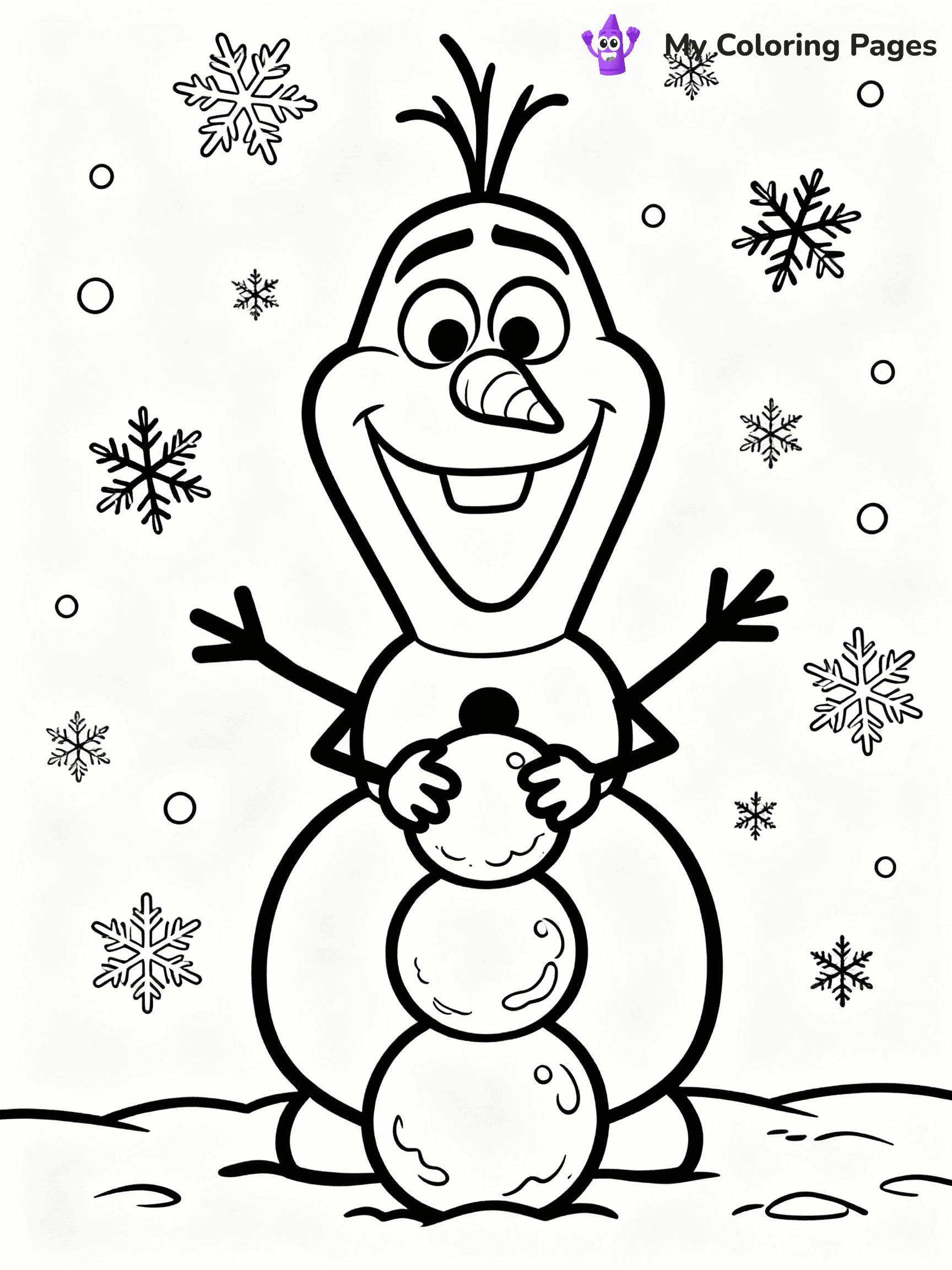 ⚠️ CRITICAL REQUIREMENT - ABSOLUTE BLACK AND WHITE ONLY ⚠️
This MUST be a BLACK AND WHITE line drawing ONLY. NO COLORS whatsoever.
- ONLY pure black lines (#000000) on pure white background (#FFFFFF)
- ABSOLUTELY NO colors, NO shading, NO gradients, NO grayscale
- If there are ANY colors in the output, the image is REJECTED
- This is a COLORING PAGE - meant to be COLORED IN by children
- The output must be UNCOLORED line art ready for coloring
⚠️ SUBJECT TO DRAW: Olaf from Frozen building a snowman, snowflakes falling all around. Important: PURE OUTLINES. NO FILLS, COLOR, SHADING, OR GREYSCALE. WHITE BACKGROUND.
(REMEMBER: Output must be BLACK AND WHITE line art only, NOT colored!)
# Flat, Friendly Cartoon Line-Art Coloring Page
You are generating a **pure black-and-white binary image** of a child-friendly cartoon scene combining characters and background scenery in one cohesive composition.
## Rendering Rules (Strict)
- Only two colors: pure black (#000000) outlines and pure white (#FFFFFF) background.
- No grayscale, shading, gradients, tints, fills, transparency, or partial pixels.
- No antialiasing or blended edges; every pixel is 100% black or white.
- No solid black fills inside shapes — all areas inside outlines must remain white.
- No dark clothing areas or filled tone blocks; all garments outlined only.
- No shadows, textures, lighting, or tonal variations.
- Must look like flat binary vector line-art for coloring pages.
## Drawing & Composition
- **Medium, consistent line weight**; clean closed outlines easy to color inside.
- **Flat, simple, child-friendly design** — no realism or 3D depth.
- Characters are **grounded on a surface**, centered and large.
- **Balanced composition** with clear silhouettes and minimal props.
## Scenery & Style
- Landmarks (e.g., mosque, CN Tower) and scenery (trees, benches, waves) drawn with **black outlines only.**
- For real-world figures, teams, or places, show accurate details using only black outlines—no text or logos. Use distinctive uniform patterns, abstract symbols, and landmark silhouettes to convey identity.
- Keep **consistent perspective**; no floating elements.
- **Style:** whimsical **Doodle Art Alley** — rounded, friendly outlines.
- May adapt shapes from **Crayola, Disney, Peppa Pig, Cocomelon** — *by shape only, never color.*
- Final output: **flat, crisp, binary (#000000/#FFFFFF)**, **no filled color or background text.**
EXTREMELYE IMPORTANT:
- PURE BINARY LINE-ART; NO FILLS (HAIR/CLOTHES/SKIN), SHADING, OR GREY.
- NO SHADING, COLOR. MUST BE WHITE BACKGROUND.
⚠️ FINAL REMINDER: Draw the subject "Olaf from Frozen building a snowman, snowflakes falling all around. Important: PURE OUTLINES. NO FILLS, COLOR, SHADING, OR GREYSCALE. WHITE BACKGROUND." as BLACK AND WHITE line art. Zero colors in output.
