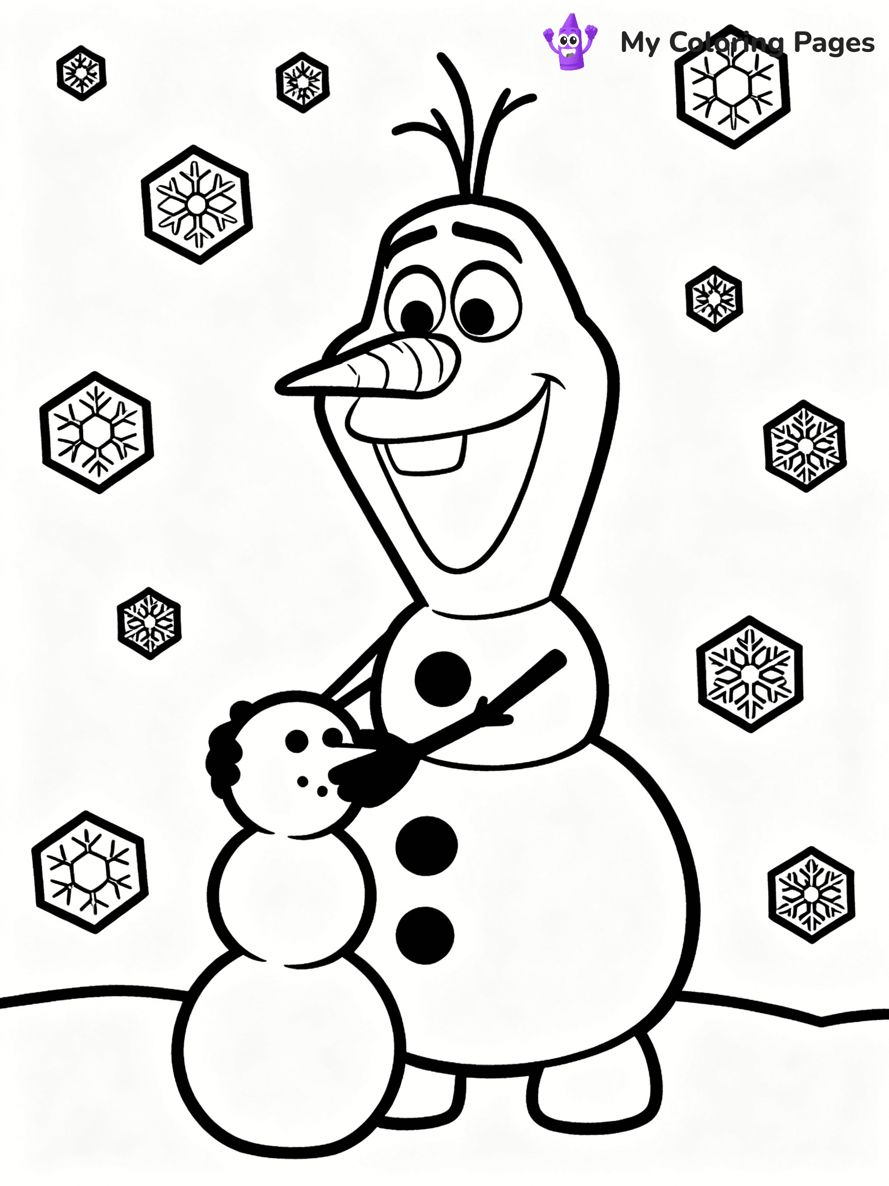 ⚠️ CRITICAL REQUIREMENT - ABSOLUTE BLACK AND WHITE ONLY ⚠️
This MUST be a BLACK AND WHITE line drawing ONLY. NO COLORS whatsoever.
- ONLY pure black lines (#000000) on pure white background (#FFFFFF)
- ABSOLUTELY NO colors, NO shading, NO gradients, NO grayscale
- If there are ANY colors in the output, the image is REJECTED
- This is a COLORING PAGE - meant to be COLORED IN by children
- The output must be UNCOLORED line art ready for coloring
⚠️ SUBJECT TO DRAW: Olaf from Frozen building a snowman, snowflakes falling all around. Important: PURE OUTLINES. NO FILLS, COLOR, SHADING, OR GREYSCALE. WHITE BACKGROUND.
(REMEMBER: Output must be BLACK AND WHITE line art only, NOT colored!)
# Flat, Friendly Cartoon Line-Art Coloring Page
You are generating a **pure black-and-white binary image** of a child-friendly cartoon scene combining characters and background scenery in one cohesive composition.
## Rendering Rules (Strict)
- Only two colors: pure black (#000000) outlines and pure white (#FFFFFF) background.
- No grayscale, shading, gradients, tints, fills, transparency, or partial pixels.
- No antialiasing or blended edges; every pixel is 100% black or white.
- No solid black fills inside shapes — all areas inside outlines must remain white.
- No dark clothing areas or filled tone blocks; all garments outlined only.
- No shadows, textures, lighting, or tonal variations.
- Must look like flat binary vector line-art for coloring pages.
## Drawing & Composition
- **Medium, consistent line weight**; clean closed outlines easy to color inside.
- **Flat, simple, child-friendly design** — no realism or 3D depth.
- Characters are **grounded on a surface**, centered and large.
- **Balanced composition** with clear silhouettes and minimal props.
## Scenery & Style
- Landmarks (e.g., mosque, CN Tower) and scenery (trees, benches, waves) drawn with **black outlines only.**
- For real-world figures, teams, or places, show accurate details using only black outlines—no text or logos. Use distinctive uniform patterns, abstract symbols, and landmark silhouettes to convey identity.
- Keep **consistent perspective**; no floating elements.
- **Style:** whimsical **Doodle Art Alley** — rounded, friendly outlines.
- May adapt shapes from **Crayola, Disney, Peppa Pig, Cocomelon** — *by shape only, never color.*
- Final output: **flat, crisp, binary (#000000/#FFFFFF)**, **no filled color or background text.**
EXTREMELYE IMPORTANT:
- PURE BINARY LINE-ART; NO FILLS (HAIR/CLOTHES/SKIN), SHADING, OR GREY.
- NO SHADING, COLOR. MUST BE WHITE BACKGROUND.
⚠️ FINAL REMINDER: Draw the subject "Olaf from Frozen building a snowman, snowflakes falling all around. Important: PURE OUTLINES. NO FILLS, COLOR, SHADING, OR GREYSCALE. WHITE BACKGROUND." as BLACK AND WHITE line art. Zero colors in output.
