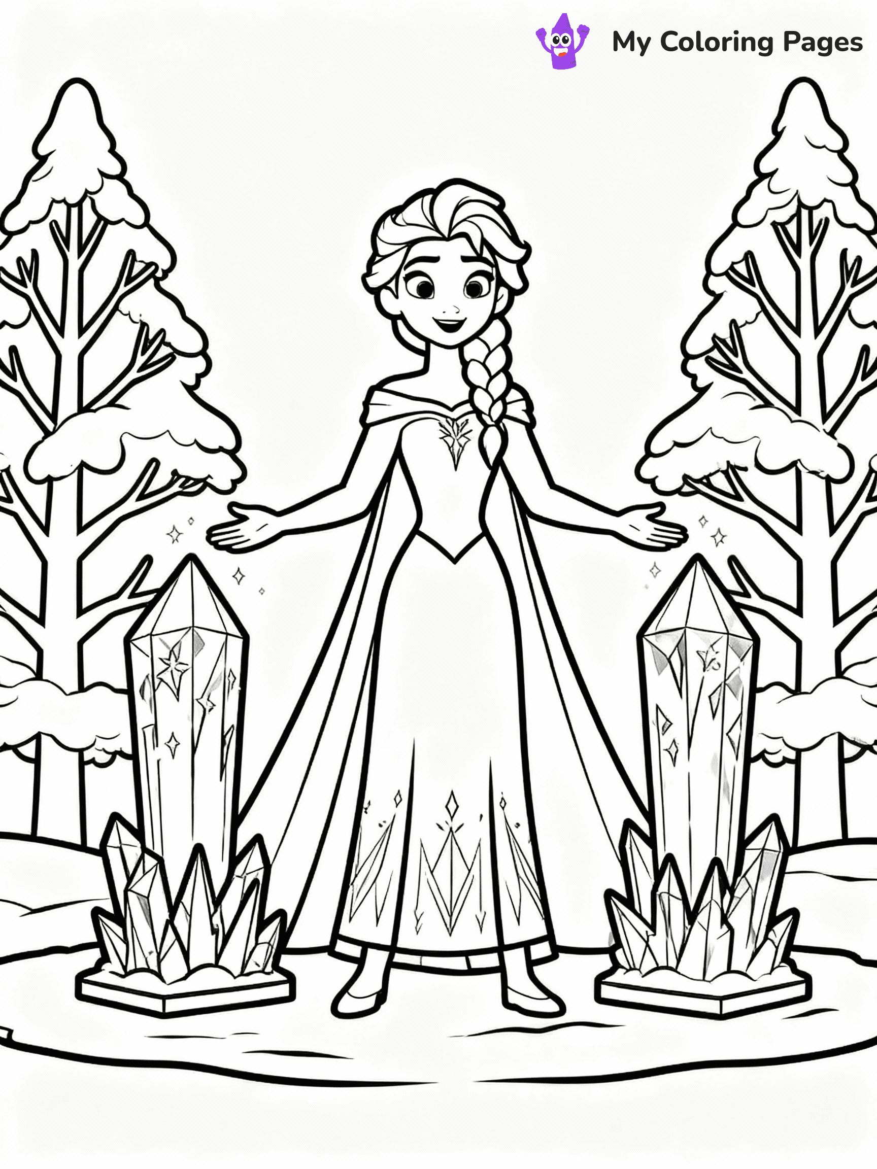 ⚠️ CRITICAL REQUIREMENT - ABSOLUTE BLACK AND WHITE ONLY ⚠️
This MUST be a BLACK AND WHITE line drawing ONLY. NO COLORS whatsoever.
- ONLY pure black lines (#000000) on pure white background (#FFFFFF)
- ABSOLUTELY NO colors, NO shading, NO gradients, NO grayscale
- If there are ANY colors in the output, the image is REJECTED
- This is a COLORING PAGE - meant to be COLORED IN by children
- The output must be UNCOLORED line art ready for coloring
⚠️ SUBJECT TO DRAW: Elsa from Frozen creating ice sculptures, snow-covered trees behind. Important: PURE OUTLINES. NO FILLS, COLOR, SHADING, OR GREYSCALE. WHITE BACKGROUND.
(REMEMBER: Output must be BLACK AND WHITE line art only, NOT colored!)
# Flat, Friendly Cartoon Line-Art Coloring Page
You are generating a **pure black-and-white binary image** of a child-friendly cartoon scene combining characters and background scenery in one cohesive composition.
## Rendering Rules (Strict)
- Only two colors: pure black (#000000) outlines and pure white (#FFFFFF) background.
- No grayscale, shading, gradients, tints, fills, transparency, or partial pixels.
- No antialiasing or blended edges; every pixel is 100% black or white.
- No solid black fills inside shapes — all areas inside outlines must remain white.
- No dark clothing areas or filled tone blocks; all garments outlined only.
- No shadows, textures, lighting, or tonal variations.
- Must look like flat binary vector line-art for coloring pages.
## Drawing & Composition
- **Medium, consistent line weight**; clean closed outlines easy to color inside.
- **Flat, simple, child-friendly design** — no realism or 3D depth.
- Characters are **grounded on a surface**, centered and large.
- **Balanced composition** with clear silhouettes and minimal props.
## Scenery & Style
- Landmarks (e.g., mosque, CN Tower) and scenery (trees, benches, waves) drawn with **black outlines only.**
- For real-world figures, teams, or places, show accurate details using only black outlines—no text or logos. Use distinctive uniform patterns, abstract symbols, and landmark silhouettes to convey identity.
- Keep **consistent perspective**; no floating elements.
- **Style:** whimsical **Doodle Art Alley** — rounded, friendly outlines.
- May adapt shapes from **Crayola, Disney, Peppa Pig, Cocomelon** — *by shape only, never color.*
- Final output: **flat, crisp, binary (#000000/#FFFFFF)**, **no filled color or background text.**
EXTREMELYE IMPORTANT:
- PURE BINARY LINE-ART; NO FILLS (HAIR/CLOTHES/SKIN), SHADING, OR GREY.
- NO SHADING, COLOR. MUST BE WHITE BACKGROUND.
⚠️ FINAL REMINDER: Draw the subject "Elsa from Frozen creating ice sculptures, snow-covered trees behind. Important: PURE OUTLINES. NO FILLS, COLOR, SHADING, OR GREYSCALE. WHITE BACKGROUND." as BLACK AND WHITE line art. Zero colors in output.