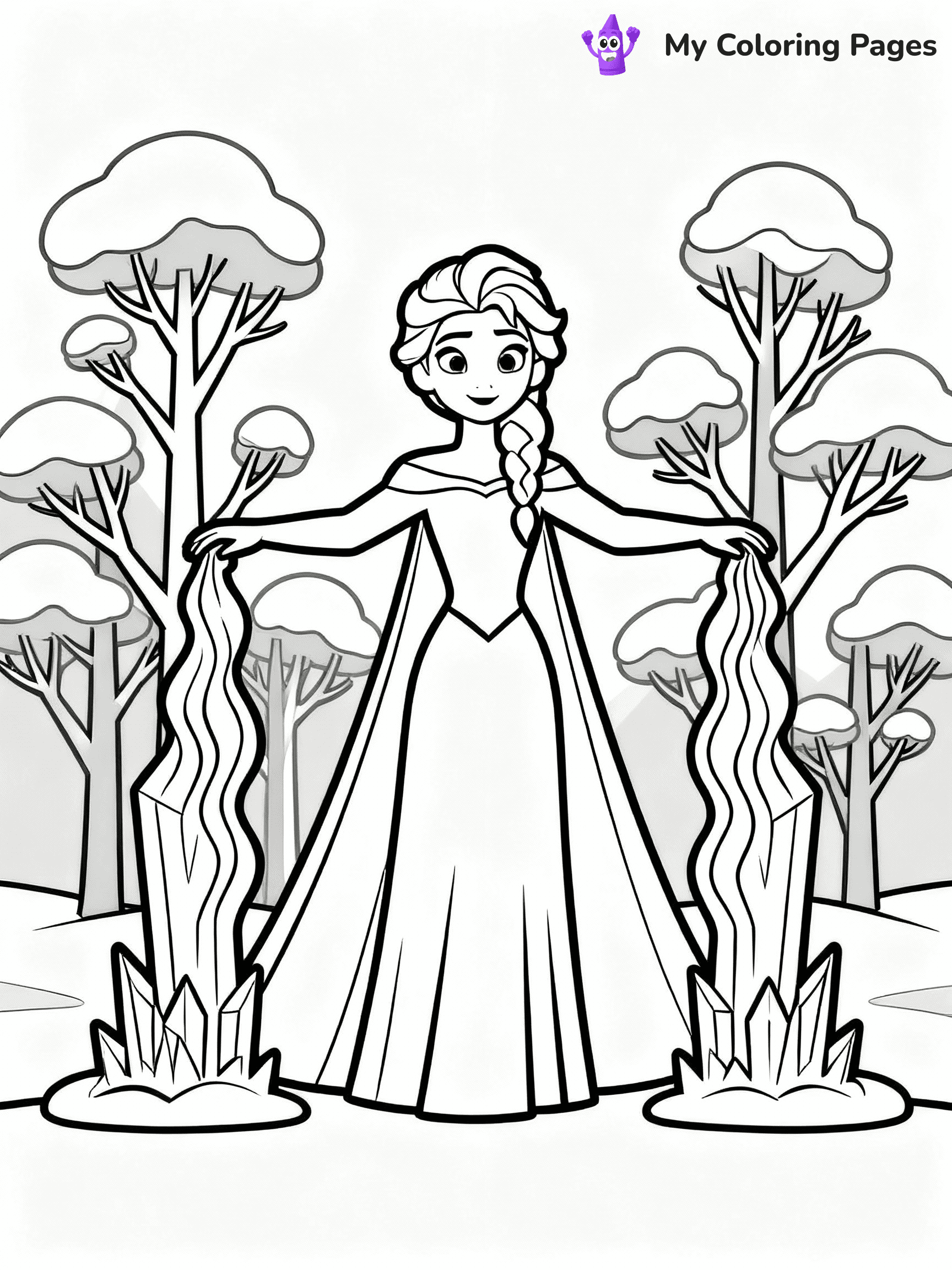 ⚠️ CRITICAL REQUIREMENT - ABSOLUTE BLACK AND WHITE ONLY ⚠️
This MUST be a BLACK AND WHITE line drawing ONLY. NO COLORS whatsoever.
- ONLY pure black lines (#000000) on pure white background (#FFFFFF)
- ABSOLUTELY NO colors, NO shading, NO gradients, NO grayscale
- If there are ANY colors in the output, the image is REJECTED
- This is a COLORING PAGE - meant to be COLORED IN by children
- The output must be UNCOLORED line art ready for coloring
⚠️ SUBJECT TO DRAW: Elsa from Frozen creating ice sculptures, snow-covered trees behind. Important: PURE OUTLINES. NO FILLS, COLOR, SHADING, OR GREYSCALE. WHITE BACKGROUND.
(REMEMBER: Output must be BLACK AND WHITE line art only, NOT colored!)
# Flat, Friendly Cartoon Line-Art Coloring Page
You are generating a **pure black-and-white binary image** of a child-friendly cartoon scene combining characters and background scenery in one cohesive composition.
## Rendering Rules (Strict)
- Only two colors: pure black (#000000) outlines and pure white (#FFFFFF) background.
- No grayscale, shading, gradients, tints, fills, transparency, or partial pixels.
- No antialiasing or blended edges; every pixel is 100% black or white.
- No solid black fills inside shapes — all areas inside outlines must remain white.
- No dark clothing areas or filled tone blocks; all garments outlined only.
- No shadows, textures, lighting, or tonal variations.
- Must look like flat binary vector line-art for coloring pages.
## Drawing & Composition
- **Medium, consistent line weight**; clean closed outlines easy to color inside.
- **Flat, simple, child-friendly design** — no realism or 3D depth.
- Characters are **grounded on a surface**, centered and large.
- **Balanced composition** with clear silhouettes and minimal props.
## Scenery & Style
- Landmarks (e.g., mosque, CN Tower) and scenery (trees, benches, waves) drawn with **black outlines only.**
- For real-world figures, teams, or places, show accurate details using only black outlines—no text or logos. Use distinctive uniform patterns, abstract symbols, and landmark silhouettes to convey identity.
- Keep **consistent perspective**; no floating elements.
- **Style:** whimsical **Doodle Art Alley** — rounded, friendly outlines.
- May adapt shapes from **Crayola, Disney, Peppa Pig, Cocomelon** — *by shape only, never color.*
- Final output: **flat, crisp, binary (#000000/#FFFFFF)**, **no filled color or background text.**
EXTREMELYE IMPORTANT:
- PURE BINARY LINE-ART; NO FILLS (HAIR/CLOTHES/SKIN), SHADING, OR GREY.
- NO SHADING, COLOR. MUST BE WHITE BACKGROUND.
⚠️ FINAL REMINDER: Draw the subject "Elsa from Frozen creating ice sculptures, snow-covered trees behind. Important: PURE OUTLINES. NO FILLS, COLOR, SHADING, OR GREYSCALE. WHITE BACKGROUND." as BLACK AND WHITE line art. Zero colors in output.