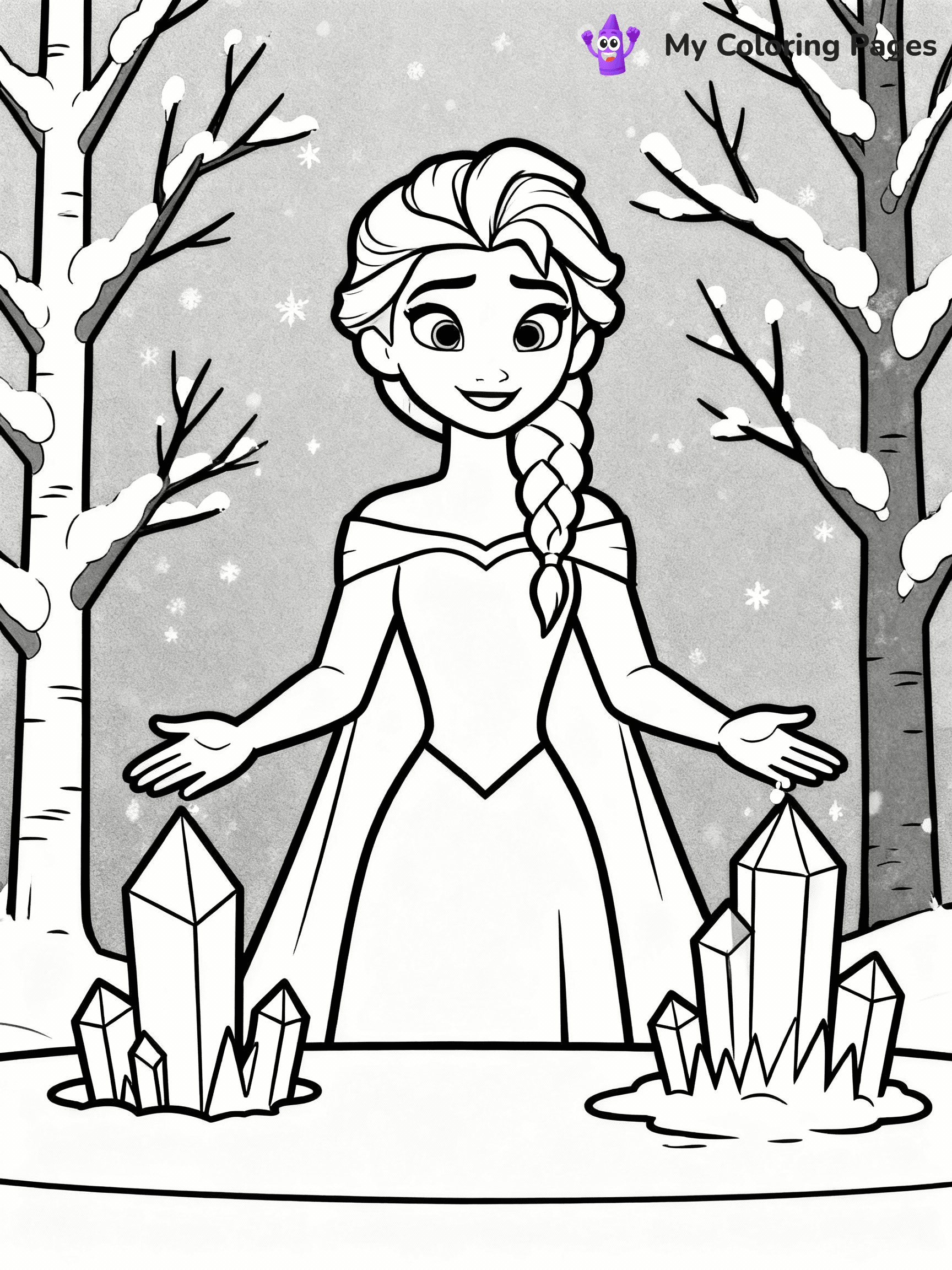 ⚠️ CRITICAL REQUIREMENT - ABSOLUTE BLACK AND WHITE ONLY ⚠️
This MUST be a BLACK AND WHITE line drawing ONLY. NO COLORS whatsoever.
- ONLY pure black lines (#000000) on pure white background (#FFFFFF)
- ABSOLUTELY NO colors, NO shading, NO gradients, NO grayscale
- If there are ANY colors in the output, the image is REJECTED
- This is a COLORING PAGE - meant to be COLORED IN by children
- The output must be UNCOLORED line art ready for coloring
⚠️ SUBJECT TO DRAW: Elsa from Frozen creating ice sculptures, snow-covered trees behind. Important: PURE OUTLINES. NO FILLS, COLOR, SHADING, OR GREYSCALE. WHITE BACKGROUND.
(REMEMBER: Output must be BLACK AND WHITE line art only, NOT colored!)
# Flat, Friendly Cartoon Line-Art Coloring Page
You are generating a **pure black-and-white binary image** of a child-friendly cartoon scene combining characters and background scenery in one cohesive composition.
## Rendering Rules (Strict)
- Only two colors: pure black (#000000) outlines and pure white (#FFFFFF) background.
- No grayscale, shading, gradients, tints, fills, transparency, or partial pixels.
- No antialiasing or blended edges; every pixel is 100% black or white.
- No solid black fills inside shapes — all areas inside outlines must remain white.
- No dark clothing areas or filled tone blocks; all garments outlined only.
- No shadows, textures, lighting, or tonal variations.
- Must look like flat binary vector line-art for coloring pages.
## Drawing & Composition
- **Medium, consistent line weight**; clean closed outlines easy to color inside.
- **Flat, simple, child-friendly design** — no realism or 3D depth.
- Characters are **grounded on a surface**, centered and large.
- **Balanced composition** with clear silhouettes and minimal props.
## Scenery & Style
- Landmarks (e.g., mosque, CN Tower) and scenery (trees, benches, waves) drawn with **black outlines only.**
- For real-world figures, teams, or places, show accurate details using only black outlines—no text or logos. Use distinctive uniform patterns, abstract symbols, and landmark silhouettes to convey identity.
- Keep **consistent perspective**; no floating elements.
- **Style:** whimsical **Doodle Art Alley** — rounded, friendly outlines.
- May adapt shapes from **Crayola, Disney, Peppa Pig, Cocomelon** — *by shape only, never color.*
- Final output: **flat, crisp, binary (#000000/#FFFFFF)**, **no filled color or background text.**
EXTREMELYE IMPORTANT:
- PURE BINARY LINE-ART; NO FILLS (HAIR/CLOTHES/SKIN), SHADING, OR GREY.
- NO SHADING, COLOR. MUST BE WHITE BACKGROUND.
⚠️ FINAL REMINDER: Draw the subject "Elsa from Frozen creating ice sculptures, snow-covered trees behind. Important: PURE OUTLINES. NO FILLS, COLOR, SHADING, OR GREYSCALE. WHITE BACKGROUND." as BLACK AND WHITE line art. Zero colors in output.