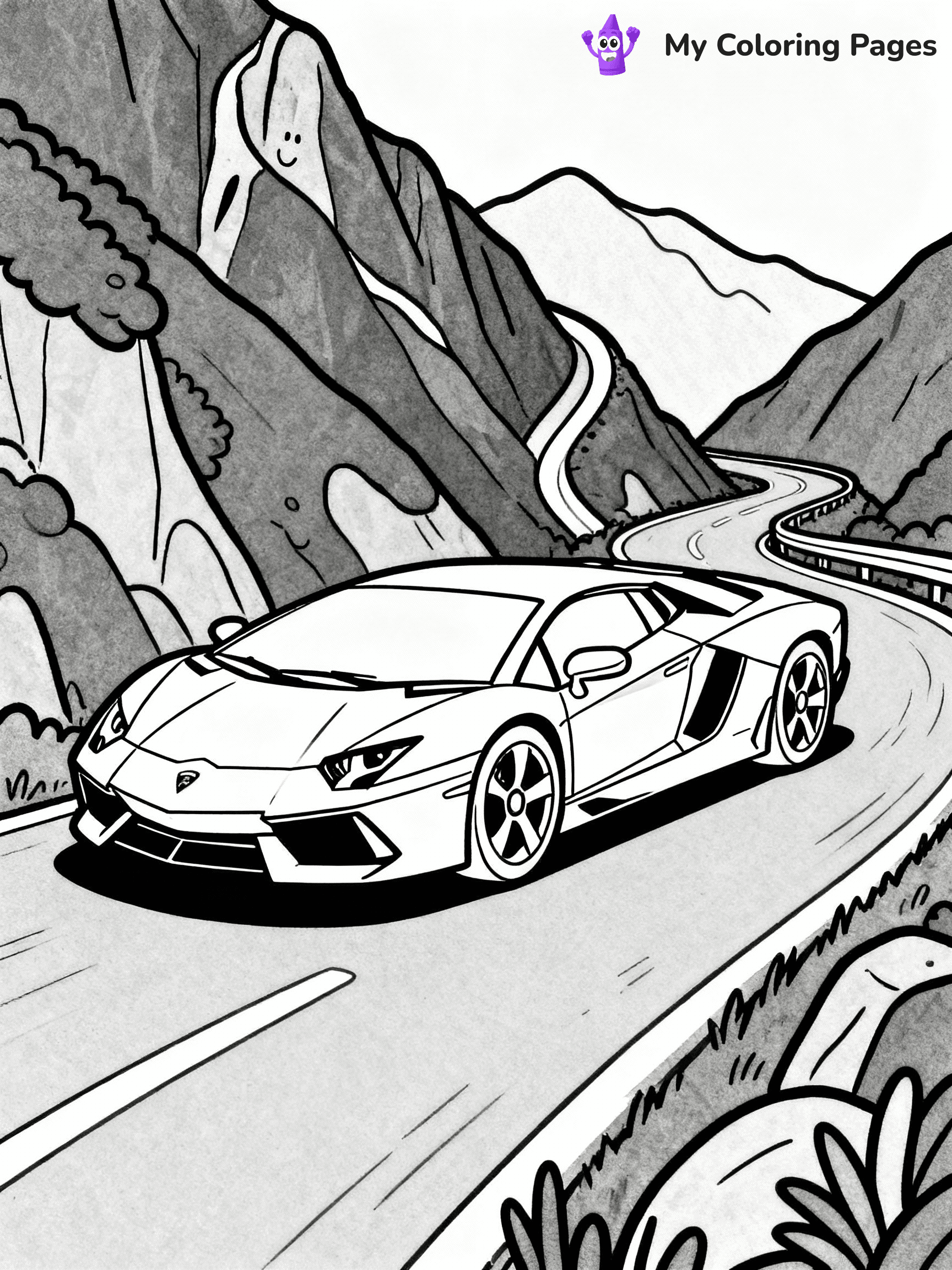 ⚠️ CRITICAL REQUIREMENT - ABSOLUTE BLACK AND WHITE ONLY ⚠️
This MUST be a BLACK AND WHITE line drawing ONLY. NO COLORS whatsoever.
- ONLY pure black lines (#000000) on pure white background (#FFFFFF)
- ABSOLUTELY NO colors, NO shading, NO gradients, NO grayscale
- If there are ANY colors in the output, the image is REJECTED
- This is a COLORING PAGE - meant to be COLORED IN by children
- The output must be UNCOLORED line art ready for coloring
⚠️ SUBJECT TO DRAW: Lamborghini Aventador in sleek outline style, parked on a winding mountain road, dramatic curves highlighted
(REMEMBER: Output must be BLACK AND WHITE line art only, NOT colored!)
# COLORING PAGE: BLACK OUTLINES ONLY - WHITE BACKGROUND MANDATORY
Create a **coloring book page** using EXACTLY two values: black lines, white space.
## NON-NEGOTIABLE BINARY RULES
- **ONLY #000000 (black) and #FFFFFF (white)** - NO other values exist
- **EVERY PIXEL = BLACK OR WHITE** - no gray/shading/antialiasing
- **WHITE BACKGROUND MANDATORY** - entire canvas stays white
- **ALL SHAPES HOLLOW** - everything is empty outlines waiting to be colored
- **FORBIDDEN:** fills, shading, gradients, patterns, textures, colors
- **NO SOLID REGIONS** - if it's not a thin line, it's wrong
## Universal Line Standards
- Black outlines ONLY - thin, uniform weight
- Every shape completely empty inside
- Closed contours suitable for coloring
- Simple flat illustration - zero depth/3D/realism
- **Style:** Whimsical Doodle Art Alley - rounded, friendly outlines (unless specified)
## Everything = Outline Only
- Characters/animals: hollow shapes
- Objects/clothing: empty contours
- Backgrounds/scenery: line work only
- Natural elements: outlined forms
- Dark/night areas: don't exist (use outlined symbols)
- Textures/patterns: convert to simple lines
## The Test
Can a child color EVERY white space with crayons? If any area is pre-filled/shaded/gray or colored in, it FAILS. Every shape must be waiting to receive color.
**FINAL OUTPUT**: Binary coloring page. Black lines define shapes. White spaces ready for coloring. Nothing else exists. No exceptions. Print-ready.
⚠️ FINAL REMINDER: Draw the subject "Lamborghini Aventador in sleek outline style, parked on a winding mountain road, dramatic curves highlighted" as BLACK AND WHITE line art. Zero colors in output.