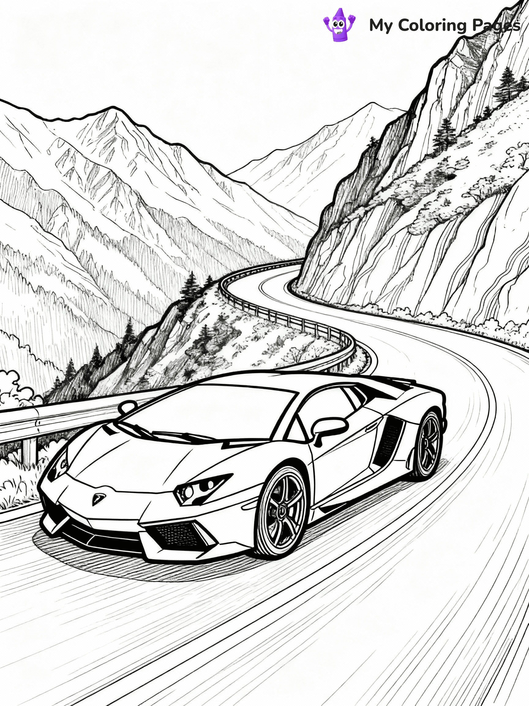 ⚠️ CRITICAL REQUIREMENT - ABSOLUTE BLACK AND WHITE ONLY ⚠️
This MUST be a BLACK AND WHITE line drawing ONLY. NO COLORS whatsoever.
- ONLY pure black lines (#000000) on pure white background (#FFFFFF)
- ABSOLUTELY NO colors, NO shading, NO gradients, NO grayscale
- If there are ANY colors in the output, the image is REJECTED
- This is a COLORING PAGE - meant to be COLORED IN by children
- The output must be UNCOLORED line art ready for coloring
⚠️ SUBJECT TO DRAW: Lamborghini Aventador in sleek outline style, parked on a winding mountain road, dramatic curves highlighted
(REMEMBER: Output must be BLACK AND WHITE line art only, NOT colored!)
# COLORING PAGE: BLACK OUTLINES ONLY - WHITE BACKGROUND MANDATORY
Create a **coloring book page** using EXACTLY two values: black lines, white space.
## NON-NEGOTIABLE BINARY RULES
- **ONLY #000000 (black) and #FFFFFF (white)** - NO other values exist
- **EVERY PIXEL = BLACK OR WHITE** - no gray/shading/antialiasing
- **WHITE BACKGROUND MANDATORY** - entire canvas stays white
- **ALL SHAPES HOLLOW** - everything is empty outlines waiting to be colored
- **FORBIDDEN:** fills, shading, gradients, patterns, textures, colors
- **NO SOLID REGIONS** - if it's not a thin line, it's wrong
## Universal Line Standards
- Black outlines ONLY - thin, uniform weight
- Every shape completely empty inside
- Closed contours suitable for coloring
- Simple flat illustration - zero depth/3D/realism
- **Style:** Whimsical Doodle Art Alley - rounded, friendly outlines (unless specified)
## Everything = Outline Only
- Characters/animals: hollow shapes
- Objects/clothing: empty contours
- Backgrounds/scenery: line work only
- Natural elements: outlined forms
- Dark/night areas: don't exist (use outlined symbols)
- Textures/patterns: convert to simple lines
## The Test
Can a child color EVERY white space with crayons? If any area is pre-filled/shaded/gray or colored in, it FAILS. Every shape must be waiting to receive color.
**FINAL OUTPUT**: Binary coloring page. Black lines define shapes. White spaces ready for coloring. Nothing else exists. No exceptions. Print-ready.
⚠️ FINAL REMINDER: Draw the subject "Lamborghini Aventador in sleek outline style, parked on a winding mountain road, dramatic curves highlighted" as BLACK AND WHITE line art. Zero colors in output.