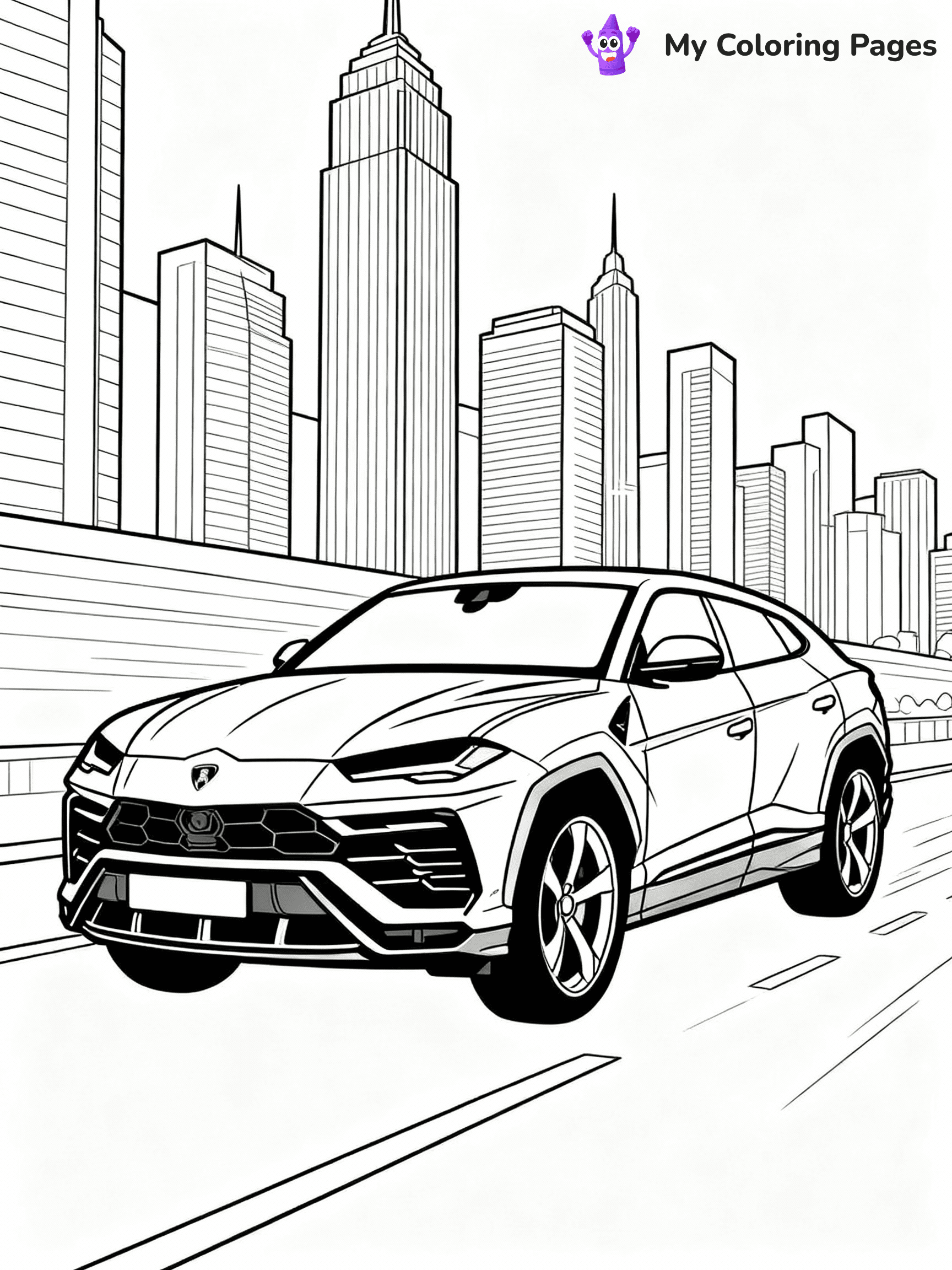 ⚠️ CRITICAL REQUIREMENT - ABSOLUTE BLACK AND WHITE ONLY ⚠️
This MUST be a BLACK AND WHITE line drawing ONLY. NO COLORS whatsoever.
- ONLY pure black lines (#000000) on pure white background (#FFFFFF)
- ABSOLUTELY NO colors, NO shading, NO gradients, NO grayscale
- If there are ANY colors in the output, the image is REJECTED
- This is a COLORING PAGE - meant to be COLORED IN by children
- The output must be UNCOLORED line art ready for coloring
⚠️ SUBJECT TO DRAW: Lamborghini Urus in bold outline style, driving through a cityscape, skyscrapers in the background
(REMEMBER: Output must be BLACK AND WHITE line art only, NOT colored!)
# COLORING PAGE: BLACK OUTLINES ONLY - WHITE BACKGROUND MANDATORY
Create a **coloring book page** using EXACTLY two values: black lines, white space.
## NON-NEGOTIABLE BINARY RULES
- **ONLY #000000 (black) and #FFFFFF (white)** - NO other values exist
- **EVERY PIXEL = BLACK OR WHITE** - no gray/shading/antialiasing
- **WHITE BACKGROUND MANDATORY** - entire canvas stays white
- **ALL SHAPES HOLLOW** - everything is empty outlines waiting to be colored
- **FORBIDDEN:** fills, shading, gradients, patterns, textures, colors
- **NO SOLID REGIONS** - if it's not a thin line, it's wrong
## Universal Line Standards
- Black outlines ONLY - thin, uniform weight
- Every shape completely empty inside
- Closed contours suitable for coloring
- Simple flat illustration - zero depth/3D/realism
- **Style:** Whimsical Doodle Art Alley - rounded, friendly outlines (unless specified)
## Everything = Outline Only
- Characters/animals: hollow shapes
- Objects/clothing: empty contours
- Backgrounds/scenery: line work only
- Natural elements: outlined forms
- Dark/night areas: don't exist (use outlined symbols)
- Textures/patterns: convert to simple lines
## The Test
Can a child color EVERY white space with crayons? If any area is pre-filled/shaded/gray or colored in, it FAILS. Every shape must be waiting to receive color.
**FINAL OUTPUT**: Binary coloring page. Black lines define shapes. White spaces ready for coloring. Nothing else exists. No exceptions. Print-ready.
⚠️ FINAL REMINDER: Draw the subject "Lamborghini Urus in bold outline style, driving through a cityscape, skyscrapers in the background" as BLACK AND WHITE line art. Zero colors in output.