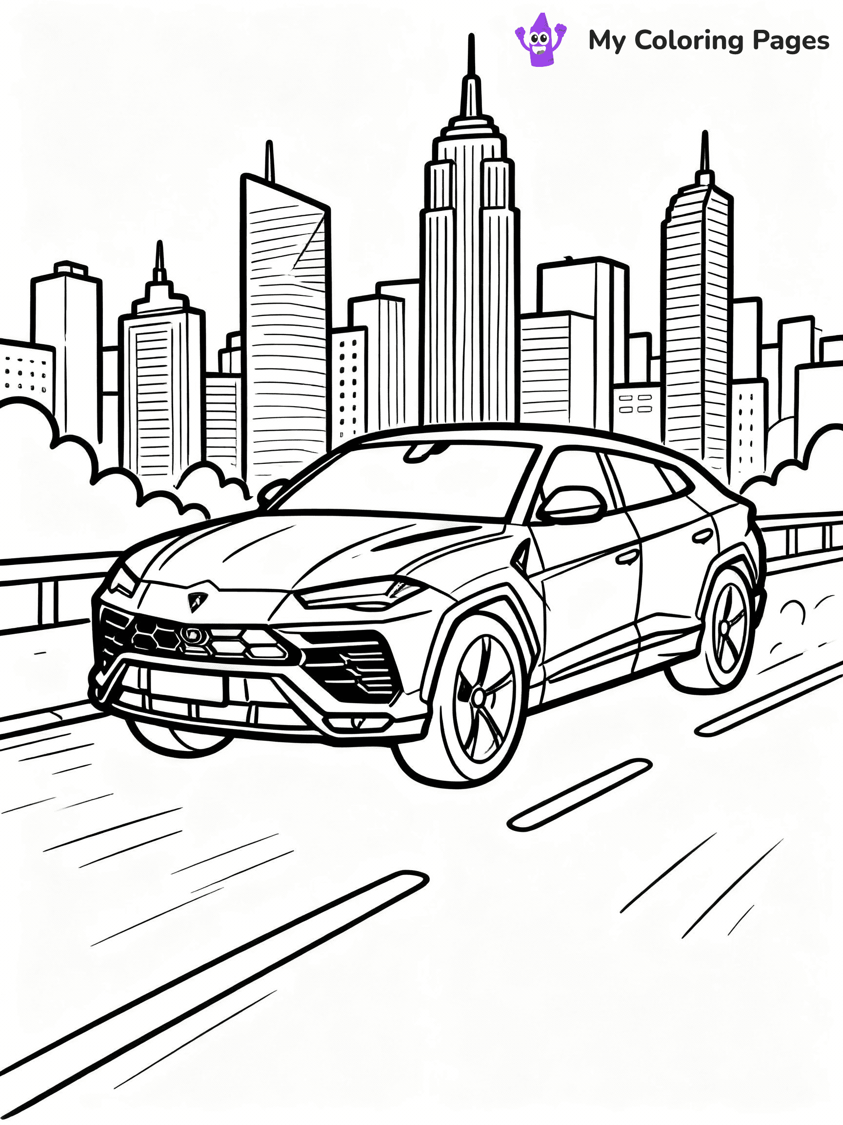 ⚠️ CRITICAL REQUIREMENT - ABSOLUTE BLACK AND WHITE ONLY ⚠️
This MUST be a BLACK AND WHITE line drawing ONLY. NO COLORS whatsoever.
- ONLY pure black lines (#000000) on pure white background (#FFFFFF)
- ABSOLUTELY NO colors, NO shading, NO gradients, NO grayscale
- If there are ANY colors in the output, the image is REJECTED
- This is a COLORING PAGE - meant to be COLORED IN by children
- The output must be UNCOLORED line art ready for coloring
⚠️ SUBJECT TO DRAW: Lamborghini Urus in bold outline style, driving through a cityscape, skyscrapers in the background
(REMEMBER: Output must be BLACK AND WHITE line art only, NOT colored!)
# COLORING PAGE: BLACK OUTLINES ONLY - WHITE BACKGROUND MANDATORY
Create a **coloring book page** using EXACTLY two values: black lines, white space.
## NON-NEGOTIABLE BINARY RULES
- **ONLY #000000 (black) and #FFFFFF (white)** - NO other values exist
- **EVERY PIXEL = BLACK OR WHITE** - no gray/shading/antialiasing
- **WHITE BACKGROUND MANDATORY** - entire canvas stays white
- **ALL SHAPES HOLLOW** - everything is empty outlines waiting to be colored
- **FORBIDDEN:** fills, shading, gradients, patterns, textures, colors
- **NO SOLID REGIONS** - if it's not a thin line, it's wrong
## Universal Line Standards
- Black outlines ONLY - thin, uniform weight
- Every shape completely empty inside
- Closed contours suitable for coloring
- Simple flat illustration - zero depth/3D/realism
- **Style:** Whimsical Doodle Art Alley - rounded, friendly outlines (unless specified)
## Everything = Outline Only
- Characters/animals: hollow shapes
- Objects/clothing: empty contours
- Backgrounds/scenery: line work only
- Natural elements: outlined forms
- Dark/night areas: don't exist (use outlined symbols)
- Textures/patterns: convert to simple lines
## The Test
Can a child color EVERY white space with crayons? If any area is pre-filled/shaded/gray or colored in, it FAILS. Every shape must be waiting to receive color.
**FINAL OUTPUT**: Binary coloring page. Black lines define shapes. White spaces ready for coloring. Nothing else exists. No exceptions. Print-ready.
⚠️ FINAL REMINDER: Draw the subject "Lamborghini Urus in bold outline style, driving through a cityscape, skyscrapers in the background" as BLACK AND WHITE line art. Zero colors in output.