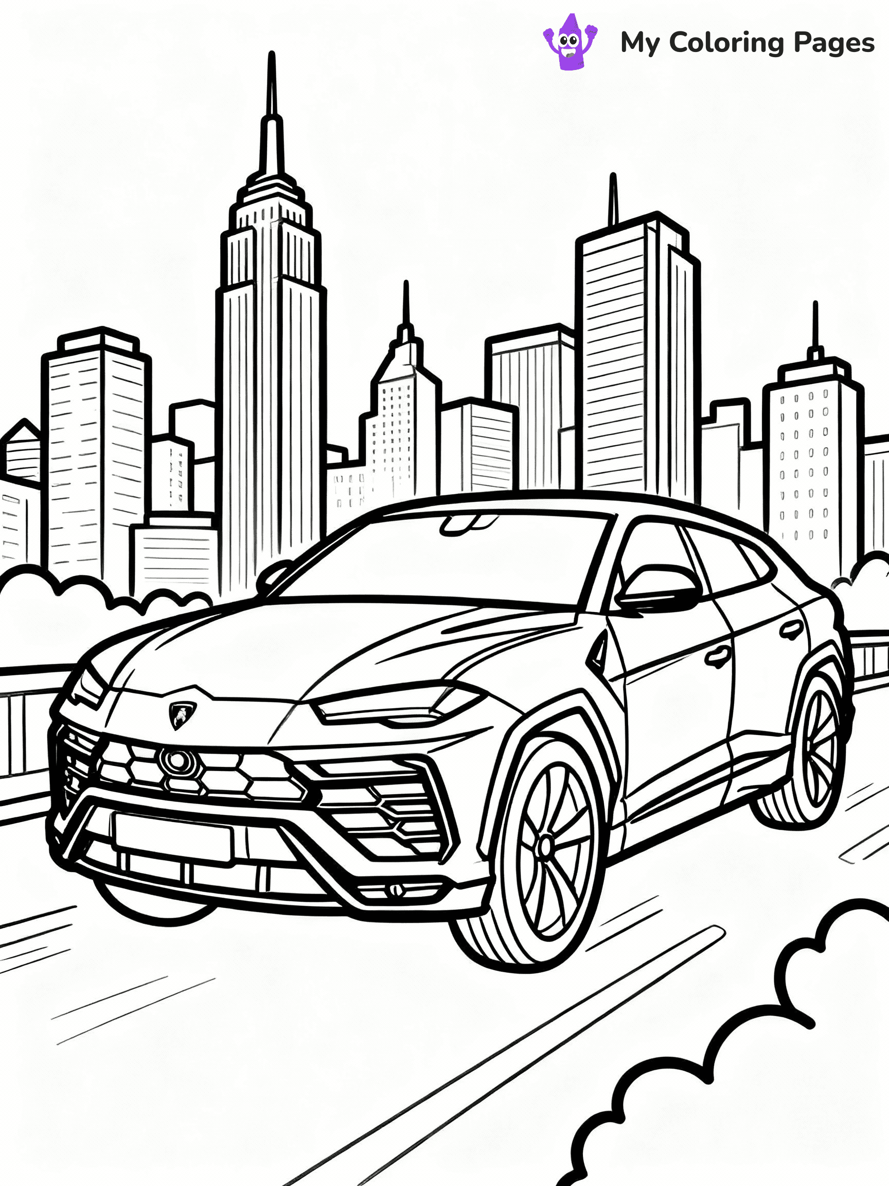 ⚠️ CRITICAL REQUIREMENT - ABSOLUTE BLACK AND WHITE ONLY ⚠️
This MUST be a BLACK AND WHITE line drawing ONLY. NO COLORS whatsoever.
- ONLY pure black lines (#000000) on pure white background (#FFFFFF)
- ABSOLUTELY NO colors, NO shading, NO gradients, NO grayscale
- If there are ANY colors in the output, the image is REJECTED
- This is a COLORING PAGE - meant to be COLORED IN by children
- The output must be UNCOLORED line art ready for coloring
⚠️ SUBJECT TO DRAW: Lamborghini Urus in bold outline style, driving through a cityscape, skyscrapers in the background
(REMEMBER: Output must be BLACK AND WHITE line art only, NOT colored!)
# COLORING PAGE: BLACK OUTLINES ONLY - WHITE BACKGROUND MANDATORY
Create a **coloring book page** using EXACTLY two values: black lines, white space.
## NON-NEGOTIABLE BINARY RULES
- **ONLY #000000 (black) and #FFFFFF (white)** - NO other values exist
- **EVERY PIXEL = BLACK OR WHITE** - no gray/shading/antialiasing
- **WHITE BACKGROUND MANDATORY** - entire canvas stays white
- **ALL SHAPES HOLLOW** - everything is empty outlines waiting to be colored
- **FORBIDDEN:** fills, shading, gradients, patterns, textures, colors
- **NO SOLID REGIONS** - if it's not a thin line, it's wrong
## Universal Line Standards
- Black outlines ONLY - thin, uniform weight
- Every shape completely empty inside
- Closed contours suitable for coloring
- Simple flat illustration - zero depth/3D/realism
- **Style:** Whimsical Doodle Art Alley - rounded, friendly outlines (unless specified)
## Everything = Outline Only
- Characters/animals: hollow shapes
- Objects/clothing: empty contours
- Backgrounds/scenery: line work only
- Natural elements: outlined forms
- Dark/night areas: don't exist (use outlined symbols)
- Textures/patterns: convert to simple lines
## The Test
Can a child color EVERY white space with crayons? If any area is pre-filled/shaded/gray or colored in, it FAILS. Every shape must be waiting to receive color.
**FINAL OUTPUT**: Binary coloring page. Black lines define shapes. White spaces ready for coloring. Nothing else exists. No exceptions. Print-ready.
⚠️ FINAL REMINDER: Draw the subject "Lamborghini Urus in bold outline style, driving through a cityscape, skyscrapers in the background" as BLACK AND WHITE line art. Zero colors in output.