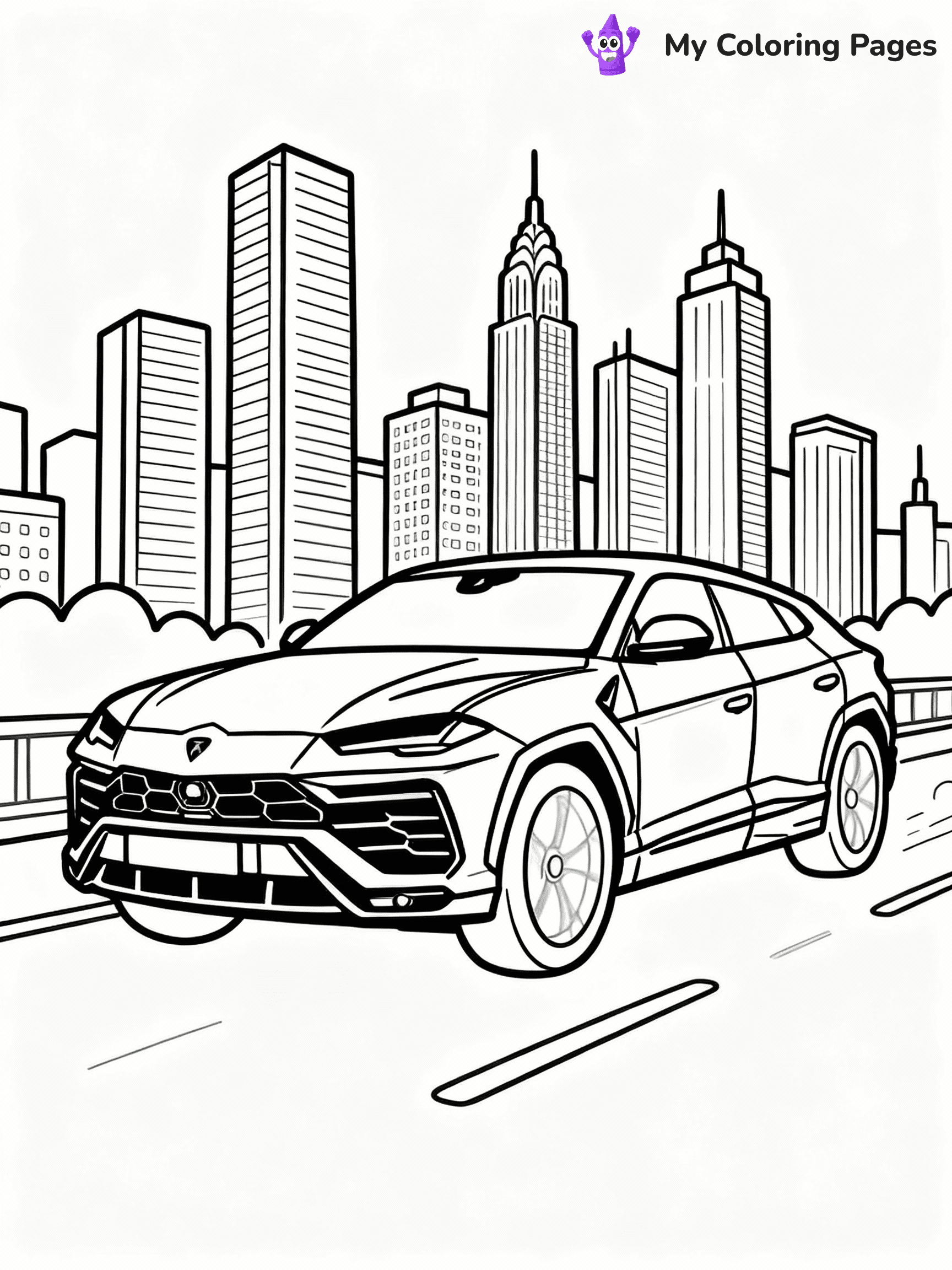 ⚠️ CRITICAL REQUIREMENT - ABSOLUTE BLACK AND WHITE ONLY ⚠️
This MUST be a BLACK AND WHITE line drawing ONLY. NO COLORS whatsoever.
- ONLY pure black lines (#000000) on pure white background (#FFFFFF)
- ABSOLUTELY NO colors, NO shading, NO gradients, NO grayscale
- If there are ANY colors in the output, the image is REJECTED
- This is a COLORING PAGE - meant to be COLORED IN by children
- The output must be UNCOLORED line art ready for coloring
⚠️ SUBJECT TO DRAW: Lamborghini Urus in bold outline style, driving through a cityscape, skyscrapers in the background
(REMEMBER: Output must be BLACK AND WHITE line art only, NOT colored!)
# COLORING PAGE: BLACK OUTLINES ONLY - WHITE BACKGROUND MANDATORY
Create a **coloring book page** using EXACTLY two values: black lines, white space.
## NON-NEGOTIABLE BINARY RULES
- **ONLY #000000 (black) and #FFFFFF (white)** - NO other values exist
- **EVERY PIXEL = BLACK OR WHITE** - no gray/shading/antialiasing
- **WHITE BACKGROUND MANDATORY** - entire canvas stays white
- **ALL SHAPES HOLLOW** - everything is empty outlines waiting to be colored
- **FORBIDDEN:** fills, shading, gradients, patterns, textures, colors
- **NO SOLID REGIONS** - if it's not a thin line, it's wrong
## Universal Line Standards
- Black outlines ONLY - thin, uniform weight
- Every shape completely empty inside
- Closed contours suitable for coloring
- Simple flat illustration - zero depth/3D/realism
- **Style:** Whimsical Doodle Art Alley - rounded, friendly outlines (unless specified)
## Everything = Outline Only
- Characters/animals: hollow shapes
- Objects/clothing: empty contours
- Backgrounds/scenery: line work only
- Natural elements: outlined forms
- Dark/night areas: don't exist (use outlined symbols)
- Textures/patterns: convert to simple lines
## The Test
Can a child color EVERY white space with crayons? If any area is pre-filled/shaded/gray or colored in, it FAILS. Every shape must be waiting to receive color.
**FINAL OUTPUT**: Binary coloring page. Black lines define shapes. White spaces ready for coloring. Nothing else exists. No exceptions. Print-ready.
⚠️ FINAL REMINDER: Draw the subject "Lamborghini Urus in bold outline style, driving through a cityscape, skyscrapers in the background" as BLACK AND WHITE line art. Zero colors in output.