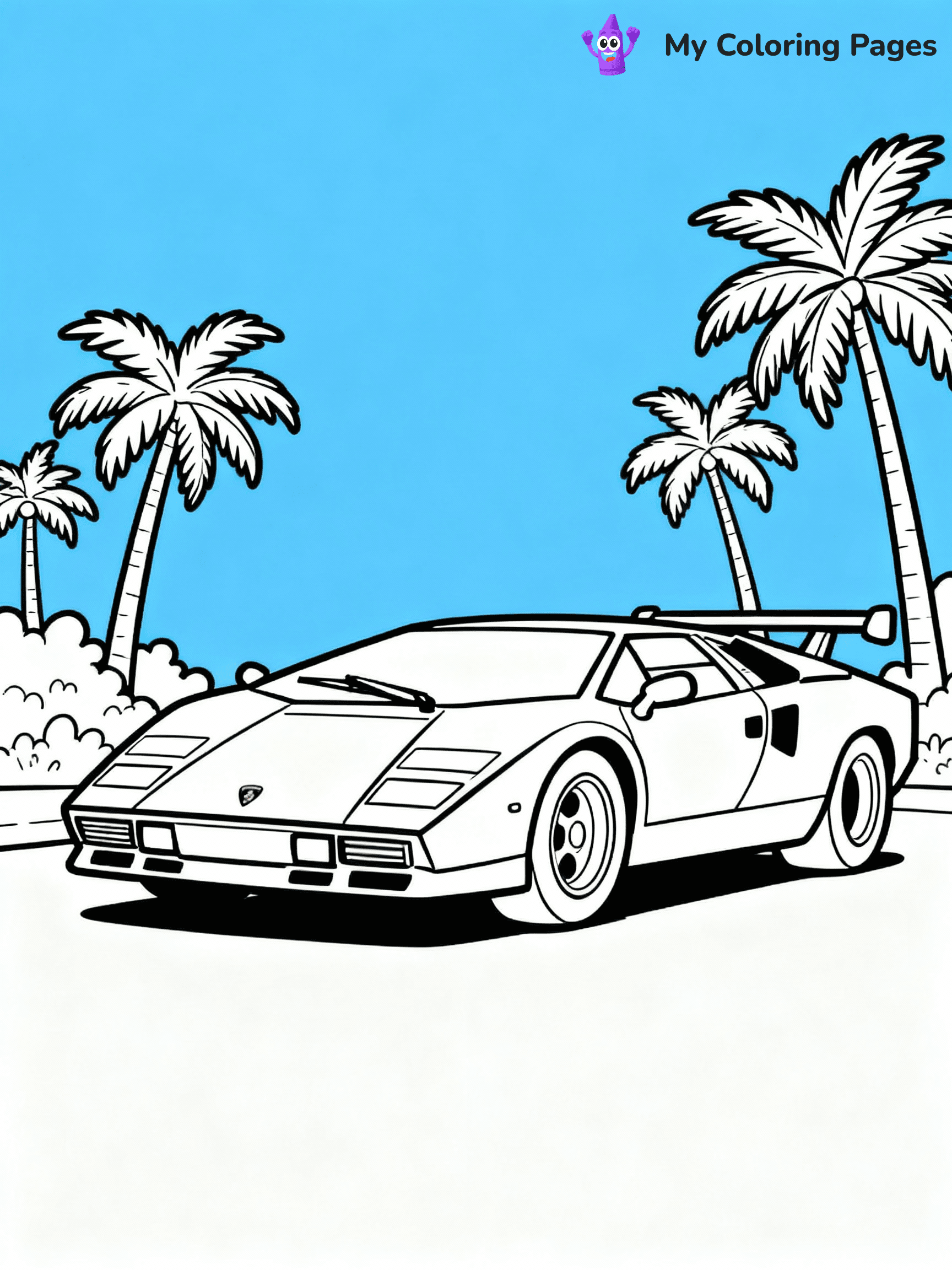 ⚠️ CRITICAL REQUIREMENT - ABSOLUTE BLACK AND WHITE ONLY ⚠️
This MUST be a BLACK AND WHITE line drawing ONLY. NO COLORS whatsoever.
- ONLY pure black lines (#000000) on pure white background (#FFFFFF)
- ABSOLUTELY NO colors, NO shading, NO gradients, NO grayscale
- If there are ANY colors in the output, the image is REJECTED
- This is a COLORING PAGE - meant to be COLORED IN by children
- The output must be UNCOLORED line art ready for coloring
⚠️ SUBJECT TO DRAW: Lamborghini Countach in classic outline style, with iconic wedge shape, surrounded by palm trees and a blue sky
(REMEMBER: Output must be BLACK AND WHITE line art only, NOT colored!)
# COLORING PAGE: BLACK OUTLINES ONLY - WHITE BACKGROUND MANDATORY
Create a **coloring book page** using EXACTLY two values: black lines, white space.
## NON-NEGOTIABLE BINARY RULES
- **ONLY #000000 (black) and #FFFFFF (white)** - NO other values exist
- **EVERY PIXEL = BLACK OR WHITE** - no gray/shading/antialiasing
- **WHITE BACKGROUND MANDATORY** - entire canvas stays white
- **ALL SHAPES HOLLOW** - everything is empty outlines waiting to be colored
- **FORBIDDEN:** fills, shading, gradients, patterns, textures, colors
- **NO SOLID REGIONS** - if it's not a thin line, it's wrong
## Universal Line Standards
- Black outlines ONLY - thin, uniform weight
- Every shape completely empty inside
- Closed contours suitable for coloring
- Simple flat illustration - zero depth/3D/realism
- **Style:** Whimsical Doodle Art Alley - rounded, friendly outlines (unless specified)
## Everything = Outline Only
- Characters/animals: hollow shapes
- Objects/clothing: empty contours
- Backgrounds/scenery: line work only
- Natural elements: outlined forms
- Dark/night areas: don't exist (use outlined symbols)
- Textures/patterns: convert to simple lines
## The Test
Can a child color EVERY white space with crayons? If any area is pre-filled/shaded/gray or colored in, it FAILS. Every shape must be waiting to receive color.
**FINAL OUTPUT**: Binary coloring page. Black lines define shapes. White spaces ready for coloring. Nothing else exists. No exceptions. Print-ready.
⚠️ FINAL REMINDER: Draw the subject "Lamborghini Countach in classic outline style, with iconic wedge shape, surrounded by palm trees and a blue sky" as BLACK AND WHITE line art. Zero colors in output.