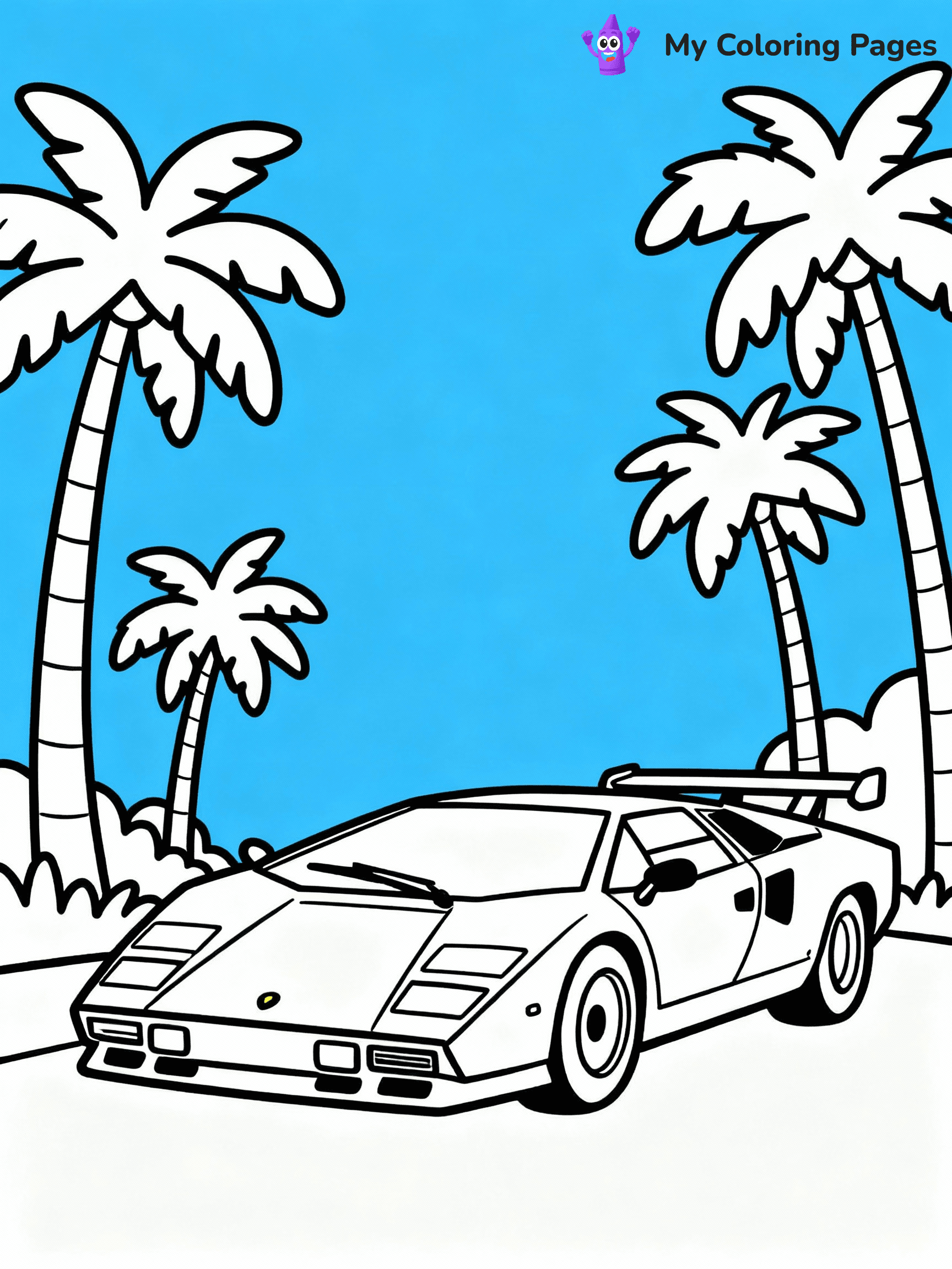 ⚠️ CRITICAL REQUIREMENT - ABSOLUTE BLACK AND WHITE ONLY ⚠️
This MUST be a BLACK AND WHITE line drawing ONLY. NO COLORS whatsoever.
- ONLY pure black lines (#000000) on pure white background (#FFFFFF)
- ABSOLUTELY NO colors, NO shading, NO gradients, NO grayscale
- If there are ANY colors in the output, the image is REJECTED
- This is a COLORING PAGE - meant to be COLORED IN by children
- The output must be UNCOLORED line art ready for coloring
⚠️ SUBJECT TO DRAW: Lamborghini Countach in classic outline style, with iconic wedge shape, surrounded by palm trees and a blue sky
(REMEMBER: Output must be BLACK AND WHITE line art only, NOT colored!)
# COLORING PAGE: BLACK OUTLINES ONLY - WHITE BACKGROUND MANDATORY
Create a **coloring book page** using EXACTLY two values: black lines, white space.
## NON-NEGOTIABLE BINARY RULES
- **ONLY #000000 (black) and #FFFFFF (white)** - NO other values exist
- **EVERY PIXEL = BLACK OR WHITE** - no gray/shading/antialiasing
- **WHITE BACKGROUND MANDATORY** - entire canvas stays white
- **ALL SHAPES HOLLOW** - everything is empty outlines waiting to be colored
- **FORBIDDEN:** fills, shading, gradients, patterns, textures, colors
- **NO SOLID REGIONS** - if it's not a thin line, it's wrong
## Universal Line Standards
- Black outlines ONLY - thin, uniform weight
- Every shape completely empty inside
- Closed contours suitable for coloring
- Simple flat illustration - zero depth/3D/realism
- **Style:** Whimsical Doodle Art Alley - rounded, friendly outlines (unless specified)
## Everything = Outline Only
- Characters/animals: hollow shapes
- Objects/clothing: empty contours
- Backgrounds/scenery: line work only
- Natural elements: outlined forms
- Dark/night areas: don't exist (use outlined symbols)
- Textures/patterns: convert to simple lines
## The Test
Can a child color EVERY white space with crayons? If any area is pre-filled/shaded/gray or colored in, it FAILS. Every shape must be waiting to receive color.
**FINAL OUTPUT**: Binary coloring page. Black lines define shapes. White spaces ready for coloring. Nothing else exists. No exceptions. Print-ready.
⚠️ FINAL REMINDER: Draw the subject "Lamborghini Countach in classic outline style, with iconic wedge shape, surrounded by palm trees and a blue sky" as BLACK AND WHITE line art. Zero colors in output.