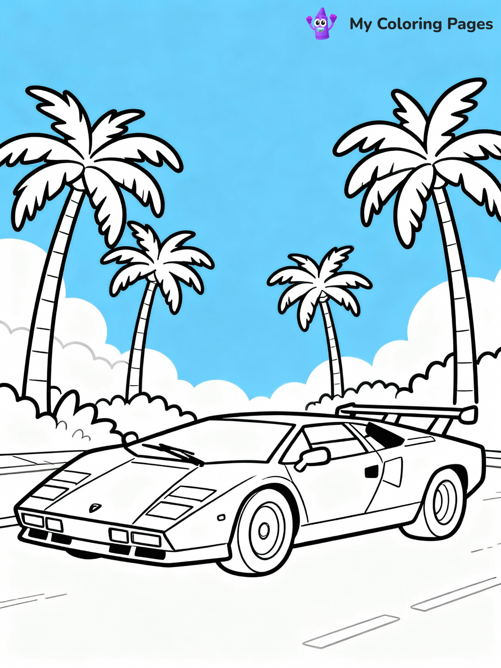 ⚠️ CRITICAL REQUIREMENT - ABSOLUTE BLACK AND WHITE ONLY ⚠️
This MUST be a BLACK AND WHITE line drawing ONLY. NO COLORS whatsoever.
- ONLY pure black lines (#000000) on pure white background (#FFFFFF)
- ABSOLUTELY NO colors, NO shading, NO gradients, NO grayscale
- If there are ANY colors in the output, the image is REJECTED
- This is a COLORING PAGE - meant to be COLORED IN by children
- The output must be UNCOLORED line art ready for coloring
⚠️ SUBJECT TO DRAW: Lamborghini Countach in classic outline style, with iconic wedge shape, surrounded by palm trees and a blue sky
(REMEMBER: Output must be BLACK AND WHITE line art only, NOT colored!)
# COLORING PAGE: BLACK OUTLINES ONLY - WHITE BACKGROUND MANDATORY
Create a **coloring book page** using EXACTLY two values: black lines, white space.
## NON-NEGOTIABLE BINARY RULES
- **ONLY #000000 (black) and #FFFFFF (white)** - NO other values exist
- **EVERY PIXEL = BLACK OR WHITE** - no gray/shading/antialiasing
- **WHITE BACKGROUND MANDATORY** - entire canvas stays white
- **ALL SHAPES HOLLOW** - everything is empty outlines waiting to be colored
- **FORBIDDEN:** fills, shading, gradients, patterns, textures, colors
- **NO SOLID REGIONS** - if it's not a thin line, it's wrong
## Universal Line Standards
- Black outlines ONLY - thin, uniform weight
- Every shape completely empty inside
- Closed contours suitable for coloring
- Simple flat illustration - zero depth/3D/realism
- **Style:** Whimsical Doodle Art Alley - rounded, friendly outlines (unless specified)
## Everything = Outline Only
- Characters/animals: hollow shapes
- Objects/clothing: empty contours
- Backgrounds/scenery: line work only
- Natural elements: outlined forms
- Dark/night areas: don't exist (use outlined symbols)
- Textures/patterns: convert to simple lines
## The Test
Can a child color EVERY white space with crayons? If any area is pre-filled/shaded/gray or colored in, it FAILS. Every shape must be waiting to receive color.
**FINAL OUTPUT**: Binary coloring page. Black lines define shapes. White spaces ready for coloring. Nothing else exists. No exceptions. Print-ready.
⚠️ FINAL REMINDER: Draw the subject "Lamborghini Countach in classic outline style, with iconic wedge shape, surrounded by palm trees and a blue sky" as BLACK AND WHITE line art. Zero colors in output.