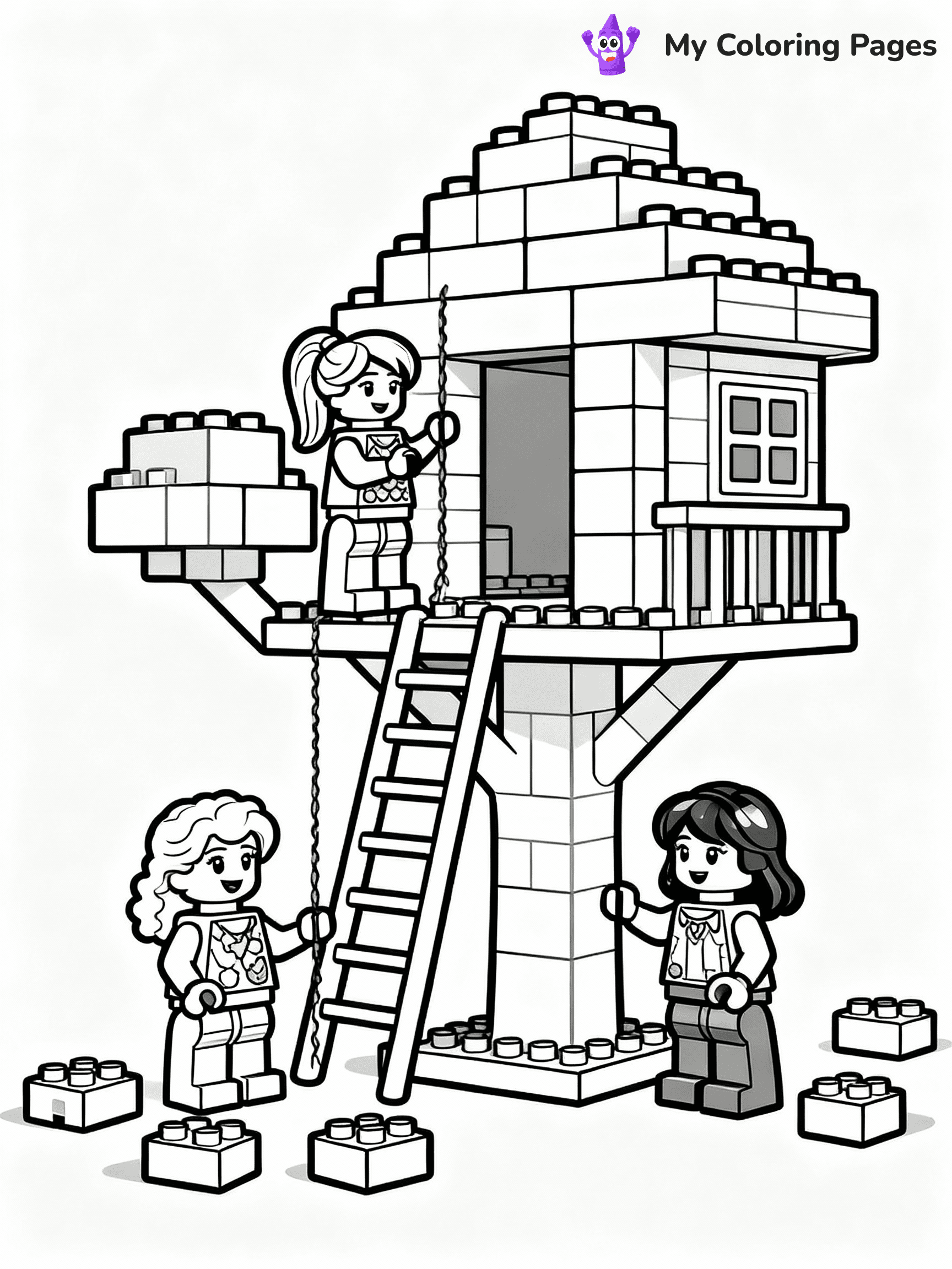 ⚠️ CRITICAL REQUIREMENT - ABSOLUTE BLACK AND WHITE ONLY ⚠️
This MUST be a BLACK AND WHITE line drawing ONLY. NO COLORS whatsoever.
- ONLY pure black lines (#000000) on pure white background (#FFFFFF)
- ABSOLUTELY NO colors, NO shading, NO gradients, NO grayscale
- If there are ANY colors in the output, the image is REJECTED
- This is a COLORING PAGE - meant to be COLORED IN by children
- The output must be UNCOLORED line art ready for coloring
⚠️ SUBJECT TO DRAW: Lego Friends characters in blocky Lego style, building a treehouse, bricks scattered around
(REMEMBER: Output must be BLACK AND WHITE line art only, NOT colored!)
# COLORING PAGE: BLACK OUTLINES ONLY - WHITE BACKGROUND MANDATORY
Create a **coloring book page** using EXACTLY two values: black lines, white space.
## NON-NEGOTIABLE BINARY RULES
- **ONLY #000000 (black) and #FFFFFF (white)** - NO other values exist
- **EVERY PIXEL = BLACK OR WHITE** - no gray/shading/antialiasing
- **WHITE BACKGROUND MANDATORY** - entire canvas stays white
- **ALL SHAPES HOLLOW** - everything is empty outlines waiting to be colored
- **FORBIDDEN:** fills, shading, gradients, patterns, textures, colors
- **NO SOLID REGIONS** - if it's not a thin line, it's wrong
## Universal Line Standards
- Black outlines ONLY - thin, uniform weight
- Every shape completely empty inside
- Closed contours suitable for coloring
- Simple flat illustration - zero depth/3D/realism
- **Style:** Whimsical Doodle Art Alley - rounded, friendly outlines (unless specified)
## Everything = Outline Only
- Characters/animals: hollow shapes
- Objects/clothing: empty contours
- Backgrounds/scenery: line work only
- Natural elements: outlined forms
- Dark/night areas: don't exist (use outlined symbols)
- Textures/patterns: convert to simple lines
## The Test
Can a child color EVERY white space with crayons? If any area is pre-filled/shaded/gray or colored in, it FAILS. Every shape must be waiting to receive color.
**FINAL OUTPUT**: Binary coloring page. Black lines define shapes. White spaces ready for coloring. Nothing else exists. No exceptions. Print-ready.
⚠️ FINAL REMINDER: Draw the subject "Lego Friends characters in blocky Lego style, building a treehouse, bricks scattered around" as BLACK AND WHITE line art. Zero colors in output.