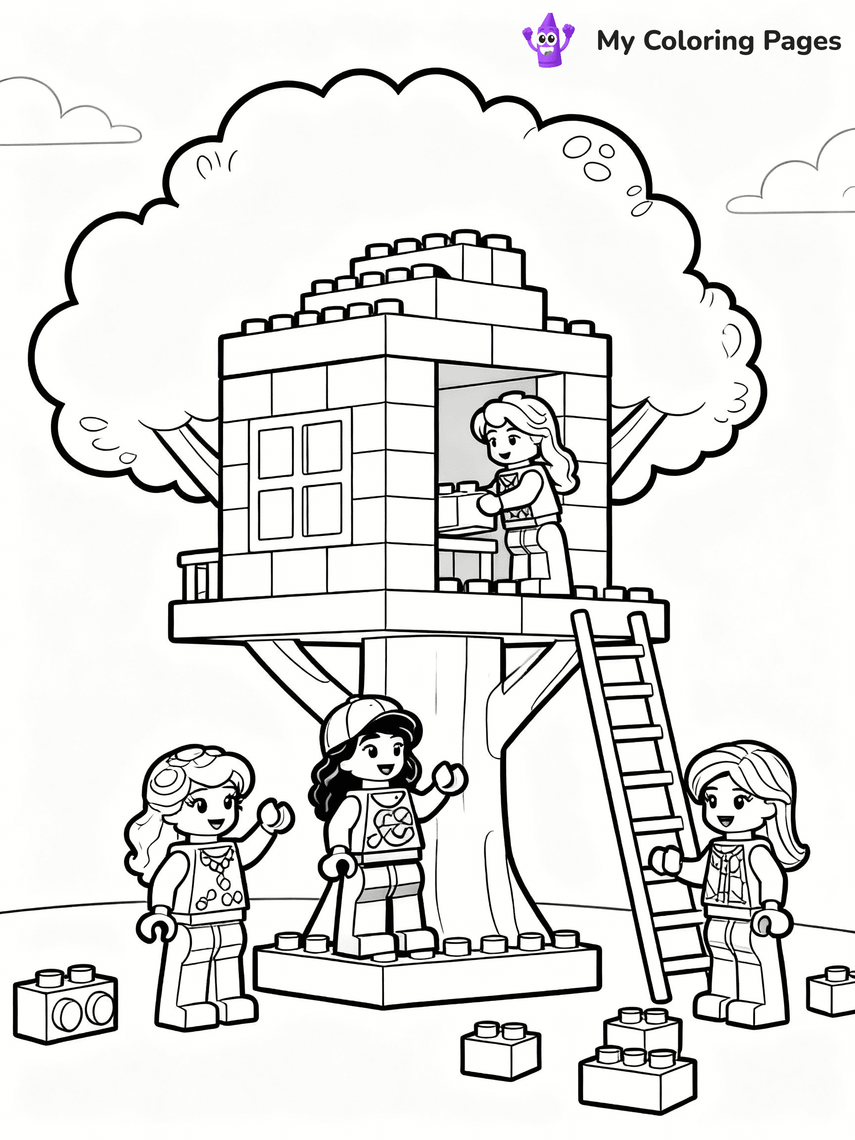 ⚠️ CRITICAL REQUIREMENT - ABSOLUTE BLACK AND WHITE ONLY ⚠️
This MUST be a BLACK AND WHITE line drawing ONLY. NO COLORS whatsoever.
- ONLY pure black lines (#000000) on pure white background (#FFFFFF)
- ABSOLUTELY NO colors, NO shading, NO gradients, NO grayscale
- If there are ANY colors in the output, the image is REJECTED
- This is a COLORING PAGE - meant to be COLORED IN by children
- The output must be UNCOLORED line art ready for coloring
⚠️ SUBJECT TO DRAW: Lego Friends characters in blocky Lego style, building a treehouse, bricks scattered around
(REMEMBER: Output must be BLACK AND WHITE line art only, NOT colored!)
# COLORING PAGE: BLACK OUTLINES ONLY - WHITE BACKGROUND MANDATORY
Create a **coloring book page** using EXACTLY two values: black lines, white space.
## NON-NEGOTIABLE BINARY RULES
- **ONLY #000000 (black) and #FFFFFF (white)** - NO other values exist
- **EVERY PIXEL = BLACK OR WHITE** - no gray/shading/antialiasing
- **WHITE BACKGROUND MANDATORY** - entire canvas stays white
- **ALL SHAPES HOLLOW** - everything is empty outlines waiting to be colored
- **FORBIDDEN:** fills, shading, gradients, patterns, textures, colors
- **NO SOLID REGIONS** - if it's not a thin line, it's wrong
## Universal Line Standards
- Black outlines ONLY - thin, uniform weight
- Every shape completely empty inside
- Closed contours suitable for coloring
- Simple flat illustration - zero depth/3D/realism
- **Style:** Whimsical Doodle Art Alley - rounded, friendly outlines (unless specified)
## Everything = Outline Only
- Characters/animals: hollow shapes
- Objects/clothing: empty contours
- Backgrounds/scenery: line work only
- Natural elements: outlined forms
- Dark/night areas: don't exist (use outlined symbols)
- Textures/patterns: convert to simple lines
## The Test
Can a child color EVERY white space with crayons? If any area is pre-filled/shaded/gray or colored in, it FAILS. Every shape must be waiting to receive color.
**FINAL OUTPUT**: Binary coloring page. Black lines define shapes. White spaces ready for coloring. Nothing else exists. No exceptions. Print-ready.
⚠️ FINAL REMINDER: Draw the subject "Lego Friends characters in blocky Lego style, building a treehouse, bricks scattered around" as BLACK AND WHITE line art. Zero colors in output.