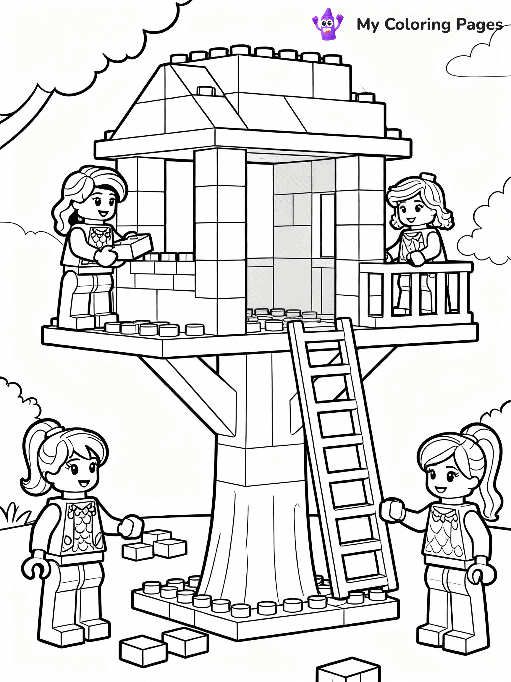 ⚠️ CRITICAL REQUIREMENT - ABSOLUTE BLACK AND WHITE ONLY ⚠️
This MUST be a BLACK AND WHITE line drawing ONLY. NO COLORS whatsoever.
- ONLY pure black lines (#000000) on pure white background (#FFFFFF)
- ABSOLUTELY NO colors, NO shading, NO gradients, NO grayscale
- If there are ANY colors in the output, the image is REJECTED
- This is a COLORING PAGE - meant to be COLORED IN by children
- The output must be UNCOLORED line art ready for coloring
⚠️ SUBJECT TO DRAW: Lego Friends characters in blocky Lego style, building a treehouse, bricks scattered around
(REMEMBER: Output must be BLACK AND WHITE line art only, NOT colored!)
# COLORING PAGE: BLACK OUTLINES ONLY - WHITE BACKGROUND MANDATORY
Create a **coloring book page** using EXACTLY two values: black lines, white space.
## NON-NEGOTIABLE BINARY RULES
- **ONLY #000000 (black) and #FFFFFF (white)** - NO other values exist
- **EVERY PIXEL = BLACK OR WHITE** - no gray/shading/antialiasing
- **WHITE BACKGROUND MANDATORY** - entire canvas stays white
- **ALL SHAPES HOLLOW** - everything is empty outlines waiting to be colored
- **FORBIDDEN:** fills, shading, gradients, patterns, textures, colors
- **NO SOLID REGIONS** - if it's not a thin line, it's wrong
## Universal Line Standards
- Black outlines ONLY - thin, uniform weight
- Every shape completely empty inside
- Closed contours suitable for coloring
- Simple flat illustration - zero depth/3D/realism
- **Style:** Whimsical Doodle Art Alley - rounded, friendly outlines (unless specified)
## Everything = Outline Only
- Characters/animals: hollow shapes
- Objects/clothing: empty contours
- Backgrounds/scenery: line work only
- Natural elements: outlined forms
- Dark/night areas: don't exist (use outlined symbols)
- Textures/patterns: convert to simple lines
## The Test
Can a child color EVERY white space with crayons? If any area is pre-filled/shaded/gray or colored in, it FAILS. Every shape must be waiting to receive color.
**FINAL OUTPUT**: Binary coloring page. Black lines define shapes. White spaces ready for coloring. Nothing else exists. No exceptions. Print-ready.
⚠️ FINAL REMINDER: Draw the subject "Lego Friends characters in blocky Lego style, building a treehouse, bricks scattered around" as BLACK AND WHITE line art. Zero colors in output.