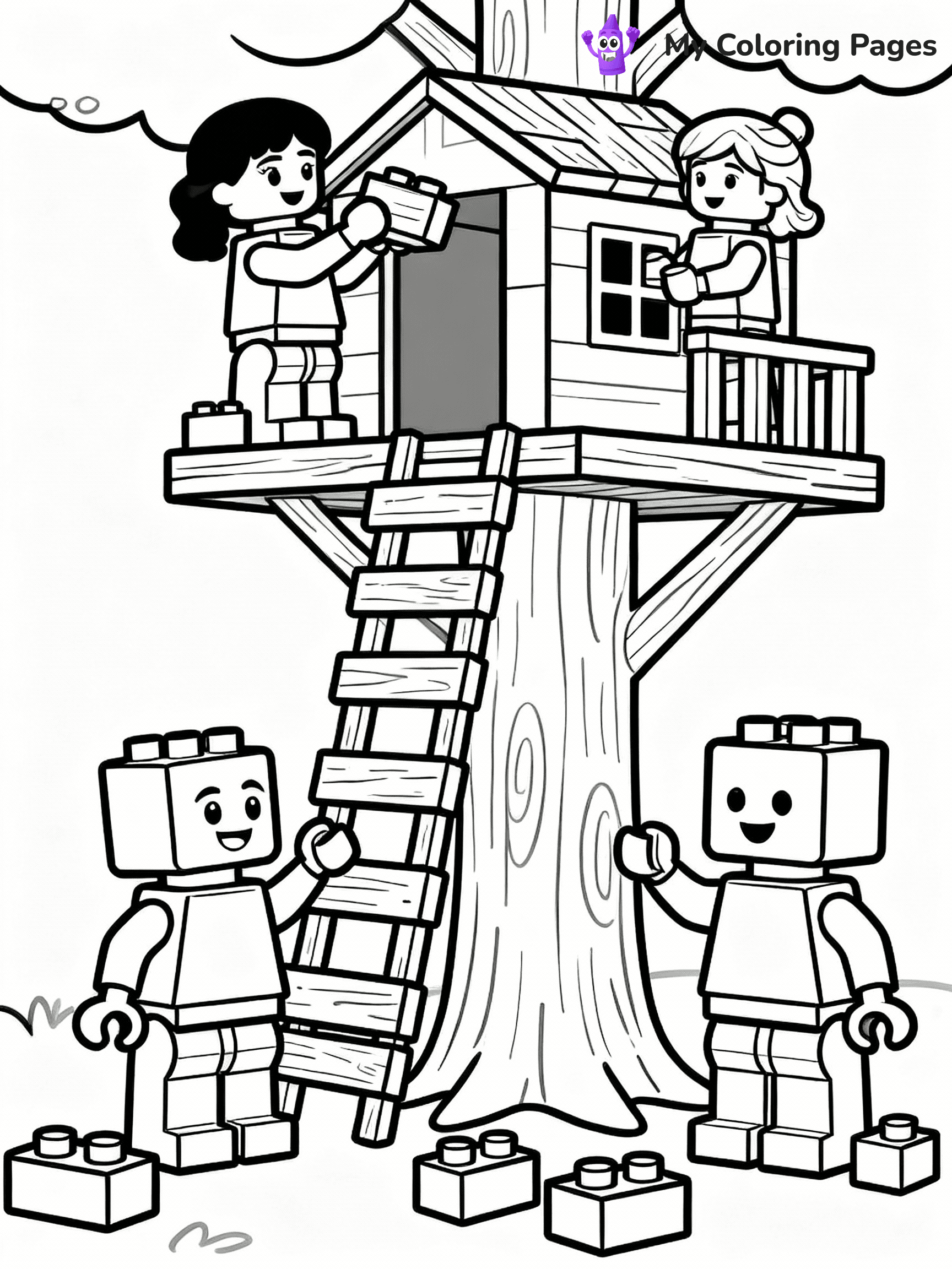 ⚠️ CRITICAL REQUIREMENT - ABSOLUTE BLACK AND WHITE ONLY ⚠️
This MUST be a BLACK AND WHITE line drawing ONLY. NO COLORS whatsoever.
- ONLY pure black lines (#000000) on pure white background (#FFFFFF)
- ABSOLUTELY NO colors, NO shading, NO gradients, NO grayscale
- If there are ANY colors in the output, the image is REJECTED
- This is a COLORING PAGE - meant to be COLORED IN by children
- The output must be UNCOLORED line art ready for coloring
⚠️ SUBJECT TO DRAW: Lego Friends characters in blocky Lego style, building a treehouse, bricks scattered around
(REMEMBER: Output must be BLACK AND WHITE line art only, NOT colored!)
# COLORING PAGE: BLACK OUTLINES ONLY - WHITE BACKGROUND MANDATORY
Create a **coloring book page** using EXACTLY two values: black lines, white space.
## NON-NEGOTIABLE BINARY RULES
- **ONLY #000000 (black) and #FFFFFF (white)** - NO other values exist
- **EVERY PIXEL = BLACK OR WHITE** - no gray/shading/antialiasing
- **WHITE BACKGROUND MANDATORY** - entire canvas stays white
- **ALL SHAPES HOLLOW** - everything is empty outlines waiting to be colored
- **FORBIDDEN:** fills, shading, gradients, patterns, textures, colors
- **NO SOLID REGIONS** - if it's not a thin line, it's wrong
## Universal Line Standards
- Black outlines ONLY - thin, uniform weight
- Every shape completely empty inside
- Closed contours suitable for coloring
- Simple flat illustration - zero depth/3D/realism
- **Style:** Whimsical Doodle Art Alley - rounded, friendly outlines (unless specified)
## Everything = Outline Only
- Characters/animals: hollow shapes
- Objects/clothing: empty contours
- Backgrounds/scenery: line work only
- Natural elements: outlined forms
- Dark/night areas: don't exist (use outlined symbols)
- Textures/patterns: convert to simple lines
## The Test
Can a child color EVERY white space with crayons? If any area is pre-filled/shaded/gray or colored in, it FAILS. Every shape must be waiting to receive color.
**FINAL OUTPUT**: Binary coloring page. Black lines define shapes. White spaces ready for coloring. Nothing else exists. No exceptions. Print-ready.
⚠️ FINAL REMINDER: Draw the subject "Lego Friends characters in blocky Lego style, building a treehouse, bricks scattered around" as BLACK AND WHITE line art. Zero colors in output.