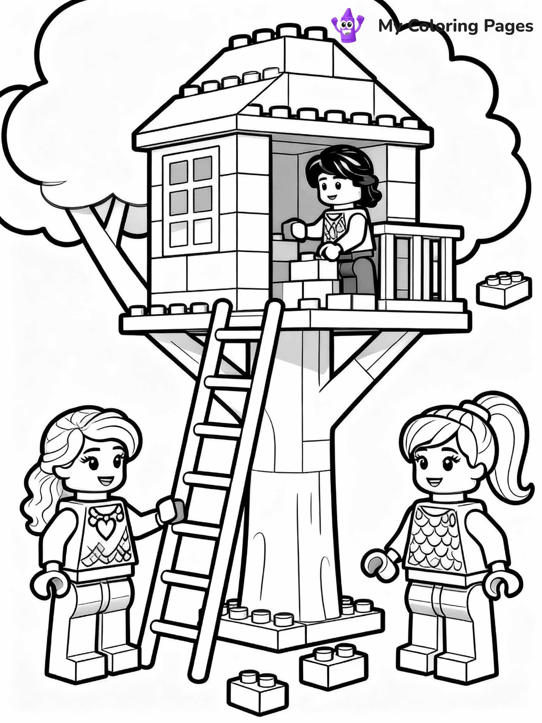 ⚠️ CRITICAL REQUIREMENT - ABSOLUTE BLACK AND WHITE ONLY ⚠️
This MUST be a BLACK AND WHITE line drawing ONLY. NO COLORS whatsoever.
- ONLY pure black lines (#000000) on pure white background (#FFFFFF)
- ABSOLUTELY NO colors, NO shading, NO gradients, NO grayscale
- If there are ANY colors in the output, the image is REJECTED
- This is a COLORING PAGE - meant to be COLORED IN by children
- The output must be UNCOLORED line art ready for coloring
⚠️ SUBJECT TO DRAW: Lego Friends characters in blocky Lego style, building a treehouse, bricks scattered around
(REMEMBER: Output must be BLACK AND WHITE line art only, NOT colored!)
# COLORING PAGE: BLACK OUTLINES ONLY - WHITE BACKGROUND MANDATORY
Create a **coloring book page** using EXACTLY two values: black lines, white space.
## NON-NEGOTIABLE BINARY RULES
- **ONLY #000000 (black) and #FFFFFF (white)** - NO other values exist
- **EVERY PIXEL = BLACK OR WHITE** - no gray/shading/antialiasing
- **WHITE BACKGROUND MANDATORY** - entire canvas stays white
- **ALL SHAPES HOLLOW** - everything is empty outlines waiting to be colored
- **FORBIDDEN:** fills, shading, gradients, patterns, textures, colors
- **NO SOLID REGIONS** - if it's not a thin line, it's wrong
## Universal Line Standards
- Black outlines ONLY - thin, uniform weight
- Every shape completely empty inside
- Closed contours suitable for coloring
- Simple flat illustration - zero depth/3D/realism
- **Style:** Whimsical Doodle Art Alley - rounded, friendly outlines (unless specified)
## Everything = Outline Only
- Characters/animals: hollow shapes
- Objects/clothing: empty contours
- Backgrounds/scenery: line work only
- Natural elements: outlined forms
- Dark/night areas: don't exist (use outlined symbols)
- Textures/patterns: convert to simple lines
## The Test
Can a child color EVERY white space with crayons? If any area is pre-filled/shaded/gray or colored in, it FAILS. Every shape must be waiting to receive color.
**FINAL OUTPUT**: Binary coloring page. Black lines define shapes. White spaces ready for coloring. Nothing else exists. No exceptions. Print-ready.
⚠️ FINAL REMINDER: Draw the subject "Lego Friends characters in blocky Lego style, building a treehouse, bricks scattered around" as BLACK AND WHITE line art. Zero colors in output.