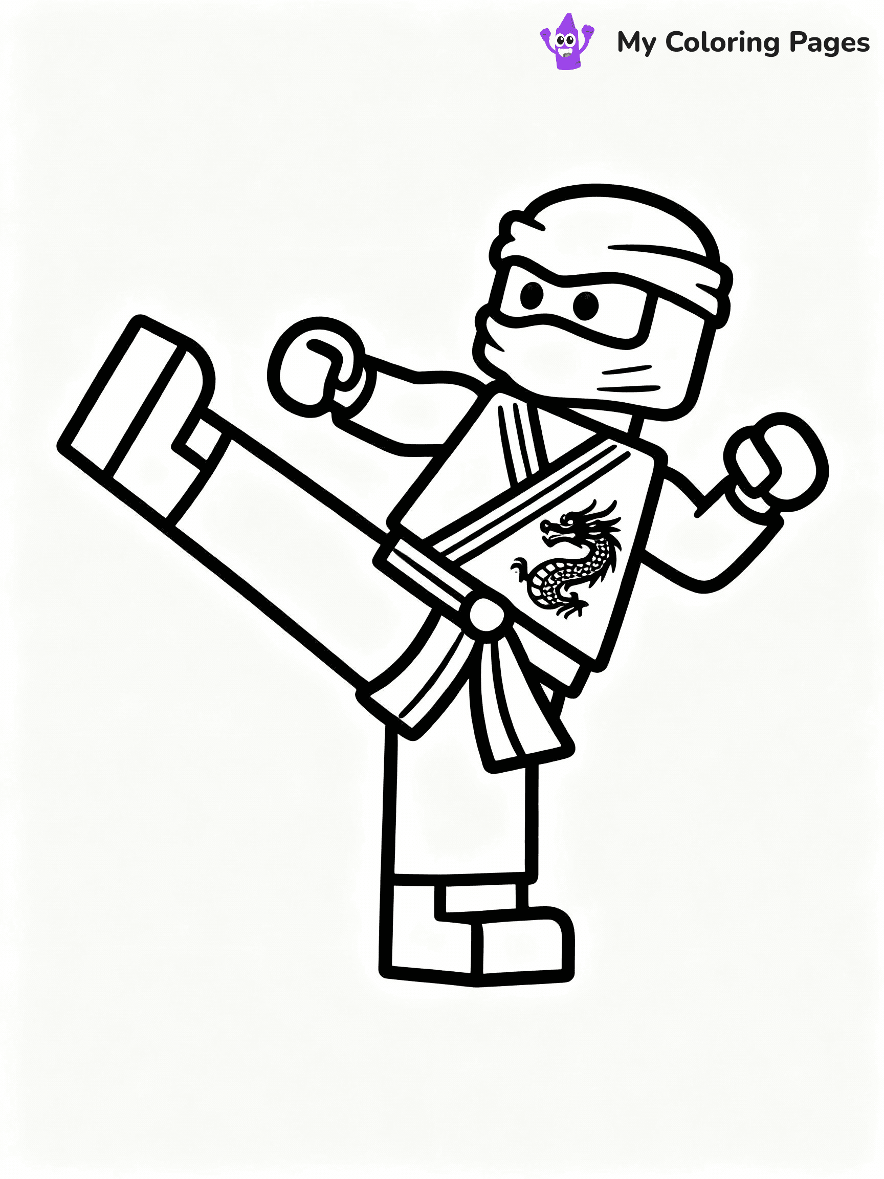 ⚠️ CRITICAL REQUIREMENT - ABSOLUTE BLACK AND WHITE ONLY ⚠️
This MUST be a BLACK AND WHITE line drawing ONLY. NO COLORS whatsoever.
- ONLY pure black lines (#000000) on pure white background (#FFFFFF)
- ABSOLUTELY NO colors, NO shading, NO gradients, NO grayscale
- If there are ANY colors in the output, the image is REJECTED
- This is a COLORING PAGE - meant to be COLORED IN by children
- The output must be UNCOLORED line art ready for coloring
⚠️ SUBJECT TO DRAW: Lego Ninjago ninja in blocky Lego style, performing a karate kick, dragon emblem on the outfit
(REMEMBER: Output must be BLACK AND WHITE line art only, NOT colored!)
# COLORING PAGE: BLACK OUTLINES ONLY - WHITE BACKGROUND MANDATORY
Create a **coloring book page** using EXACTLY two values: black lines, white space.
## NON-NEGOTIABLE BINARY RULES
- **ONLY #000000 (black) and #FFFFFF (white)** - NO other values exist
- **EVERY PIXEL = BLACK OR WHITE** - no gray/shading/antialiasing
- **WHITE BACKGROUND MANDATORY** - entire canvas stays white
- **ALL SHAPES HOLLOW** - everything is empty outlines waiting to be colored
- **FORBIDDEN:** fills, shading, gradients, patterns, textures, colors
- **NO SOLID REGIONS** - if it's not a thin line, it's wrong
## Universal Line Standards
- Black outlines ONLY - thin, uniform weight
- Every shape completely empty inside
- Closed contours suitable for coloring
- Simple flat illustration - zero depth/3D/realism
- **Style:** Whimsical Doodle Art Alley - rounded, friendly outlines (unless specified)
## Everything = Outline Only
- Characters/animals: hollow shapes
- Objects/clothing: empty contours
- Backgrounds/scenery: line work only
- Natural elements: outlined forms
- Dark/night areas: don't exist (use outlined symbols)
- Textures/patterns: convert to simple lines
## The Test
Can a child color EVERY white space with crayons? If any area is pre-filled/shaded/gray or colored in, it FAILS. Every shape must be waiting to receive color.
**FINAL OUTPUT**: Binary coloring page. Black lines define shapes. White spaces ready for coloring. Nothing else exists. No exceptions. Print-ready.
⚠️ FINAL REMINDER: Draw the subject "Lego Ninjago ninja in blocky Lego style, performing a karate kick, dragon emblem on the outfit" as BLACK AND WHITE line art. Zero colors in output.