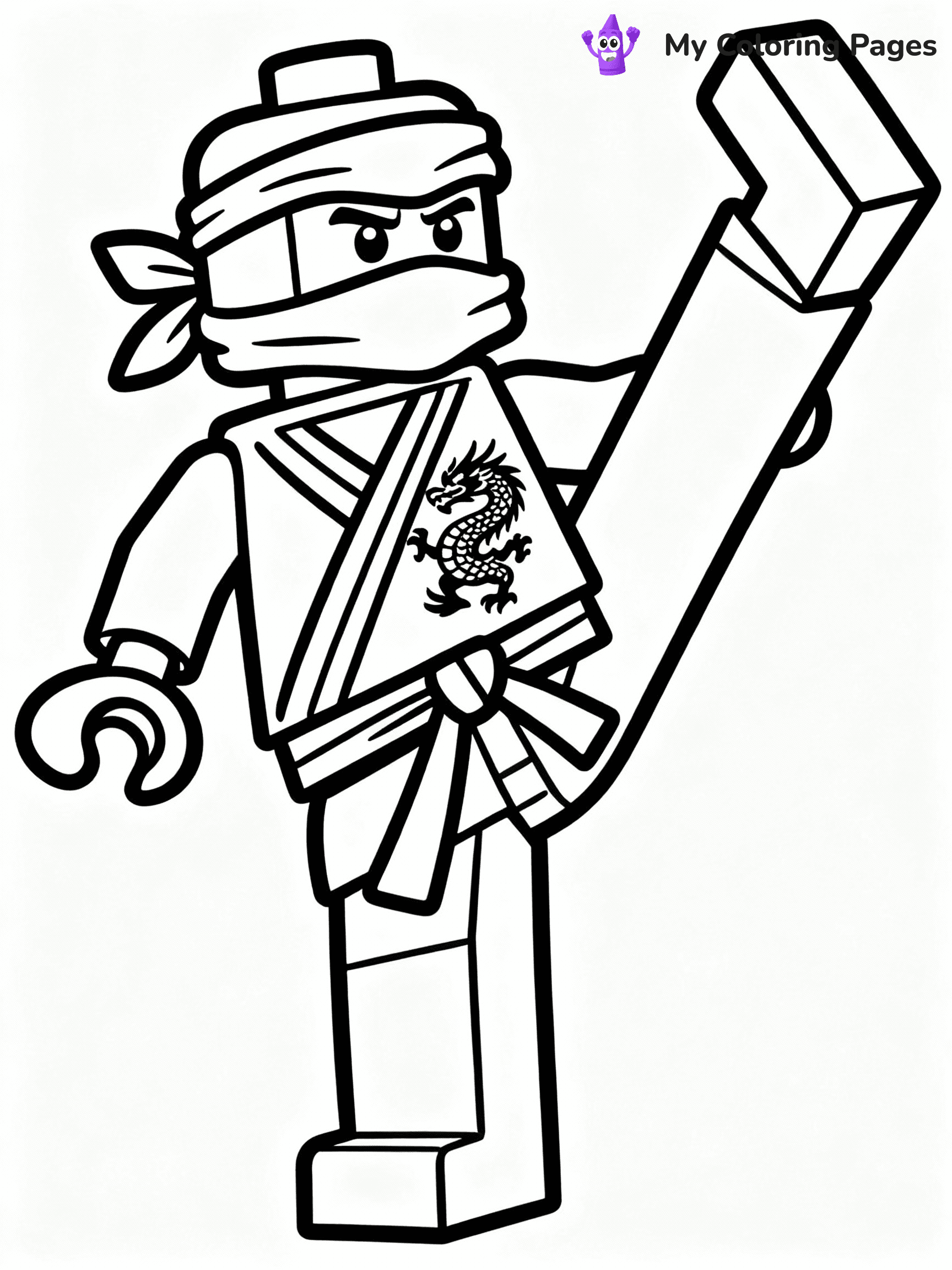 ⚠️ CRITICAL REQUIREMENT - ABSOLUTE BLACK AND WHITE ONLY ⚠️
This MUST be a BLACK AND WHITE line drawing ONLY. NO COLORS whatsoever.
- ONLY pure black lines (#000000) on pure white background (#FFFFFF)
- ABSOLUTELY NO colors, NO shading, NO gradients, NO grayscale
- If there are ANY colors in the output, the image is REJECTED
- This is a COLORING PAGE - meant to be COLORED IN by children
- The output must be UNCOLORED line art ready for coloring
⚠️ SUBJECT TO DRAW: Lego Ninjago ninja in blocky Lego style, performing a karate kick, dragon emblem on the outfit
(REMEMBER: Output must be BLACK AND WHITE line art only, NOT colored!)
# COLORING PAGE: BLACK OUTLINES ONLY - WHITE BACKGROUND MANDATORY
Create a **coloring book page** using EXACTLY two values: black lines, white space.
## NON-NEGOTIABLE BINARY RULES
- **ONLY #000000 (black) and #FFFFFF (white)** - NO other values exist
- **EVERY PIXEL = BLACK OR WHITE** - no gray/shading/antialiasing
- **WHITE BACKGROUND MANDATORY** - entire canvas stays white
- **ALL SHAPES HOLLOW** - everything is empty outlines waiting to be colored
- **FORBIDDEN:** fills, shading, gradients, patterns, textures, colors
- **NO SOLID REGIONS** - if it's not a thin line, it's wrong
## Universal Line Standards
- Black outlines ONLY - thin, uniform weight
- Every shape completely empty inside
- Closed contours suitable for coloring
- Simple flat illustration - zero depth/3D/realism
- **Style:** Whimsical Doodle Art Alley - rounded, friendly outlines (unless specified)
## Everything = Outline Only
- Characters/animals: hollow shapes
- Objects/clothing: empty contours
- Backgrounds/scenery: line work only
- Natural elements: outlined forms
- Dark/night areas: don't exist (use outlined symbols)
- Textures/patterns: convert to simple lines
## The Test
Can a child color EVERY white space with crayons? If any area is pre-filled/shaded/gray or colored in, it FAILS. Every shape must be waiting to receive color.
**FINAL OUTPUT**: Binary coloring page. Black lines define shapes. White spaces ready for coloring. Nothing else exists. No exceptions. Print-ready.
⚠️ FINAL REMINDER: Draw the subject "Lego Ninjago ninja in blocky Lego style, performing a karate kick, dragon emblem on the outfit" as BLACK AND WHITE line art. Zero colors in output.