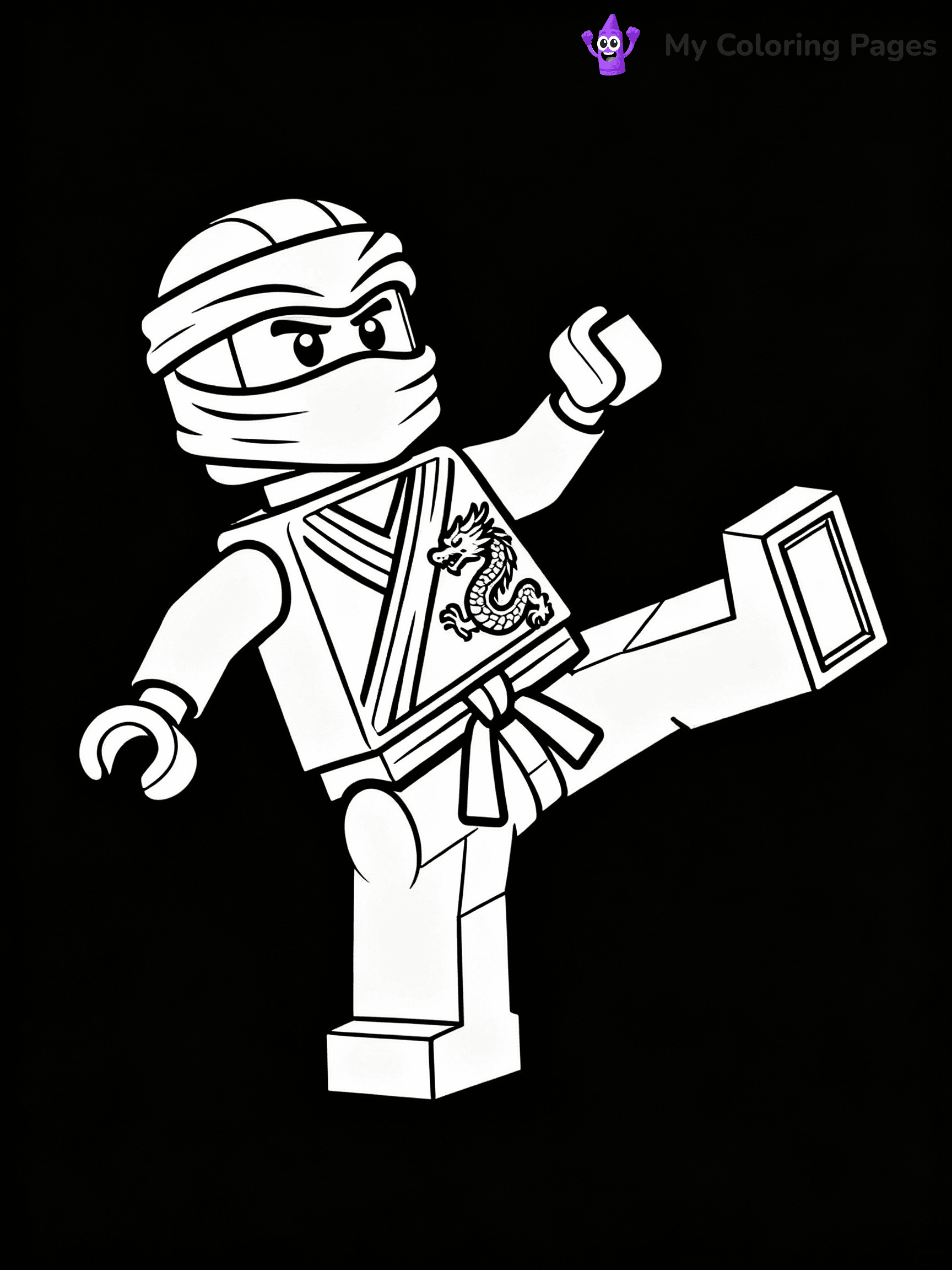 ⚠️ CRITICAL REQUIREMENT - ABSOLUTE BLACK AND WHITE ONLY ⚠️
This MUST be a BLACK AND WHITE line drawing ONLY. NO COLORS whatsoever.
- ONLY pure black lines (#000000) on pure white background (#FFFFFF)
- ABSOLUTELY NO colors, NO shading, NO gradients, NO grayscale
- If there are ANY colors in the output, the image is REJECTED
- This is a COLORING PAGE - meant to be COLORED IN by children
- The output must be UNCOLORED line art ready for coloring
⚠️ SUBJECT TO DRAW: Lego Ninjago ninja in blocky Lego style, performing a karate kick, dragon emblem on the outfit
(REMEMBER: Output must be BLACK AND WHITE line art only, NOT colored!)
# COLORING PAGE: BLACK OUTLINES ONLY - WHITE BACKGROUND MANDATORY
Create a **coloring book page** using EXACTLY two values: black lines, white space.
## NON-NEGOTIABLE BINARY RULES
- **ONLY #000000 (black) and #FFFFFF (white)** - NO other values exist
- **EVERY PIXEL = BLACK OR WHITE** - no gray/shading/antialiasing
- **WHITE BACKGROUND MANDATORY** - entire canvas stays white
- **ALL SHAPES HOLLOW** - everything is empty outlines waiting to be colored
- **FORBIDDEN:** fills, shading, gradients, patterns, textures, colors
- **NO SOLID REGIONS** - if it's not a thin line, it's wrong
## Universal Line Standards
- Black outlines ONLY - thin, uniform weight
- Every shape completely empty inside
- Closed contours suitable for coloring
- Simple flat illustration - zero depth/3D/realism
- **Style:** Whimsical Doodle Art Alley - rounded, friendly outlines (unless specified)
## Everything = Outline Only
- Characters/animals: hollow shapes
- Objects/clothing: empty contours
- Backgrounds/scenery: line work only
- Natural elements: outlined forms
- Dark/night areas: don't exist (use outlined symbols)
- Textures/patterns: convert to simple lines
## The Test
Can a child color EVERY white space with crayons? If any area is pre-filled/shaded/gray or colored in, it FAILS. Every shape must be waiting to receive color.
**FINAL OUTPUT**: Binary coloring page. Black lines define shapes. White spaces ready for coloring. Nothing else exists. No exceptions. Print-ready.
⚠️ FINAL REMINDER: Draw the subject "Lego Ninjago ninja in blocky Lego style, performing a karate kick, dragon emblem on the outfit" as BLACK AND WHITE line art. Zero colors in output.