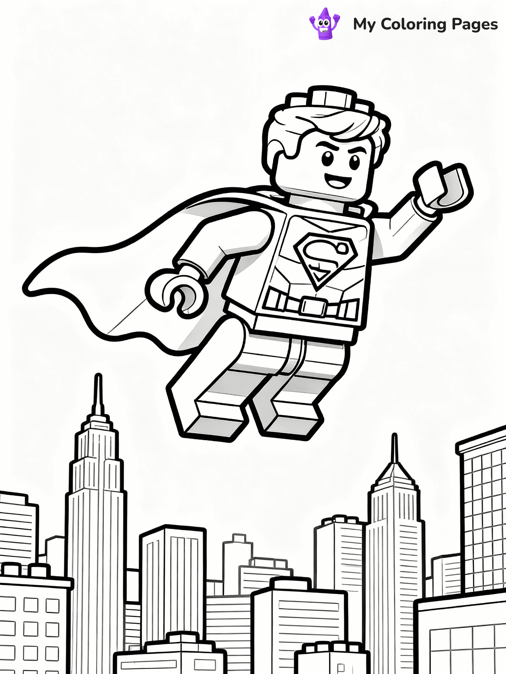 ⚠️ CRITICAL REQUIREMENT - ABSOLUTE BLACK AND WHITE ONLY ⚠️
This MUST be a BLACK AND WHITE line drawing ONLY. NO COLORS whatsoever.
- ONLY pure black lines (#000000) on pure white background (#FFFFFF)
- ABSOLUTELY NO colors, NO shading, NO gradients, NO grayscale
- If there are ANY colors in the output, the image is REJECTED
- This is a COLORING PAGE - meant to be COLORED IN by children
- The output must be UNCOLORED line art ready for coloring
⚠️ SUBJECT TO DRAW: Lego superhero in blocky Lego style, flying pose, city skyline behind, cape billowing
(REMEMBER: Output must be BLACK AND WHITE line art only, NOT colored!)
# COLORING PAGE: BLACK OUTLINES ONLY - WHITE BACKGROUND MANDATORY
Create a **coloring book page** using EXACTLY two values: black lines, white space.
## NON-NEGOTIABLE BINARY RULES
- **ONLY #000000 (black) and #FFFFFF (white)** - NO other values exist
- **EVERY PIXEL = BLACK OR WHITE** - no gray/shading/antialiasing
- **WHITE BACKGROUND MANDATORY** - entire canvas stays white
- **ALL SHAPES HOLLOW** - everything is empty outlines waiting to be colored
- **FORBIDDEN:** fills, shading, gradients, patterns, textures, colors
- **NO SOLID REGIONS** - if it's not a thin line, it's wrong
## Universal Line Standards
- Black outlines ONLY - thin, uniform weight
- Every shape completely empty inside
- Closed contours suitable for coloring
- Simple flat illustration - zero depth/3D/realism
- **Style:** Whimsical Doodle Art Alley - rounded, friendly outlines (unless specified)
## Everything = Outline Only
- Characters/animals: hollow shapes
- Objects/clothing: empty contours
- Backgrounds/scenery: line work only
- Natural elements: outlined forms
- Dark/night areas: don't exist (use outlined symbols)
- Textures/patterns: convert to simple lines
## The Test
Can a child color EVERY white space with crayons? If any area is pre-filled/shaded/gray or colored in, it FAILS. Every shape must be waiting to receive color.
**FINAL OUTPUT**: Binary coloring page. Black lines define shapes. White spaces ready for coloring. Nothing else exists. No exceptions. Print-ready.
⚠️ FINAL REMINDER: Draw the subject "Lego superhero in blocky Lego style, flying pose, city skyline behind, cape billowing" as BLACK AND WHITE line art. Zero colors in output.