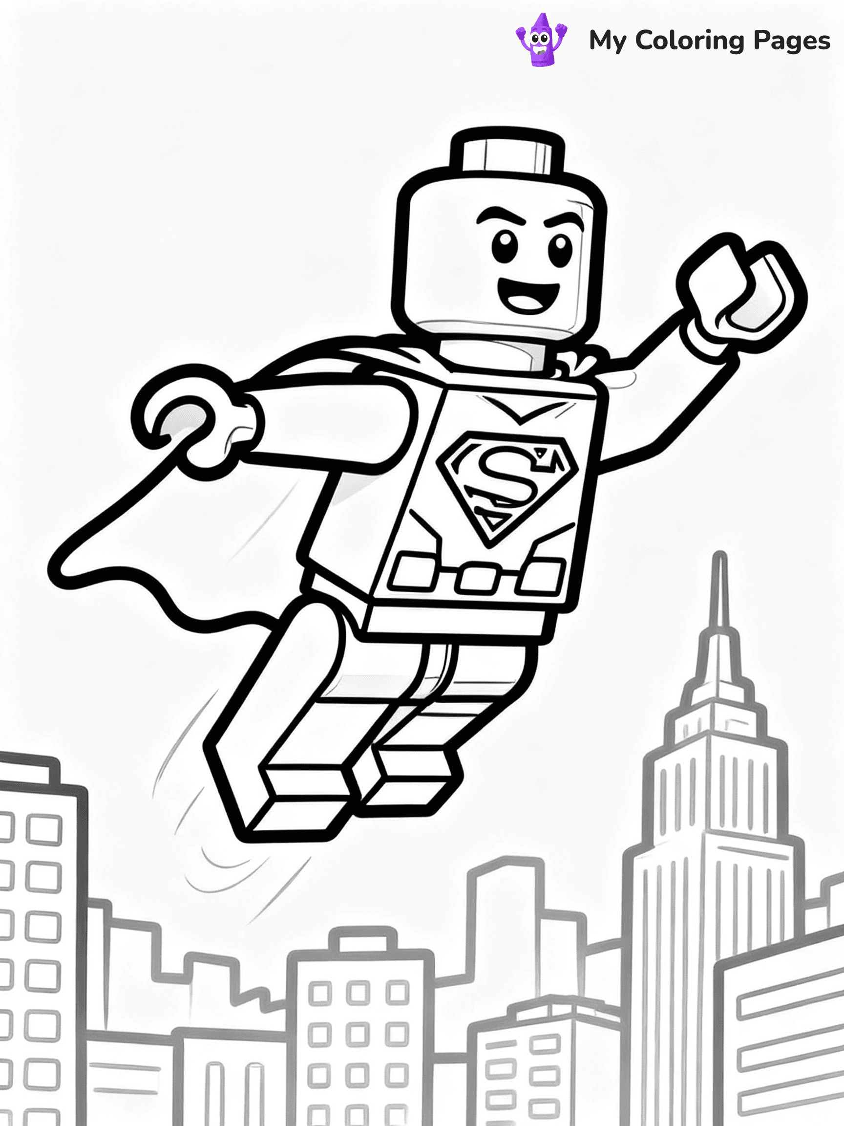 ⚠️ CRITICAL REQUIREMENT - ABSOLUTE BLACK AND WHITE ONLY ⚠️
This MUST be a BLACK AND WHITE line drawing ONLY. NO COLORS whatsoever.
- ONLY pure black lines (#000000) on pure white background (#FFFFFF)
- ABSOLUTELY NO colors, NO shading, NO gradients, NO grayscale
- If there are ANY colors in the output, the image is REJECTED
- This is a COLORING PAGE - meant to be COLORED IN by children
- The output must be UNCOLORED line art ready for coloring
⚠️ SUBJECT TO DRAW: Lego superhero in blocky Lego style, flying pose, city skyline behind, cape billowing
(REMEMBER: Output must be BLACK AND WHITE line art only, NOT colored!)
# COLORING PAGE: BLACK OUTLINES ONLY - WHITE BACKGROUND MANDATORY
Create a **coloring book page** using EXACTLY two values: black lines, white space.
## NON-NEGOTIABLE BINARY RULES
- **ONLY #000000 (black) and #FFFFFF (white)** - NO other values exist
- **EVERY PIXEL = BLACK OR WHITE** - no gray/shading/antialiasing
- **WHITE BACKGROUND MANDATORY** - entire canvas stays white
- **ALL SHAPES HOLLOW** - everything is empty outlines waiting to be colored
- **FORBIDDEN:** fills, shading, gradients, patterns, textures, colors
- **NO SOLID REGIONS** - if it's not a thin line, it's wrong
## Universal Line Standards
- Black outlines ONLY - thin, uniform weight
- Every shape completely empty inside
- Closed contours suitable for coloring
- Simple flat illustration - zero depth/3D/realism
- **Style:** Whimsical Doodle Art Alley - rounded, friendly outlines (unless specified)
## Everything = Outline Only
- Characters/animals: hollow shapes
- Objects/clothing: empty contours
- Backgrounds/scenery: line work only
- Natural elements: outlined forms
- Dark/night areas: don't exist (use outlined symbols)
- Textures/patterns: convert to simple lines
## The Test
Can a child color EVERY white space with crayons? If any area is pre-filled/shaded/gray or colored in, it FAILS. Every shape must be waiting to receive color.
**FINAL OUTPUT**: Binary coloring page. Black lines define shapes. White spaces ready for coloring. Nothing else exists. No exceptions. Print-ready.
⚠️ FINAL REMINDER: Draw the subject "Lego superhero in blocky Lego style, flying pose, city skyline behind, cape billowing" as BLACK AND WHITE line art. Zero colors in output.